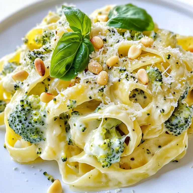 - 340 g Pasta (Fettuccine oder Penne) - 2 Tassen Brokkoliröschen - 240 ml Schlagsahne - 2 Esslöffel Olivenöl - 3 Zehen Knoblauch (gehackt) - 1 Teelöffel Zitronenschale - 100 g Parmesan (gerieben) - ½ Teelöffel rote Pfefferflocken (optional) - Geröstete Pinienkerne und frische Basilikumblätter zur Garnierung Ich liebe es, mit frischen Zutaten zu kochen. Für dieses Gericht wähle ich Fettuccine oder Penne. Diese Pastaformen halten die Soße gut. Der Brokkoli bringt Farbe und Nährstoffe. Schlagsahne sorgt für die cremige Textur. Die Aromen sind wichtig. Ich benutze Olivenöl, um den Knoblauch zu braten. Der Knoblauch gibt einen tollen Duft. Zitronenschale fügt Frische hinzu. Wenn du es scharf magst, nimm die roten Pfefferflocken. Der Parmesan ist ein Muss. Er schmilzt schön und macht die Soße reichhaltig. Du kannst die Pasta mit gerösteten Pinienkernen und frischem Basilikum garnieren. Das gibt einen tollen Crunch und Geschmack. Jede Zutat spielt eine Rolle. Sie macht das Gericht besonders. Frische Zutaten machen den Unterschied. Du wirst diese Kombination lieben! {{ingredient_image_2}} Zuerst bringen Sie in einem großen Topf ausreichend Salzwasser zum Kochen. Fügen Sie dann die Pasta hinzu. Kochen Sie die Pasta gemäß den Anweisungen auf der Verpackung. Achten Sie darauf, sie al dente zu garen. In den letzten 3-4 Minuten der Kochzeit geben Sie die Brokkoliröschen in das Wasser. So bleiben sie knackig und frisch. Während die Pasta kocht, erhitzen Sie in einer großen Pfanne Olivenöl bei mittlerer Hitze. Fügen Sie den fein gehackten Knoblauch hinzu. Braten Sie ihn für 1-2 Minuten an, bis er aromatisch riecht. Achten Sie darauf, dass er nicht braun wird. Reduzieren Sie dann die Hitze und gießen Sie die Schlagsahne hinein. Rühren Sie gut um. Geben Sie die Zitronenschale, rote Pfefferflocken, Salz und Pfeffer dazu. Lassen Sie die Mischung 3-4 Minuten leicht köcheln. Nach dem Köcheln rühren Sie nach und nach den geriebenen Parmesan ein. Warten Sie, bis der Käse schmilzt und die Soße cremig wird. Probieren Sie die Soße und passen Sie die Würze an. Dann gießen Sie die fertige Pasta und den Brokkoli ab. Vermischen Sie alles gut mit der cremigen Soße. So wird jede Pasta gleichmäßig umhüllt. Servieren Sie die Pasta-Brokkoli-Mischung auf Tellern. Garnieren Sie sie mit gerösteten Pinienkernen und frischen Basilikumblättern für zusätzlichen Geschmack und Crunch. - Al dente kochen: So gelingt es Um Pasta perfekt al dente zu kochen, benutze einen großen Topf mit viel Wasser. Bring das Wasser zum Kochen, bevor du die Pasta hinzufügst. Rühre die Pasta gut um, damit sie nicht zusammenklebt. Prüfe die Kochzeit auf der Verpackung und koste sie ein paar Minuten vor Ende. Sie sollte weich, aber noch bissfest sein. - Salzwasser nutzen für mehr Geschmack Füge reichlich Salz ins Wasser hinzu, bevor du die Pasta kochst. Das gibt der Pasta Geschmack. Ein guter Richtwert sind etwa 10 g Salz pro Liter Wasser. Das macht einen großen Unterschied. - Kokosmilch statt Schlagsahne verwenden Für eine leichtere Variante kannst du Kokosmilch anstelle von Schlagsahne nutzen. Das gibt der Soße einen tollen, exotischen Geschmack und macht sie cremig. Die Kombination mit Brokkoli ist einfach köstlich. - Andere Käsesorten ausprobieren Du kannst verschiedene Käsesorten verwenden, um neue Geschmäcker zu entdecken. Brie oder Pecorino geben der Soße einen anderen Charakter. Experimentiere mit deinen Lieblingskäsesorten. - Garnituren effektiv nutzen Nutze frische Kräuter wie Basilikum oder Petersilie, um das Gericht zu garnieren. Das bringt Farbe und zusätzlichen Geschmack. Geröstete Pinienkerne verleihen Crunch und sind eine tolle Ergänzung. - Servierideen für besondere Anlässe Serviere die Pasta in großen Schalen für Familienessen oder in kleinen Tellern für Dinnerpartys. Du kannst auch etwas Zitronensaft darüber träufeln, um Frische hinzuzufügen. Pro Tipps Pasta al dente kochen: Achten Sie darauf, die Pasta genau nach Anweisung zu kochen, um die perfekte Textur zu erreichen. Al dente bedeutet, dass sie beim Bissen noch einen leichten Biss hat. Frische Zutaten verwenden: Für den besten Geschmack und die beste Textur sollten Sie frischen Brokkoli und frische Kräuter wie Basilikum verwenden. Sie bringen die Aromen wirklich zur Geltung. Variationen der Soße: Experimentieren Sie mit der Soße, indem Sie anstelle von Schlagsahne eine pflanzliche Alternative verwenden oder zusätzlich etwas Gemüsebrühe für mehr Geschmack hinzufügen. Pinienkerne rösten: Rösten Sie die Pinienkerne vor dem Garnieren in einer trockenen Pfanne für zusätzlichen Geschmack und Crunch. Achten Sie darauf, sie nicht zu lange zu rösten, da sie schnell verbrennen können. {{image_4}} Sie können dieses Gericht leicht anpassen. Fügen Sie einfach Pilze oder Spinat hinzu. Beide Zutaten bringen neue Aromen. Pilze verleihen einen herzhaften Geschmack. Spinat fügt eine frische Note hinzu. Diese Optionen sind lecker und gesund. Sie machen das Gericht noch bunter. Wenn Sie mehr Protein möchten, integrieren Sie Hähnchen oder Garnelen. Gebratenes Hähnchen passt gut zu den cremigen Aromen. Garnelen bringen eine zarte Süße. Beide Varianten sind schnell zubereitet. Sie können sie einfach in die Soße geben. So wird das Gericht noch sättigender und nahrhafter. Für eine glutenfreie Option nutzen Sie glutenfreie Pasta. Es gibt viele gute Sorten im Handel. Diese Pasta schmeckt oft genauso gut wie die normale. Achten Sie auf die Kochzeit, die kann variieren. Ihre cremige Pasta bleibt so für alle genießbar. Um die Reste der Broccoli Lover’s Creamy Pasta richtig aufzubewahren, lassen Sie die Pasta zuerst abkühlen. Füllen Sie sie dann in einen luftdichten Behälter. Achten Sie darauf, dass der Behälter gut verschlossen ist. Lagern Sie ihn im Kühlschrank. So bleiben die Aromen frisch. Nutzen Sie die Reste innerhalb von drei Tagen. Die beste Methode zum Aufwärmen der Pasta ist, sie in einer Pfanne mit etwas Wasser zu erhitzen. Fügen Sie ein wenig Olivenöl hinzu, um die Soße wieder geschmeidig zu machen. Erhitzen Sie die Mischung bei niedriger Hitze. Rühren Sie häufig, damit nichts anbrennt. Alternativ können Sie die Pasta auch in der Mikrowelle aufwärmen. Decken Sie sie mit einem feuchten Tuch ab, um das Austrocknen zu verhindern. Die Reste der Broccoli Lover’s Creamy Pasta sind im Kühlschrank etwa drei Tage genießbar. Überprüfen Sie immer den Geruch und das Aussehen, bevor Sie sie essen. Wenn die Reste unangenehm riechen oder die Farbe sich verändert hat, entsorgen Sie sie lieber. Die Zubereitungszeit beträgt etwa 10 Minuten. Für die gesamte Zubereitung benötigen Sie rund 20 Minuten. In dieser kurzen Zeit haben Sie ein leckeres Gericht, das die ganze Familie erfreut. Ja, Sie können die Sahne durch pflanzliche Alternativen ersetzen. Ich empfehle Kokosmilch oder Cashew-Creme. Beide geben einen tollen Geschmack. Achten Sie darauf, die Menge ähnlich zu halten. So bleibt die Konsistenz cremig. Fettuccine und Penne sind die besten Optionen für dieses Rezept. Fettuccine hat eine flache Form, die die Soße gut hält. Penne hat eine Röhrenform, die ebenfalls viel Soße aufnimmt. Beide Sorten sind leicht erhältlich und preiswert. Diese Blogpost hat dir gezeigt, wie du eine leckere Brokkoli-Cremepasta zubereitest. Wir haben die Hauptzutaten und die Zubereitungsschritte besprochen. Du kannst mit verschiedenen Soßen und Garnierungen experimentieren. Auch Varianten für Vegetarier und Glutenfreie stoßen auf Interesse. Die Aufbewahrung und das Aufwärmen sind ebenfalls wichtig. Nutze diese Tipps, um das Gericht zu perfektionieren. So gelingt dir ein einfaches, schnelles und schmackhaftes Essen. Viel Spaß beim Kochen und Genießen!