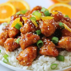 - 2 Hähnchenbrustfilets ohne Haut und Knochen, in mundgerechte Stücke geschnitten - 1/2 Tasse Maisstärke - 2 Esslöffel Pflanzenöl - 1/2 Tasse frisch gepresster Orangensaft - 1/4 Tasse Sojasauce - 1/4 Tasse Honig - 1 Teelöffel geriebener Ingwer - 1 Knoblauchzehe, fein gehackt - 1 Esslöffel Reisessig - 1/2 Teelöffel rote Pfefferflocken (optional) - 2 Frühlingszwiebeln, in Scheiben geschnitten (zum Garnieren) - Sesamsamen (zum Garnieren) Für die besten Ergebnisse verwende frische Zutaten. Frisch gepresster Orangensaft bringt den besten Geschmack. Achte auf eine gute Sojasauce, am besten eine Markenvariante ohne Zusatzstoffe. Maisstärke aus dem Supermarkt funktioniert gut. Für den Honig eignet sich eine hochwertige Sorte, die nicht zu süß ist. Eine Portion Orange Hühnchen hat etwa 300 Kalorien. Dieses Gericht enthält auch Proteine, Kohlenhydrate und gesunde Fette. Hähnchenbrust liefert viel Eiweiß, während der Orangensaft Vitamine bietet. Mit den frischen Zutaten bleibt das Gericht nährstoffreich und lecker. {{ingredient_image_2}} Zuerst nimmst du die Hähnchenbrustfilets. Schneide sie in mundgerechte Stücke. Dann bestäube die Stücke gründlich mit Maisstärke. Achte darauf, dass sie gleichmäßig bedeckt sind. Schüttle überschüssige Stärke ab. Lege die Hähnchenstücke beiseite, während du die Pfanne vorbereitest. Erhitze in einer großen Pfanne das Pflanzenöl. Stelle die Hitze auf mittel bis hoch ein. Wenn das Öl heiß ist, füge die Hähnchenstücke hinzu. Brate sie an, bis sie goldbraun sind. Das dauert etwa 6-8 Minuten. Nimm das Hähnchen aus der Pfanne und lege es beiseite. Reduziere die Hitze in der Pfanne auf mittel. Füge den gehackten Knoblauch und den geriebenen Ingwer hinzu. Sautiere sie für etwa 30 Sekunden. Sie sollten duften, aber nicht braun werden. Gieße nun den frisch gepressten Orangensaft, die Sojasauce, den Honig und den Reisessig in die Pfanne. Rühre alles gut um. Lass die Sauce 3-4 Minuten köcheln, bis sie leicht eindickt. Füge das angebratene Hähnchen zurück in die Pfanne. Mische alles gründlich, sodass jedes Stück überzogen ist. Lass das Gericht etwa 2-3 Minuten köcheln. Probiere die Sauce und passe die Süße nach deinem Geschmack an. Die Garzeit für das Hähnchen ist wichtig. Ich empfehle, das Hähnchen 6 bis 8 Minuten zu braten. Es sollte goldbraun sein. Achten Sie darauf, es nicht zu lange zu garen. So bleibt es saftig und zart. Um die Sauce zu verbessern, probieren Sie verschiedene Zutaten. Fügen Sie mehr Honig für Süße hinzu oder mehr Sojasauce für einen salzigen Kick. Wenn Sie es schärfer mögen, geben Sie mehr rote Pfefferflocken dazu. Wichtig ist, die Sauce zu kosten und anzupassen. So finden Sie den perfekten Geschmack. Frische Zutaten machen den Unterschied. Verwenden Sie frisch gepressten Orangensaft. Das hebt den Geschmack sofort. Auch frischer Ingwer und Knoblauch bringen viel Aroma. Achten Sie darauf, dass Ihre Zutaten reif und von guter Qualität sind. Das sorgt für ein noch besseres Gericht. Profi Tipps Hähnchen marinieren: Lassen Sie das Hähnchen vor dem Kochen mindestens 30 Minuten in einer Mischung aus Sojasauce und Orangensaft marinieren, um den Geschmack zu intensivieren. Frische Zutaten verwenden: Verwenden Sie frischen Ingwer und Knoblauch für einen intensiveren Geschmack und ein besseres Aroma in der Sauce. Alternative Süßungsmittel: Wenn Sie eine gesündere Option bevorzugen, können Sie Agavendicksaft oder Ahornsirup anstelle von Honig verwenden. Serviervorschlag: Servieren Sie das Hühnchen mit einer Beilage aus gegrilltem Gemüse oder einem frischen Salat für eine ausgewogene Mahlzeit. {{image_4}} Wenn Sie eine vegetarische Option möchten, probieren Sie Tofu oder Tempeh. Schneiden Sie den Tofu in Würfel und verwenden Sie ihn anstelle von Hähnchen. Bestäuben Sie ihn mit Maisstärke, genau wie beim Hähnchen. Braten Sie den Tofu in der Pfanne an, bis er goldbraun ist. Die Sauce bleibt gleich, und der Geschmack bleibt köstlich. Möchten Sie Ihrem Gericht mehr Schärfe verleihen? Fügen Sie mehr rote Pfefferflocken hinzu oder verwenden Sie frische Chilis. Sie können auch Sriracha oder Chili-Soße in die Sauce rühren. Beginnen Sie mit einer kleinen Menge und probieren Sie die Sauce. So können Sie die Schärfe anpassen, bis es perfekt ist. Experimentieren Sie mit anderen Zitrusfrüchten wie Limetten oder Grapefruits. Limettensaft gibt der Sauce eine frische Note. Grapefruit bringt eine süß-saure Tiefe. Achten Sie darauf, den Saft zu kosten, um den Geschmack zu prüfen. Jede Zitrusfrucht hat ihren eigenen Charme und bringt Vielfalt in das Gericht. Um dein Orange Hühnchen frisch zu halten, lege es in einen luftdichten Behälter. Das schützt vor Feuchtigkeit und Gerüchen. Achte darauf, das Gericht abkühlen zu lassen, bevor du es verpackst. So bleibt die Textur besser erhalten. Wenn du das Hühnchen wieder aufwärmst, nutze eine Pfanne oder die Mikrowelle. In der Pfanne erhitzt du es bei mittlerer Hitze. Füge etwas Wasser oder Brühe hinzu, damit es nicht austrocknet. In der Mikrowelle, decke das Gericht ab und erwärme es in kurzen Intervallen. So bleibt es saftig. Im Kühlschrank hält sich dein Orange Hühnchen etwa 3 bis 4 Tage. Überprüfe immer auf Geruch oder Veränderungen, bevor du es isst. Wenn du es länger aufbewahren möchtest, friere es ein. So bleibt der Geschmack bis zu 3 Monate erhalten. Um das Rezept glutenfrei zu machen, ersetzen Sie die Sojasauce durch eine glutenfreie Variante. Viele Marken bieten dies an. Achten Sie auch darauf, dass die verwendete Maisstärke glutenfrei ist. Prüfen Sie die Zutaten auf Verpackungen, um sicher zu sein. Ja, Sie können fertige Orange Sauce verwenden, um Zeit zu sparen. Achten Sie darauf, eine hochwertige Sauce zu wählen. Diese kann den gleichen Geschmack bieten, ist jedoch oft weniger frisch. Mischen Sie die Sauce mit frischem Orangensaft, um den Geschmack zu verbessern. Für Beilagen empfehle ich lockeren Reis oder gedämpftes Gemüse. Beide Optionen ergänzen das Hühnchen gut. Auch ein frischer Salat kann eine leichte und gesunde Wahl sein. Sie können auch gebratene Nudeln oder Reisnudeln ausprobieren, um die Mahlzeit zu bereichern. Orange Hühnchen ist ein tolles Gericht, das einfach zuzubereiten ist. Wir haben die wichtigen Zutaten und Schritte für die Zubereitung besprochen. Außerdem geben wir Tipps zur Verbesserung des Geschmacks und zur Lagerung. Du kannst das Rezept auch anpassen, um es vegetarisch oder schärfer zu machen. Denke daran, frische Zutaten zu verwenden. Mit ein wenig Übung wird dein Orange Hühnchen immer besser. Probiere es aus, und genieße die leckeren Aromen!