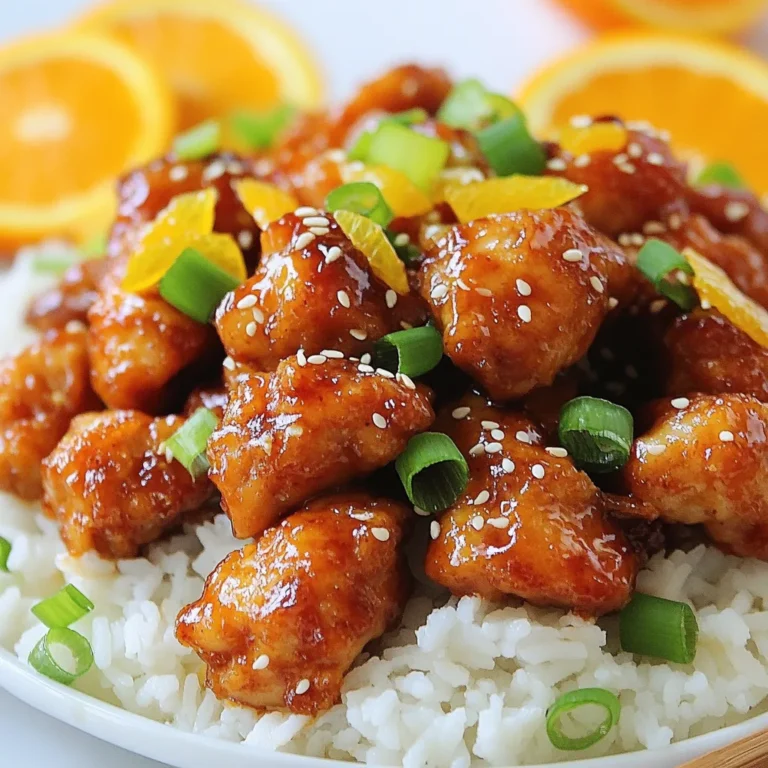 - 2 Hähnchenbrustfilets ohne Haut und Knochen, in mundgerechte Stücke geschnitten - 1/2 Tasse Maisstärke - 2 Esslöffel Pflanzenöl - 1/2 Tasse frisch gepresster Orangensaft - 1/4 Tasse Sojasauce - 1/4 Tasse Honig - 1 Teelöffel geriebener Ingwer - 1 Knoblauchzehe, fein gehackt - 1 Esslöffel Reisessig - 1/2 Teelöffel rote Pfefferflocken (optional) - 2 Frühlingszwiebeln, in Scheiben geschnitten (zum Garnieren) - Sesamsamen (zum Garnieren) Für die besten Ergebnisse verwende frische Zutaten. Frisch gepresster Orangensaft bringt den besten Geschmack. Achte auf eine gute Sojasauce, am besten eine Markenvariante ohne Zusatzstoffe. Maisstärke aus dem Supermarkt funktioniert gut. Für den Honig eignet sich eine hochwertige Sorte, die nicht zu süß ist. Eine Portion Orange Hühnchen hat etwa 300 Kalorien. Dieses Gericht enthält auch Proteine, Kohlenhydrate und gesunde Fette. Hähnchenbrust liefert viel Eiweiß, während der Orangensaft Vitamine bietet. Mit den frischen Zutaten bleibt das Gericht nährstoffreich und lecker. {{ingredient_image_2}} Zuerst nimmst du die Hähnchenbrustfilets. Schneide sie in mundgerechte Stücke. Dann bestäube die Stücke gründlich mit Maisstärke. Achte darauf, dass sie gleichmäßig bedeckt sind. Schüttle überschüssige Stärke ab. Lege die Hähnchenstücke beiseite, während du die Pfanne vorbereitest. Erhitze in einer großen Pfanne das Pflanzenöl. Stelle die Hitze auf mittel bis hoch ein. Wenn das Öl heiß ist, füge die Hähnchenstücke hinzu. Brate sie an, bis sie goldbraun sind. Das dauert etwa 6-8 Minuten. Nimm das Hähnchen aus der Pfanne und lege es beiseite. Reduziere die Hitze in der Pfanne auf mittel. Füge den gehackten Knoblauch und den geriebenen Ingwer hinzu. Sautiere sie für etwa 30 Sekunden. Sie sollten duften, aber nicht braun werden. Gieße nun den frisch gepressten Orangensaft, die Sojasauce, den Honig und den Reisessig in die Pfanne. Rühre alles gut um. Lass die Sauce 3-4 Minuten köcheln, bis sie leicht eindickt. Füge das angebratene Hähnchen zurück in die Pfanne. Mische alles gründlich, sodass jedes Stück überzogen ist. Lass das Gericht etwa 2-3 Minuten köcheln. Probiere die Sauce und passe die Süße nach deinem Geschmack an. Die Garzeit für das Hähnchen ist wichtig. Ich empfehle, das Hähnchen 6 bis 8 Minuten zu braten. Es sollte goldbraun sein. Achten Sie darauf, es nicht zu lange zu garen. So bleibt es saftig und zart. Um die Sauce zu verbessern, probieren Sie verschiedene Zutaten. Fügen Sie mehr Honig für Süße hinzu oder mehr Sojasauce für einen salzigen Kick. Wenn Sie es schärfer mögen, geben Sie mehr rote Pfefferflocken dazu. Wichtig ist, die Sauce zu kosten und anzupassen. So finden Sie den perfekten Geschmack. Frische Zutaten machen den Unterschied. Verwenden Sie frisch gepressten Orangensaft. Das hebt den Geschmack sofort. Auch frischer Ingwer und Knoblauch bringen viel Aroma. Achten Sie darauf, dass Ihre Zutaten reif und von guter Qualität sind. Das sorgt für ein noch besseres Gericht. Profi Tipps Hähnchen marinieren: Lassen Sie das Hähnchen vor dem Kochen mindestens 30 Minuten in einer Mischung aus Sojasauce und Orangensaft marinieren, um den Geschmack zu intensivieren. Frische Zutaten verwenden: Verwenden Sie frischen Ingwer und Knoblauch für einen intensiveren Geschmack und ein besseres Aroma in der Sauce. Alternative Süßungsmittel: Wenn Sie eine gesündere Option bevorzugen, können Sie Agavendicksaft oder Ahornsirup anstelle von Honig verwenden. Serviervorschlag: Servieren Sie das Hühnchen mit einer Beilage aus gegrilltem Gemüse oder einem frischen Salat für eine ausgewogene Mahlzeit. {{image_4}} Wenn Sie eine vegetarische Option möchten, probieren Sie Tofu oder Tempeh. Schneiden Sie den Tofu in Würfel und verwenden Sie ihn anstelle von Hähnchen. Bestäuben Sie ihn mit Maisstärke, genau wie beim Hähnchen. Braten Sie den Tofu in der Pfanne an, bis er goldbraun ist. Die Sauce bleibt gleich, und der Geschmack bleibt köstlich. Möchten Sie Ihrem Gericht mehr Schärfe verleihen? Fügen Sie mehr rote Pfefferflocken hinzu oder verwenden Sie frische Chilis. Sie können auch Sriracha oder Chili-Soße in die Sauce rühren. Beginnen Sie mit einer kleinen Menge und probieren Sie die Sauce. So können Sie die Schärfe anpassen, bis es perfekt ist. Experimentieren Sie mit anderen Zitrusfrüchten wie Limetten oder Grapefruits. Limettensaft gibt der Sauce eine frische Note. Grapefruit bringt eine süß-saure Tiefe. Achten Sie darauf, den Saft zu kosten, um den Geschmack zu prüfen. Jede Zitrusfrucht hat ihren eigenen Charme und bringt Vielfalt in das Gericht. Um dein Orange Hühnchen frisch zu halten, lege es in einen luftdichten Behälter. Das schützt vor Feuchtigkeit und Gerüchen. Achte darauf, das Gericht abkühlen zu lassen, bevor du es verpackst. So bleibt die Textur besser erhalten. Wenn du das Hühnchen wieder aufwärmst, nutze eine Pfanne oder die Mikrowelle. In der Pfanne erhitzt du es bei mittlerer Hitze. Füge etwas Wasser oder Brühe hinzu, damit es nicht austrocknet. In der Mikrowelle, decke das Gericht ab und erwärme es in kurzen Intervallen. So bleibt es saftig. Im Kühlschrank hält sich dein Orange Hühnchen etwa 3 bis 4 Tage. Überprüfe immer auf Geruch oder Veränderungen, bevor du es isst. Wenn du es länger aufbewahren möchtest, friere es ein. So bleibt der Geschmack bis zu 3 Monate erhalten. Um das Rezept glutenfrei zu machen, ersetzen Sie die Sojasauce durch eine glutenfreie Variante. Viele Marken bieten dies an. Achten Sie auch darauf, dass die verwendete Maisstärke glutenfrei ist. Prüfen Sie die Zutaten auf Verpackungen, um sicher zu sein. Ja, Sie können fertige Orange Sauce verwenden, um Zeit zu sparen. Achten Sie darauf, eine hochwertige Sauce zu wählen. Diese kann den gleichen Geschmack bieten, ist jedoch oft weniger frisch. Mischen Sie die Sauce mit frischem Orangensaft, um den Geschmack zu verbessern. Für Beilagen empfehle ich lockeren Reis oder gedämpftes Gemüse. Beide Optionen ergänzen das Hühnchen gut. Auch ein frischer Salat kann eine leichte und gesunde Wahl sein. Sie können auch gebratene Nudeln oder Reisnudeln ausprobieren, um die Mahlzeit zu bereichern. Orange Hühnchen ist ein tolles Gericht, das einfach zuzubereiten ist. Wir haben die wichtigen Zutaten und Schritte für die Zubereitung besprochen. Außerdem geben wir Tipps zur Verbesserung des Geschmacks und zur Lagerung. Du kannst das Rezept auch anpassen, um es vegetarisch oder schärfer zu machen. Denke daran, frische Zutaten zu verwenden. Mit ein wenig Übung wird dein Orange Hühnchen immer besser. Probiere es aus, und genieße die leckeren Aromen!