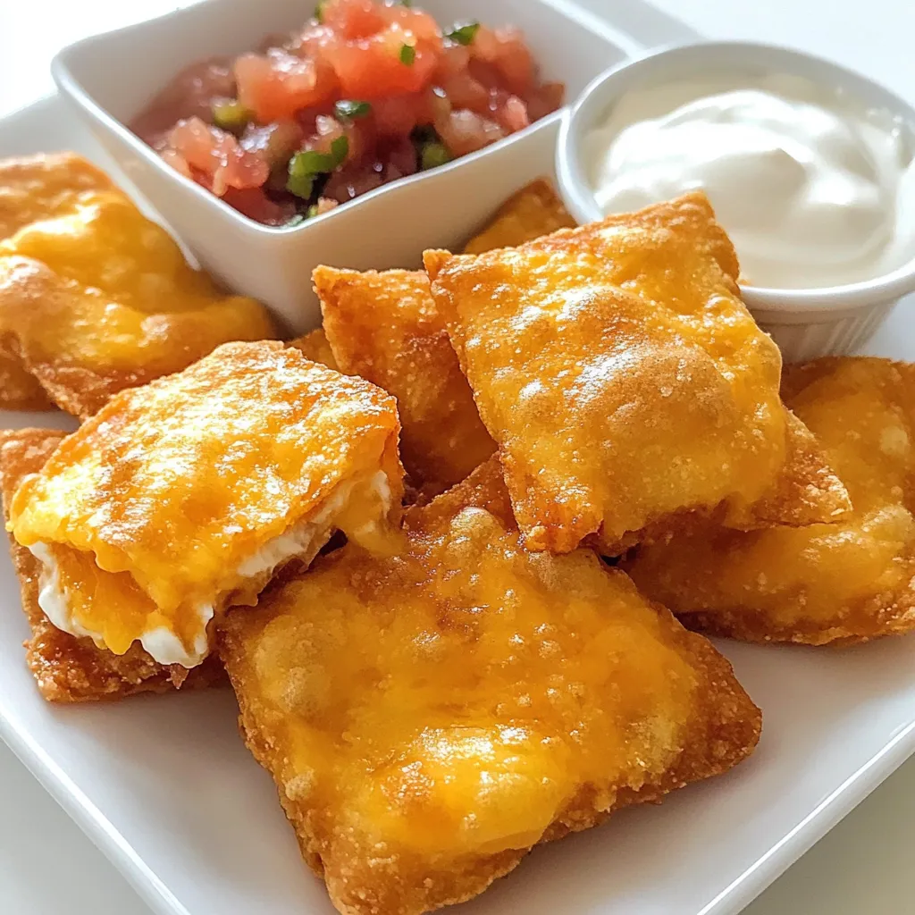 Für dieses leckere Rezept brauchst du einige Hauptzutaten. Hier sind sie: - 1 Tüte Nacho Cheese Doritos - 1 Tasse geriebener Cheddarkäse - 1/2 Tasse Frischkäse, weich Diese Zutaten sind wichtig, um den köstlichen Käsegeschmack zu erzielen. Die Doritos geben den Crunch, während der Cheddar und Frischkäse die Füllung bilden. Neben den Hauptzutaten gibt es auch einige tolle Extras für die Käsemischung: - 1/2 Teelöffel Knoblauchpulver - 1/2 Teelöffel Zwiebelpulver Diese Gewürze fügen Tiefe und Geschmack hinzu. Sie machen die Füllung noch würziger und leckerer. Für das Frittieren benötigst du ein paar weitere Dinge: - 1 Tasse Mehl - 2 große Eier, geschlagen - 1 Tasse Semmelbrösel (am besten gewürzt) - Öl zum Frittieren Das Mehl hilft, die Doritos zu panieren. Die Eier binden alles zusammen. Die Semmelbrösel sorgen für einen knusprigen Außenbereich. Und das Öl ist wichtig, damit alles schön frittiert wird. {{ingredient_image_2}} Zuerst musst du die Käsemischung machen. In einer Schüssel vermische den geriebenen Cheddarkäse, den Frischkäse, das Knoblauchpulver und das Zwiebelpulver. Rühre alles gut um, bis die Masse glatt ist. Diese Mischung wird die Füllung für deine Doritos. Nimm dir einen Nacho Cheese Dorito. Sei vorsichtig und forme mit einem kleinen Messer oder deinen Fingern eine kleine Tasche im Chip. Achte darauf, dass der Chip nicht bricht. Fülle etwa einen Teelöffel der Käsemischung in jede Tasche. Drücke den Dorito sanft zu, um die Füllung zu verschließen. Wiederhole das mit allen Chips. Stelle deine Panierstation auf. Nimm drei Schüsseln. Fülle die erste mit Mehl, die zweite mit geschlagenen Eiern und die dritte mit Semmelbröseln. Diese Schritte helfen dir, die Doritos gleichmäßig zu panieren. Erhitze jetzt das Öl in einer tiefen Pfanne bei mittelhoher Hitze. Die Temperatur sollte etwa 175 °C betragen. Wende jeden gefüllten Dorito zuerst im Mehl, dann in den Eiern und schließlich in den Semmelbröseln. Achte darauf, dass alle Seiten gut bedeckt sind. Lege die panierten Doritos vorsichtig in das heiße Öl. Frittiere sie in kleinen Portionen, damit sie nicht zusammenkleben. Lass sie 2-3 Minuten pro Seite braten, bis sie goldbraun sind. Nimm die frittierten Doritos mit einem Schöpflöffel heraus und lege sie auf Küchenpapier. So lässt du überschüssiges Öl abtropfen. Serviere die warmen Doritos mit Salsa und Sauerrahm zum Dippen. Um die Füllung für die frittierten Käsegefüllten Doritos perfekt zu machen, mische die Käsesorten gut. Nutze frischen Cheddar und weichen Frischkäse. Das gibt eine cremige Textur. Achte darauf, dass du Knoblauch- und Zwiebelpulver gleichmäßig hinzufügst. So schmeckt die Füllung intensiv. Wenn du die Doritos füllst, sei vorsichtig. Die Chips sind zerbrechlich. Schaffe eine kleine Tasche, ohne sie zu teilen. Das sorgt dafür, dass die Füllung nicht ausläuft. Für knusprige Doritos ist die Temperatur des Öls wichtig. Erhitze das Öl auf etwa 175 °C. Wenn das Öl zu kalt ist, werden die Doritos fettig. Ist das Öl zu heiß, brennen sie schnell. Frittiere die gefüllten Doritos in kleinen Portionen. So garen sie gleichmäßig. Wende die Doritos vorsichtig, um die Füllung nicht zu beschädigen. Lass sie nach dem Frittieren auf Küchenpapier abtropfen. Das hilft, überschüssiges Öl zu entfernen. Präsentiere die frittierten Doritos auf einer großen Platte. Das sieht appetitlich aus. Nutze kleine Schüsseln für Salsa und Sauerrahm. Das macht das Buffet einladend. Du kannst auch frische Kräuter als Garnitur verwenden. Das bringt Farbe auf den Tisch. Das Anrichten kommt nicht nur dem Aussehen zugute. Es lädt auch deine Gäste ein, das Essen zu probieren und zu genießen. Pro Tipps Die richtige Temperatur: Stelle sicher, dass das Öl die richtige Temperatur erreicht hat, bevor du die Doritos hinzufügst. Zu kaltes Öl lässt die Doritos fettig werden, während zu heißes Öl sie schnell verbrennen kann. Variationen der Füllung: Experimentiere mit verschiedenen Käsesorten oder füge gewürfeltes Gemüse, Jalapeños oder sogar Fleisch hinzu, um eine interessante Geschmacksvielfalt zu schaffen. Für extra Crunch: Du kannst die Semmelbrösel mit etwas Parmesan oder Gewürzen verfeinern, um den frittierten Doritos einen zusätzlichen Geschmack und Knusprigkeit zu verleihen. Vorsicht beim Frittieren: Frittieren in kleinen Portionen sorgt dafür, dass die Temperatur des Öls konstant bleibt und die Doritos gleichmäßig garen. {{image_4}} Du kannst verschiedene Käsesorten verwenden, um neue Aromen zu entdecken. Cheddar ist großartig, aber auch andere Käsesorten funktionieren gut. Probiere Mozzarella für mehr Stretch oder Feta für einen salzigen Kick. Gouda gibt einen süßen Geschmack, während Blauschimmelkäse einen kräftigen, würzigen Hauch hinzufügt. Experimentiere mit verschiedenen Käsesorten, um deinen Lieblingsgeschmack zu finden. Die Käsemischung wird noch besser mit Gewürzen und frischen Kräutern. Füge etwas Paprika oder Cayennepfeffer hinzu, um eine scharfe Note zu erhalten. Frische Kräuter wie Schnittlauch oder Petersilie bringen Frische und Farbe. Auch italienische Gewürzmischungen oder Taco-Gewürz können den Geschmack aufpeppen. Sei kreativ und finde deine perfekte Mischung. Dips sind wichtig für den Genuss von frittierten Doritos. Salsa ist ein Klassiker, aber du kannst auch Guacamole oder scharfe Sauce verwenden. Sauerrahm ist super für eine cremige Note. Für etwas mehr Frische probiere einen Joghurtdip mit Kräutern. Diese Beilagen ergänzen den Käse und die knusprigen Chips perfekt und machen dein Essen noch köstlicher. Wenn du nach dem Essen Reste hast, lege die frittierten Doritos in einen luftdichten Behälter. So bleiben sie frisch. Du kannst sie bis zu zwei Tage im Kühlschrank aufbewahren. Achte darauf, dass sie gut verschlossen sind, um Feuchtigkeit zu vermeiden. Um die Doritos wieder warm zu machen, nutze den Ofen. Heize den Ofen auf 180 °C vor. Lege die Doritos auf ein Backblech und backe sie für etwa 10 Minuten. So werden sie wieder knusprig und lecker. Vermeide die Mikrowelle, da sie die Chips weich macht. Um ein Schwitzen oder Weichwerden der Doritos zu vermeiden, lege sie nach dem Frittieren auf Küchenpapier. Das Papier saugt überschüssiges Öl auf. Du kannst auch einen Drahtrost verwenden. So zirkuliert die Luft und die Doritos bleiben knusprig. Stelle sie nicht in einen geschlossenen Behälter, solange sie noch warm sind. Ja, du kannst die Doritos im Ofen backen. Das gibt dir eine gesündere Option. Heize den Ofen auf 200 °C vor. Lege die gefüllten Doritos auf ein Backblech, das mit Backpapier ausgelegt ist. Sprühe sie leicht mit Öl ein, um die Knusprigkeit zu erhöhen. Backe sie für etwa 10-15 Minuten, bis sie goldbraun sind. Die Textur wird etwas anders sein, aber sie bleiben lecker. Zu gefüllten Doritos passen viele Dips. Salsa ist eine beliebte Wahl. Sie bringt etwas Frische und Würze. Sauerrahm macht die Doritos cremig. Guacamole ist auch großartig, da sie reichhaltig und geschmackvoll ist. Du kannst auch Käse-Dip oder scharfe Sauce probieren. Jeder Dip bringt eine neue Geschmacksebene. Frittierte Doritos sind am besten frisch. Sie schmecken heiß und knusprig. Wenn du Reste hast, bewahre sie in einem luftdichten Behälter auf. So bleiben sie für 2-3 Tage haltbar. Du kannst sie auch im Kühlschrank aufbewahren. Zum Aufwärmen lege sie kurz in den Ofen oder in die Pfanne. So werden sie wieder knusprig. Zusammenfassend haben wir die besten Zutaten und Schritte zum Frittieren von Käse-Doritos besprochen. Du weißt jetzt, wie du die perfekte Füllung machst und die Doritos knusprig frittierst. Nutze die Tipps, um deine Snacks zu verbessern und sie frisch zu halten. Mit unseren Variationen kannst du den Geschmack ganz nach deinem Wunsch anpassen. Fang an, diese leckeren Snacks zu testen!