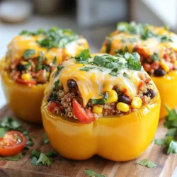 Um Chicken Stuffed Peppers zuzubereiten, benötigst du folgende Zutaten: - 4 große Paprika (jede Farbe) - 450 g gemahlenes Hähnchen - 1 Tasse gekochte Quinoa - 1 Tasse schwarze Bohnen, abgetropft und abgespült - 1 Tasse Mais (gefroren oder frisch) - 1 Teelöffel Kreuzkümmel - 1 Teelöffel geräucherter Paprika - ½ Teelöffel Knoblauchpulver - ½ Teelöffel Zwiebelpulver - 1 Tasse gewürfelte Tomaten (aus der Dose oder frisch) - 1 Tasse geriebener Käse (Cheddar oder Monterey Jack) - Salz und Pfeffer nach Geschmack - Frischer Koriander zur Garnitur (optional) Du kannst einige Zutaten leicht ersetzen. Anstatt Hähnchen kannst du Pute verwenden. Für eine vegetarische Option, nimm Tofu oder mehr Gemüse. Quinoa kann auch durch Reis oder Hirse ersetzt werden. Verwende deine Lieblingsbohnen, um die Füllung anzupassen. Wenn du keinen Käse magst, lass ihn einfach weg oder nimm eine vegane Variante. Wähle beim Einkauf frische Paprika aus. Achte auf eine leuchtende Farbe und eine feste Haut. Vermeide Paprika mit dunklen Flecken oder schlaffen Stellen. Die Größe spielt auch eine Rolle. Größere Paprika eignen sich besser zum Füllen. Wenn möglich, kaufe Bio-Paprika, um Pestizide zu vermeiden. Frische Paprika bleiben länger knackig und haben einen besseren Geschmack. {{ingredient_image_2}} Zuerst heize deinen Ofen auf 190°C vor. Das sorgt für eine gute Hitze beim Backen. Dann nimm die Paprika und schneide die Oberseiten ab. Entferne die Kerne und die Membranen. Halte sie bereit, denn sie werden gefüllt. In einer großen Pfanne erhitzt du das gemahlene Hähnchen. Brate es bei mittlerer Hitze für 5 bis 7 Minuten. Rühre es gut um, bis es durchgegart ist. Dann füge die Gewürze hinzu: Kreuzkümmel, geräucherten Paprika, Knoblauchpulver und Zwiebelpulver. Rühre alles gut um, damit die Aromen sich mischen. Jetzt gibst du die gekochte Quinoa, schwarzen Bohnen und den Mais in die Pfanne. Die gewürfelten Tomaten und die Hälfte des Käses kommen auch dazu. Vermenge alles gründlich. Erhitze die Mischung für 2 bis 3 Minuten, bis sie warm ist. Nimm die vorbereiteten Paprika und löffle die Hähnchenmischung gleichmäßig hinein. Stelle die gefüllten Paprika aufrecht in eine Auflaufform. Streue dann den restlichen Käse über jede Paprika. Decke die Form mit Folie ab und backe sie 25 Minuten im Ofen. Nach 25 Minuten entferne die Folie. Backe die Paprika für weitere 10 Minuten, bis der Käse goldbraun und sprudelnd ist. Nimm die Form aus dem Ofen und lass die gefüllten Paprika ein paar Minuten abkühlen. Garniere sie nach Wunsch mit frischem Koriander. Ein häufiger Fehler ist, die Paprika nicht richtig vorzubereiten. Achte darauf, die Oberseiten abzuschneiden und die Kerne zu entfernen. Wenn die Paprika nicht ganz trocken sind, kann die Füllung matschig werden. Ein weiterer Fehler ist, die Gewürze nicht gut zu mischen. Achte darauf, die Gewürze gleichmäßig zu verteilen, um einen vollen Geschmack zu haben. Vermeide auch, die Paprika zu lange zu backen. Dadurch kann der Käse anbrennen und die Paprika werden zu weich. Die ideale Garzeit für gefüllte Paprika liegt bei etwa 35 bis 40 Minuten. Nach 25 Minuten solltest du die Folie entfernen, um den Käse goldbraun zu machen. Überprüfe die Paprika nach 35 Minuten. Sie sollten weich sein, aber noch ihre Form behalten. Wenn du eine genauere Garzeit willst, benutze ein Küchenthermometer. Die Füllung sollte mindestens 75 °C erreichen, um sicher zu sein, dass das Hähnchen durch ist. Serviere die gefüllten Paprika direkt aus der Auflaufform. Garniere sie mit frischem Koriander für einen frischen Geschmack. Du kannst auch einen Klecks Sauerrahm oder Guacamole hinzufügen. Das gibt eine cremige Note und passt gut dazu. Als Beilage sind Reis oder ein einfacher Salat ideal. Sie runden das Gericht gut ab und sorgen für mehr Farbe auf dem Teller. Pro Tipps Wähle die richtigen Paprika: Verwende große, gleichmäßige Paprika, um sicherzustellen, dass sie gut gefüllt werden können und gleichmäßig garen. Toppings variieren: Experimentiere mit verschiedenen Käsesorten oder füge nach dem Backen Avocado oder Salsa hinzu, um den Geschmack zu variieren. Quinoa vorbereiten: Du kannst Quinoa im Voraus kochen und im Kühlschrank aufbewahren, um die Zubereitungszeit zu verkürzen. Resteverwertung: Verwende Reste der Füllung als Salat-Topping oder in Wraps für einen schnellen Snack. {{image_4}} Wenn du eine vegetarische Option möchtest, ersetze das Hähnchen. Nutze stattdessen gebratene Champignons oder Tofu. Beide geben einen tollen Geschmack. Du kannst auch mehr Quinoa oder Linsen hinzufügen. Diese Zutaten machen die Füllung nahrhaft und schmackhaft. Die Gewürze sind wichtig für den Geschmack. Experimentiere mit anderen Gewürzen für neue Aromen. Probiere zum Beispiel Oregano oder Basilikum. Diese Kräuter bringen eine italienische Note. Du kannst auch etwas Chili hinzufügen, wenn du es scharf magst. So kannst du die Füllung ganz nach deinem Geschmack anpassen. Es gibt viele Möglichkeiten, die Füllung zu variieren. Nutze verschiedene Gemüse wie Zucchini oder Auberginen. Diese geben einen frischen Biss. Du kannst auch Reis oder Couscous anstelle der Quinoa nehmen. Für eine mexikanische Version füge schwarze Oliven und Salsa hinzu. Diese Variationen machen das Gericht noch spannender und leckerer. Wenn du von den Chicken Stuffed Peppers Reste hast, bewahre sie sicher auf. Lege die gefüllten Paprika in einen luftdichten Behälter. Stelle sicher, dass der Behälter gut verschlossen ist. So bleiben sie frisch und lecker. Du kannst die Reste bis zu drei Tage im Kühlschrank aufbewahren. Achte darauf, sie innerhalb dieser Zeit zu essen. So vermeidest du Lebensmittelverschwendung. Du möchtest die gefüllten Paprika länger aufbewahren? Dann friere sie ein. Lass die Paprika zuerst vollständig abkühlen. Wickele jede Paprika in Frischhaltefolie. Lege die eingewickelten Paprika in einen gefriergeeigneten Behälter oder Beutel. So bleiben sie bis zu drei Monate frisch. Wenn du bereit bist, sie zu essen, taue sie im Kühlschrank auf. Um die gefüllten Paprika aufzuwärmen, heize deinen Ofen auf 180°C vor. Lege die gefüllten Paprika in eine Auflaufform. Decke sie mit Aluminiumfolie ab, um ein Austrocknen zu verhindern. Backe die Paprika für etwa 20 Minuten. Überprüfe, ob sie durchgehend heiß sind. Du kannst sie auch in der Mikrowelle aufwärmen. Stelle die Mikrowelle auf mittlere Leistung und erhitze sie für etwa 5-7 Minuten. Du kannst Chicken Stuffed Peppers mit vielen Gewürzen aufpeppen. Kreuzkümmel und geräucherter Paprika geben einen tollen Geschmack. Knoblauch- und Zwiebelpulver sind auch eine gute Wahl. Wenn du es schärfer magst, füge etwas Cayennepfeffer hinzu. Probiere auch frische Kräuter wie Koriander oder Petersilie für mehr Frische. Ja, du kannst die gefüllten Paprika im Voraus zubereiten. Bereite die Füllung einfach vor und fülle die Paprika. Decke sie ab und stelle sie in den Kühlschrank. Du kannst sie am nächsten Tag backen. Achte darauf, die Backzeit leicht zu verlängern, wenn sie kalt sind. Zu Chicken Stuffed Peppers passen viele Beilagen. Ein frischer grüner Salat ist eine gute Wahl. Du kannst auch Reis oder Quinoa dazu servieren. Eine einfache Guacamole oder saure Sahne ist auch lecker. Probiere verschiedene Beilagen aus, um deine Mahlzeit zu variieren! Wir haben die wichtigsten Schritte für gefüllte Paprika besprochen. Frische Zutaten sind Schlüssel zu einem tollen Gericht. Ich habe Tipps zur Zubereitung und Lagerung gegeben, damit keine Reste verloren gehen. Variationen halten die Mahlzeit spannend. Nutzen Sie die Ideen aus diesem Beitrag und schaffen Sie Ihre eigene Version. Kochen macht Spaß und gefüllte Paprika sind einfach lecker!