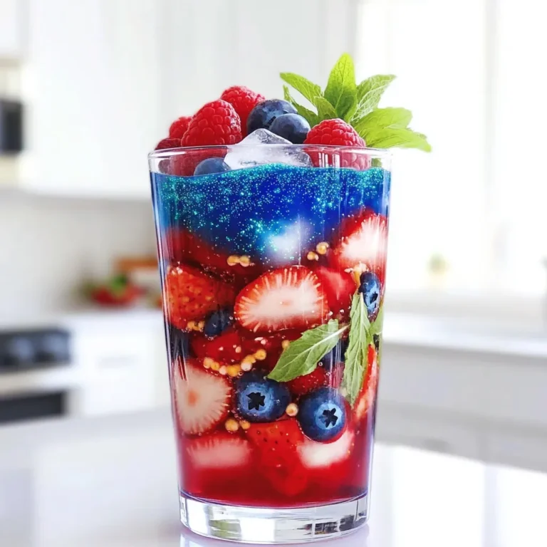 Für diesen köstlichen Galaxy Sommer-Mocktail brauchst du: - 240 ml Sprudelwasser - 120 ml Kokoswasser - 60 ml blaue Spirulina oder Schmetterlings-Erbsenblüte - 60 ml frischer Limettensaft - 120 g gemischte Beeren (Erdbeeren, Blaubeeren, Himbeeren) - 15 ml Agavendicksaft (optional) - Eiswürfel - Essbare Glitzer (optional) - Frische Minzblätter zur Dekoration Diese Zutaten machen dein Getränk bunt und frisch. Die Kombination aus Sprudelwasser und Kokoswasser sorgt für einen spritzigen Genuss, während die Beeren einen fruchtigen Geschmack hinzufügen. Du kannst den Mocktail nach deinem Geschmack anpassen. Hier sind einige optionale Zutaten: - Andere Früchte wie Pfirsiche oder Mango - Verschiedene Kräuter wie Basilikum oder Zitronenmelisse - Weitere Süßungsmittel wie Honig oder Zucker Mit diesen Optionen kannst du deinen Mocktail ganz nach deinem Wunsch gestalten. Achte auf frische Zutaten, um den besten Geschmack zu erreichen. Hier sind einige Tipps: - Wähle reife, saftige Beeren. Sie geben mehr Aroma. - Kaufe Kokoswasser ohne Zuckerzusatz für einen gesunden Drink. - Verwende frische Limetten für den besten Saft. Mit diesen Tipps wird dein Galaxy Sommer-Mocktail ein echter Genuss! Zuerst müssen Sie die Zutaten bereitstellen. Stellen Sie sicher, dass Sie alles haben, was Sie brauchen. Sie werden frische Beeren, Limettensaft und Kokoswasser verwenden. Achten Sie darauf, die Beeren gut zu waschen. Dies ist wichtig für den Geschmack und die Frische. Beginnen Sie mit den Beeren. Geben Sie die gemischten Beeren in einen Mixer. Fügen Sie dann den Limettensaft hinzu. Wenn Sie etwas Süße möchten, geben Sie den Agavendicksaft dazu. Mixen Sie die Zutaten, bis die Mischung glatt ist. Sie können die Mischung auch durch ein feines Sieb gießen. Dies entfernt die Kerne und sorgt für eine glatte Textur. Nehmen Sie ein großes Glas und fügen Sie Eiswürfel hinzu. Gießen Sie das Beerensoufflé über das Eis. Füllen Sie das Glas bis zur Hälfte. Jetzt kommt der spannende Teil! Mischen Sie das Kokoswasser mit der blauen Spirulina. Gießen Sie diese Mischung langsam über einen Löffel in das Glas. So schaffen Sie schöne Schichten. Wenn Sie möchten, können Sie essbaren Glitzer obenauf streuen. Das sieht toll aus! Garnieren Sie jedes Glas mit frischen Minzblättern. Diese geben nicht nur einen schönen Farbkontrast, sondern duften auch wunderbar. Um die schönen Schichten in deinem Galaxy Sommer-Mocktail zu erreichen, musst du langsam arbeiten. Gieße die sprudelnde Kokoswasser-Mischung vorsichtig über den Rücken eines Löffels. Das hilft, die Schichten zu trennen. Die Mischung braucht Zeit, um sich nicht zu vermischen. Wenn du die Schichten siehst, sieht dein Getränk noch toller aus. Du kannst die Aromen leicht anpassen. Probiere andere Früchte wie Mango oder Kiwi. Diese Früchte bringen frische Geschmäcker. Wenn du es süßer magst, füge mehr Agavendicksaft hinzu. Verwende weniger Limettensaft für einen milderen Geschmack. Das macht den Mocktail nach deinem Wunsch. Die Präsentation macht viel aus! Verwende schöne Gläser oder bunte Strohhalme. Füge essbaren Glitzer hinzu, um einen funkelnden Effekt zu erzeugen. Du kannst auch Minzblätter an den Rand der Gläser stecken. Stelle die Getränke auf ein Tablett mit Eis, um sie kühl zu halten. Das macht jeden Anlass besonders! {{image_4}} Du kannst deinen Galaxy Sommer-Mocktail mit anderen Früchten anpassen. Verwende zum Beispiel Mango, Ananas oder Kiwi. Diese Früchte bringen frische und süße Geschmäcker. Du kannst auch andere Beeren wie schwarze Johannisbeeren oder Brombeeren verwenden. Sie sorgen für einen anderen Farbton und Geschmack. Wenn du einen alkoholischen Twist hinzufügen möchtest, probiere Wodka oder Gin. Diese Spirituosen passen gut zu den fruchtigen Aromen. Dafür mische 30 bis 60 ml mit der Kokoswasser-Mischung. Achte darauf, die restlichen Zutaten gleich zu belassen. So bleibt der erfrischende Geschmack erhalten. Die Farben des Mocktails sind wichtig für die Präsentation. Verwende Schmetterlings-Erbsenblüte statt blauer Spirulina, um einen anderen Farbton zu erzielen. Diese Blüte gibt einen schönen violetten Farbton und ist ebenso gesund. Du kannst auch frischen Zitronensaft für einen helleren, gelben Effekt nutzen. So wird dein Drink noch bunter und interessanter. Wenn Sie Reste haben, lagern Sie diese in einem luftdichten Behälter. So bleibt der Geschmack frisch. Stellen Sie den Behälter in den Kühlschrank. Die Mischung kann bis zu zwei Tage halten. Achten Sie darauf, die Glitzer-Effekte nicht zu verwenden, wenn Sie die Reste aufbewahren. Sie verlieren ihren Glanz. Servieren Sie den Galaxy Sommer-Mocktail am besten frisch. Dies sorgt für den besten Geschmack und die schönste Optik. Perfekte Zeiten sind heiße Sommertage oder entspannte Abende mit Freunden. Wenn Sie Gäste haben, bereiten Sie ihn gleich vor dem Servieren zu. So bleibt das Getränk spritzig und köstlich. Achten Sie auf frische Zutaten. Wählen Sie reife Beeren, die saftig und süß sind. Der Limettensaft sollte frisch gepresst sein. Vermeiden Sie Flaschenlimonade, da diese oft Zucker enthält. Für das Kokoswasser wählen Sie eine gute Marke ohne Zusatzstoffe. So bleibt der Geschmack klar und frisch. Der beste Zeitpunkt, um den Galaxy Sommer-Mocktail zu servieren, ist an heißen Sommertagen. Er ist kühl und erfrischend. Außerdem passt er gut zu Feiern oder Grillabenden. Die bunten Schichten machen ihn zum Hingucker. Serviere ihn am besten sofort nach der Zubereitung. So bleibt er sprudelnd und frisch. Ja, du kannst die Portionen einfach anpassen. Die Zutaten sind flexibel. Um mehr zu machen, verdopple einfach die Mengen. Für weniger Portionen halbiere die Zutaten. Achte darauf, dass die Mischung gleichmäßig bleibt. So bleibt der Geschmack immer gut. Verwende einen größeren oder kleineren Krug, je nach Bedarf. Ja, es gibt viele alternative Süßungsmittel. Du kannst Honig oder Ahornsirup verwenden. Beide bieten einen süßen Geschmack. Auch Stevia oder Kokosblütenzucker sind gute Optionen. Wähle das Süßungsmittel, das dir am besten schmeckt. Denke daran, die Menge nach Geschmack anzupassen. Zusammenfassend haben wir die Hauptzutaten für den Galaxy Sommer-Mocktail erkundet. Die Schritt-für-Schritt-Anleitung zeigt dir, wie du die perfekte Schichtung erzielst. Mit Tipps zur Anpassung und Präsentation wird dein Mocktail zum Highlight. Du kannst kreative Variationen ausprobieren und Reste richtig lagern. Denke daran, dass frische Zutaten wichtig sind. Nutze die FAQs, um mehr über Servierzeiten und Portionen zu erfahren. Jetzt bist du bereit, diesen bunten Mocktail selbst zu zaubern!
