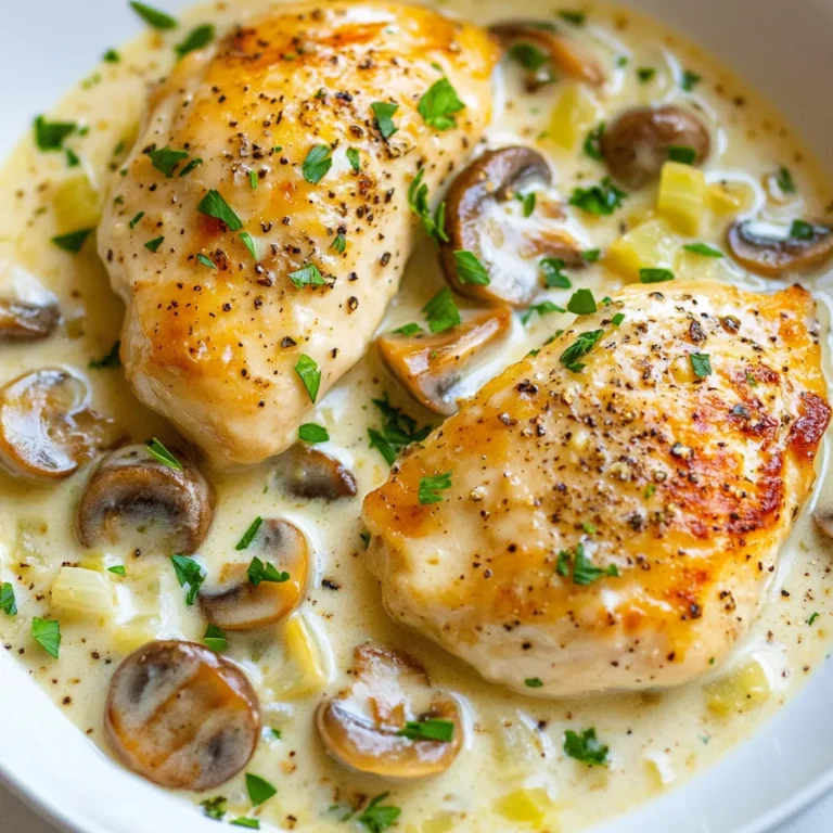 Für eine leckere cremige Pilz-Hähnchen-Pfanne brauchst du folgende Hauptzutaten: - 2 Hähnchenbrustfilets, ohne Knochen und Haut - 1 Tasse Champignons, in Scheiben geschnitten (Cremini oder weiße Champignons) - 1 kleine Zwiebel, fein gehackt - 3 Knoblauchzehen, gehackt - 1 Tasse Sahne - 1 Tasse Hühnerbrühe (mit reduziertem Natriumgehalt) Diese Zutaten bilden die Basis für unseren Geschmack. Das Hähnchen ist zart und die Pilze bringen eine schöne Textur. Die richtigen Gewürze sind wichtig. Sie bringen den Geschmack zur Geltung. Hier sind die Gewürze, die du brauchst: - 1 Teelöffel getrockneter Thymian - 1 Teelöffel Paprika - Salz und Pfeffer nach Geschmack - 2 Esslöffel Olivenöl Thymian gibt ein erdiges Aroma. Paprika fügt eine sanfte Schärfe hinzu. Salz und Pfeffer runden alles ab. Um dein Gericht noch schöner zu machen, kannst du einige Garnierungen hinzufügen: - Frische Petersilie, gehackt (zum Garnieren) Die Petersilie bringt Farbe und Frische. Sie macht das Gericht appetitlicher und gesünder. Experimentiere gerne mit anderen Kräutern, um deinen eigenen Stil zu finden. {{ingredient_image_2}} Zuerst bereiten Sie die Hähnchenbrustfilets vor. Würzen Sie sie gut. Nutzen Sie Salz, Pfeffer, Paprika und getrockneten Thymian. Diese Gewürze machen das Hähnchen lecker. Erhitzen Sie Olivenöl in einer großen Pfanne bei mittlerer bis hoher Hitze. Fügen Sie die Hähnchenbrustfilets hinzu. Braten Sie sie etwa 6-7 Minuten auf jeder Seite. Sie sollten goldbraun und durchgegart sein. Nehmen Sie das Hähnchen aus der Pfanne und legen Sie es beiseite. Geben Sie die gehackte Zwiebel in die gleiche Pfanne. Braten Sie sie 3-4 Minuten, bis sie durchsichtig ist. Dann fügen Sie den gehackten Knoblauch und die geschnittenen Champignons hinzu. Braten Sie alles für 5-6 Minuten, bis die Pilze weich sind und leicht gebräunt. Gießen Sie die Hühnerbrühe in die Pfanne. Rühren Sie gut um, um die Reste vom Boden zu lösen. Lassen Sie die Mischung aufkochen. Reduzieren Sie dann die Hitze und fügen Sie die Sahne hinzu. Rühren Sie alles gut um. Lassen Sie die Soße etwa 3-4 Minuten köcheln, bis sie leicht eindickt. Legen Sie die gekochten Hähnchenbrüste zurück in die Pfanne. Löffeln Sie die cremige Pilzsoße darüber. Lassen Sie das Gericht für 2-3 Minuten erhitzen. Passen Sie die Würze mit Salz und Pfeffer an. Nehmen Sie die Pfanne vom Herd. Bestreuen Sie das Gericht mit frischer, gehackter Petersilie. Servieren Sie das Hähnchen auf einem Teller und gießen Sie die Soße großzügig darüber. Garnieren Sie mit zusätzlichen Petersilienblättern für einen frischen Farbtupfer. Um das Hähnchen perfekt zuzubereiten, wähle frische Brustfilets. Würze sie großzügig mit Salz und Pfeffer, damit sie gut schmecken. Erhitze dein Olivenöl gut, bevor du das Hähnchen hineingibst. Dies sorgt für eine schöne goldene Farbe. Brate das Hähnchen nicht zu lange, damit es saftig bleibt. Überprüfe die Innentemperatur; sie sollte 75 Grad Celsius betragen. Die Soße ist der Schlüssel zu diesem Gericht. Nutze eine gute Hühnerbrühe für den besten Geschmack. Lass die Brühe aufkochen und rühre die Sahne gut ein. Das langsame Köcheln sorgt dafür, dass die Aromen sich verbinden. Wenn die Soße zu dick ist, füge etwas mehr Hühnerbrühe hinzu. Schmecke mit Salz und Pfeffer ab, um die Aromen zu intensivieren. Eine schöne Präsentation macht das Essen noch besser. Serviere das Hähnchen auf einem flachen Teller. Gieße die cremige Soße großzügig darüber. Verwende frische, gehackte Petersilie als Garnierung. Das gibt nicht nur Farbe, sondern auch Frische. Du kannst auch einige gebratene Champignons darauflegen, um das Gericht aufzuwerten. Pro Tipps Hähnchen marinieren: Lassen Sie die Hähnchenbrustfilets vor dem Braten mindestens 30 Minuten marinieren, um den Geschmack zu intensivieren. Pilze richtig anbraten: Stellen Sie sicher, dass die Pfanne heiß genug ist, bevor Sie die Pilze hinzufügen, damit sie schön bräunen und nicht dampfen. Soße anpassen: Experimentieren Sie mit verschiedenen Kräutern wie Rosmarin oder Oregano, um der Soße eine persönliche Note zu verleihen. Resteverwertung: Verwenden Sie die restliche Soße als Dip für frisches Brot oder als Basis für eine andere Pasta-Sauce. {{image_4}} Wenn Sie eine vegetarische Option suchen, probieren Sie Tofu statt Hähnchen. Tofu hat eine tolle Textur und nimmt die Aromen gut auf. Schneiden Sie den Tofu in Würfel und braten Sie ihn bis er goldbraun ist. Verwenden Sie die gleiche Soße aus Pilzen, Sahne und Gewürzen. Das macht das Gericht ebenso cremig und lecker. Pilze sind sehr vielseitig. Sie können verschiedene Sorten nutzen, um neue Geschmäcker zu entdecken. Zum Beispiel, Shiitake oder Portobello sind großartige Alternativen. Sie haben einen intensiven Geschmack und verleihen Ihrem Gericht mehr Tiefe. Mischen Sie verschiedene Pilze, um eine interessante Textur und Farbe zu erhalten. Sie können das Rezept leicht anpassen, um verschiedene Vorlieben zu erfüllen. Fügen Sie frisches Gemüse wie Spinat oder Brokkoli hinzu. Das erhöht den Nährwert und die Farben. Wenn Sie es schärfer mögen, geben Sie etwas Chili oder Cayennepfeffer hinzu. Experimentieren Sie mit verschiedenen Kräutern wie Basilikum oder Oregano für einen besonderen Twist. Um Reste der cremigen Pilz-Hähnchen-Pfanne richtig zu lagern, folge diesen Schritten: - Lass das Gericht zuerst auf Raumtemperatur abkühlen. - Lege die Reste in einen luftdichten Behälter. - Verwende am besten Glas- oder Plastikbehälter mit fest schließendem Deckel. Wenn du die Reste aufwärmst, achte darauf, die Konsistenz zu bewahren: - Erhitze die Pfanne bei mittlerer Hitze. - Füge einen Schuss Hühnerbrühe oder Sahne hinzu, um die Soße cremig zu halten. - Rühre oft um, damit nichts anbrennt. Die Haltbarkeit ist wichtig, um die Frische zu sichern: - Im Kühlschrank bleibt die Pilz-Hähnchen-Pfanne etwa 3 bis 4 Tage frisch. - Im Gefrierfach kannst du sie bis zu 2 Monate lagern. - Achte darauf, die Reste in portionierten Behältern einzufrieren. So kannst du sie besser verwenden. Die Zubereitung dauert insgesamt etwa 30 Minuten. In 10 Minuten bereiten Sie die Zutaten vor. Das Kochen selbst nimmt dann etwa 20 Minuten in Anspruch. So haben Sie in kurzer Zeit ein leckeres Gericht. Ja, Sie können die Sahne durch eine leichtere Alternative ersetzen. Sie könnten griechischen Joghurt oder eine Mischung aus Milch und Mehl verwenden. Dies macht die Soße weniger schwer, bleibt aber sehr cremig. Zu dieser cremigen Pilz-Hähnchen-Pfanne passen viele Beilagen. Hier sind einige Optionen: - Reis oder Quinoa - Pasta oder Nudeln - Gebratenes Gemüse - Ein frischer grüner Salat Ja, das Rezept ist glutenfrei. Die Zutaten enthalten kein Gluten. Achten Sie jedoch darauf, dass die Hühnerbrühe glutenfrei ist, wenn Sie eine kaufen. So können Sie das Gericht unbesorgt genießen. In diesem Blogbeitrag haben wir die Schritte für die cremige Pilz-Hähnchen-Pfanne durchgegangen. Wir haben die Hauptzutaten, Gewürze und die Zubereitung detailliert besprochen. Tipps und Variationen zeigen, wie vielseitig dieses Gericht sein kann. Denken Sie daran, auch Reste richtig zu lagern und aufzuwärmen. Ob für die Familie oder Gäste, dieses Rezept bietet immer Freude. Probieren Sie es aus und genießen Sie den Geschmack!