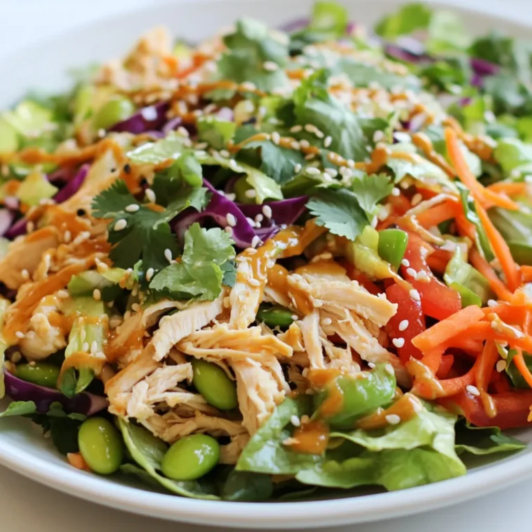 Für den Asiatischen Sesam-Hühnchensalat brauchst du: - 2 Tassen gekochte Hühnerbrust, zerkleinert - 4 Tassen gemischte Salatblätter (z. B. Romana, Spinat und Rucola) - 1 Tasse rote Kohl, dünn geschnitten - 1 Karotte, in feine Streifen geschnitten - 1 rote Paprika, in Scheiben geschnitten - 1/2 Tasse Edamame, geschält und gekocht - 1/4 Tasse Frühlingszwiebeln, gehackt - 1/4 Tasse geröstete Sesamsamen - 1/4 Tasse Koriander, gehackt Für das Dressing benötigst du: - 1/4 Tasse Sojasauce (oder Tamari für glutenfrei) - 2 Esslöffel Reisessig - 2 Esslöffel Sesamöl - 1 Esslöffel Honig oder Ahornsirup - 1 Teelöffel frischer Ingwer, gerieben - 1 Knoblauchzehe, fein gehackt - Salz und Pfeffer nach Geschmack Frische Zutaten machen den Salat besonders lecker. Verwende knackige Salatblätter und frisches Gemüse. Achte darauf, dass der Koriander frisch aussieht. Dies gibt dem Salat einen tollen Geschmack. Auch die Hühnerbrust sollte saftig und zart sein. Edamame sind am besten, wenn sie frisch gekocht sind. Wenn du keine Hühnerbrust magst, kannst du auch Tofu verwenden. Für eine vegane Option, lasse das Hühnchen ganz weg. Anstelle von Sojasauce kannst du Tamari nehmen, um glutenfrei zu sein. Du kannst auch andere Gemüsesorten ausprobieren, wie Gurken oder Zucchini. Sie bringen Abwechslung in den Salat und machen ihn spannend. {{ingredient_image_2}} Beginne mit dem Dressing. Nimm eine kleine Schüssel. Vermenge dort die Sojasauce, den Reisessig und das Sesamöl. Füge den Honig oder Ahornsirup hinzu. Reibe frischen Ingwer und hacke eine Knoblauchzehe. Gib beides in die Schüssel. Rühre alles gut um. Schmecke mit Salz und Pfeffer ab. Jetzt bereite die Salatzutaten vor. Nimm eine große Schüssel. Füge die gemischten Salatblätter hinzu. Schneide den roten Kohl dünn und gib ihn dazu. Nimm eine Karotte und schneide sie in feine Streifen. Die rote Paprika in Scheiben schneiden und hinzufügen. Dann kommen die Edamame sowie die gehackten Frühlingszwiebeln. Vermische alles vorsichtig. Das zerkleinerte Hühnchen kommt jetzt oben auf die Salatmischung. Träufle das Dressing gleichmäßig über den Salat. Vermenge alles sanft, bis die Zutaten gut überzogen sind. Zum Schluss streue die gerösteten Sesamsamen und den gehackten Koriander darüber. Serviere den Salat sofort, um die Frische zu genießen. Du kannst ihn auch 30 Minuten ziehen lassen, aber das Dressing sollte erst kurz vor dem Servieren hinzugefügt werden. Ein häufiger Fehler ist, die Salatzutaten zu früh zu mischen. Das Dressing macht den Salat matschig. Mische alles erst kurz vor dem Servieren. Ein weiterer Fehler ist, zu viel Dressing zu verwenden. Weniger ist oft mehr. Du willst die Aromen schmecken, nicht ertränken. Achte auch darauf, frische Zutaten zu verwenden. Alte oder welke Blätter verderben den Geschmack. Für die perfekte Konsistenz musst du die Zutaten richtig schneiden. Achte darauf, dass alles in gleichmäßige Stücke geschnitten ist. So vermischt sich der Salat besser. Ich empfehle, die Karotte in feine Streifen zu schneiden. Das gibt einen schönen Crunch. Rühre den Salat sanft, damit die Blätter nicht zerreißen. Du kannst das Rezept anpassen, um es interessanter zu machen. Probiere verschiedene Salatsorten wie Spinat oder Rucola. Wenn du es schärfer magst, füge etwas Chili oder Ingwer hinzu. Für eine vegane Option kannst du das Hühnchen durch Tofu ersetzen. Das ergibt einen tollen Geschmack und eine gute Textur. Sei kreativ und finde deinen eigenen Lieblingsmix! Pro Tipps Frische Zutaten verwenden: Achten Sie darauf, frische und knackige Zutaten zu wählen, um die besten Aromen und Texturen in Ihrem Salat zu erzielen. Dressing separat aufbewahren: Um ein Welken des Salats zu vermeiden, bewahren Sie das Dressing getrennt auf und fügen Sie es erst kurz vor dem Servieren hinzu. Variationen ausprobieren: Experimentieren Sie mit verschiedenen Gemüsesorten oder Proteinen, wie Tofu oder Garnelen, um den Salat nach Ihrem Geschmack anzupassen. Resteverwertung: Verwenden Sie übrig gebliebenes Hühnchen oder Gemüse, um eine schnelle und gesunde Mahlzeit zu kreieren, die Sie im Kühlschrank aufbewahren können. {{image_4}} Du kannst diesen Salat leicht anpassen, indem du verschiedene Proteine verwendest. Statt Hühnerbrust kannst du gegrillte Garnelen oder Tofu verwenden. Beide Optionen bringen einen neuen Geschmack. Auch gebratenes Rindfleisch oder Lachs passen gut. Diese Proteine erhöhen den Nährwert und sorgen für Vielfalt. Experimentiere mit dem, was dir schmeckt. Für eine vegane Variante lasse das Hühnerfleisch weg. Ersetze es durch gebratenen Tofu oder Kichererbsen. Diese Optionen sind proteinreich und lecker. Verwende auch eine vegane Sojasauce, um das Dressing anzupassen. Füge noch mehr Gemüse wie Avocado oder Gurke hinzu. So bleibt der Salat frisch und nahrhaft. Wenn du Allergien hast, beachte die Zutaten genau. Ersetze die Sojasauce durch Tamari für glutenfreie Versionen. Achte auf mögliche Allergene wie Sesamsamen oder Erdnüsse. Wenn du gegen Nüsse allergisch bist, lasse die Sesamsamen weg. Du kannst den Salat trotzdem genießen, indem du ihn mit anderen Zutaten anreicherst. Um den Asiatischen Sesam-Hühnchensalat frisch zu halten, lagere ihn in einem luftdichten Behälter. Dies verhindert, dass der Salat durch Luft und Feuchtigkeit welk wird. Achte darauf, das Dressing separat aufzubewahren. So bleibt der Salat knackig und frisch. Wenn du den Salat für später aufbewahren möchtest, mische die Zutaten nicht, bevor du ihn lagerst. Im Kühlschrank hält sich der Salat etwa 2 bis 3 Tage. Die Salatblätter verlieren jedoch schnell ihre Frische. Daher ist es am besten, den Salat innerhalb von 1 bis 2 Tagen zu essen. Wenn du die frischen Zutaten gut lagerst, bleibst du länger bei guter Qualität. Achte darauf, dass der Kühlschrank kalt genug ist, damit die Zutaten frisch bleiben. Das Aufwärmen von Salat ist nicht ideal, da die Blätter weich und matschig werden können. Wenn du das Hühnchen aufwärmen möchtest, mache das in der Mikrowelle. Erhitze es für 30 Sekunden und prüfe die Temperatur. Du kannst das Hühnchen auch in einer Pfanne auf mittlerer Hitze aufwärmen. Füge ein wenig Sesamöl hinzu, um den Geschmack zu verbessern. Mische die Reste erst kurz vor dem Essen mit frischen Zutaten. So bleibt der Salat lecker und frisch. Du kannst diesen Salat leicht glutenfrei machen. Ersetze die Sojasauce durch Tamari. Tamari ist eine glutenfreie Sojasauce. Achte darauf, dass alle anderen Zutaten auch glutenfrei sind. Viele Salatdressings enthalten Gluten, also prüfe die Etiketten. Frische Zutaten wie Gemüse und Hühnerbrust sind meist glutenfrei. So bleibst du auf der sicheren Seite und genießt den Salat ohne Sorgen. Ja, du kannst das Dressing im Voraus zubereiten. Bereite es einfach in einer kleinen Schüssel vor. Bewahre es in einem luftdichten Behälter im Kühlschrank auf. Das Dressing bleibt so bis zu einer Woche frisch. Wenn du es servieren möchtest, schüttele es gut durch. So vermischen sich die Zutaten wieder gut. So sparst du Zeit, wenn du den Salat machst. Dieser Salat schmeckt gut mit vielen Beilagen. Du kannst Reis oder Quinoa servieren. Diese Beilagen ergänzen den Geschmack des Salats. Auch gebratene Nudeln sind eine tolle Wahl. Wenn du etwas Warmes möchtest, sind Frühlingsrollen perfekt. Diese Beilagen machen dein Essen noch besser. Probiere verschiedene Kombinationen aus, um deinen Favoriten zu finden. In diesem Artikel haben wir die besten Zutaten für unseren Salat erkundet. Wir haben frische Zutaten empfohlen und Alternativen für spezielle Fälle besprochen. Ich gab Ihnen eine Schritt-für-Schritt-Anleitung zur Zubereitung, mit Tipps zur Vermeidung häufiger Fehler. Wir haben Variationen für verschiedene Diäten behandelt und wichtige Aufbewahrungshinweise gegeben. Das Ziel ist, Ihnen zu helfen, köstliche und anpassbare Salate zuzubereiten. Mit diesen Tipps sind Sie bereit, Ihre Salate perfekt zuzubereiten. Viel Spaß beim Ausprobieren!