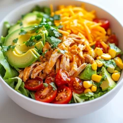 Für einen leckeren BBQ Ranch Hähnchensalat benötigst du folgende Zutaten: - 2 Tassen gekochtes Rotisserie-Hähnchen, zerrupft - 4 Tassen Romanasalat, grob gehackt - 1 Tasse Kirschtomaten, halbiert - 1 Tasse Maiskörner (frisch, gefroren oder aus der Dose) - 1 rote Paprika, gewürfelt - 1 Avocado, in Scheiben geschnitten - ½ Tasse geriebener Cheddar-Käse - ½ Tasse Ranch-Dressing - ½ Tasse BBQ-Sauce - Salz und Pfeffer nach Geschmack Diese Zutaten bilden die Basis für deinen Salat. Das zarte Hähnchen und die frischen Gemüse sorgen für einen tollen Geschmack. Du kannst deinen Salat noch besser machen. Füge frischen Koriander zur Garnitur hinzu. Das gibt dem Salat einen frischen Kick. Auch knusprige Tortilla-Chips passen gut. Sie bringen einen tollen Crunch. Achte beim Einkaufen auf frische Zutaten. Der Romanasalat sollte knackig und grün sein. Wähle Kirschtomaten, die fest und prall sind. Die Avocado sollte leicht drücken, aber nicht matschig sein. Wenn der Mais frisch ist, ist er süßer und hat mehr Geschmack. Frische Zutaten machen deinen Salat einfach besser! {{ingredient_image_2}} Um den perfekten BBQ Ranch Hähnchensalat zuzubereiten, beginne mit dem Hähnchen. Ich empfehle, gekochtes Rotisserie-Hähnchen zu verwenden. Es hat einen tollen Geschmack und spart Zeit. Zerrupfe das Hähnchen in kleine Stücke. Du brauchst etwa zwei Tassen davon. Achte darauf, dass es gleichmäßig zerrupft ist. Als Nächstes bereite die Salatzutaten vor. Nimm vier Tassen Romanasalat und hacke ihn grob. Füge dann eine Tasse halbierte Kirschtomaten hinzu. Die frischen Farben machen den Salat lebendig! Jetzt kommen die Maiskörner. Egal, ob frisch, gefroren oder aus der Dose, eine Tasse ist genug. Würfle eine rote Paprika und schneide eine Avocado in Scheiben. Mische alles in einer großen Schüssel. Das Dressing ist der Schlüssel! In einer kleinen Schüssel vermische das Ranch-Dressing und die BBQ-Sauce. Halte dich an eine halbe Tasse von jeder Sauce. Rühre gut um, bis die beiden Saucen eine gleichmäßige Mischung ergeben. Dieses Dressing verleiht deinem Salat einen tollen Geschmack und verbindet alle Zutaten. Jetzt wird es spannend! Gieße das Ranch-BBQ-Dressing über die Salatzutaten. Rühre vorsichtig um, damit alles gut bedeckt ist. Jetzt kannst du nach Belieben mit Salz und Pfeffer würzen. Wenn du magst, streue eine halbe Tasse geriebenen Cheddar-Käse darüber. Für das gewisse Extra kannst du frischen Koriander hinzufügen. Serviere den Salat sofort oder lass ihn für etwa 15 Minuten im Kühlschrank ruhen. So können die Aromen richtig durchziehen. Um den BBQ Ranch Hähnchensalat noch leckerer zu machen, füge verschiedene Zutaten hinzu. Ein paar Scheiben Jalapeños bringen einen tollen Kick. Geröstete Nüsse oder Samen geben einen tollen Crunch. Frische Kräuter wie Petersilie oder Schnittlauch können den Geschmack ebenfalls heben. Experimentiere mit verschiedenen Käsesorten, wie Feta oder Gouda, für einen neuen Twist. Ein häufiger Fehler ist, die Zutaten zu lange zu mischen. Das kann das Gemüse matschig machen. Achte darauf, die Salatzutaten erst kurz vor dem Servieren zu vermengen. Zudem sollte das Dressing nicht zu früh hinzugefügt werden. Es kann den Salat durchweichen und die Textur ruinieren. Verwende frische Zutaten, um den besten Geschmack zu erzielen. Um Zeit zu sparen, bereite die Zutaten im Voraus vor. Du kannst das Hähnchen und das Gemüse am Vorabend schneiden. Lagere alles in luftdichten Behältern. Am Tag des Servierens brauchst du dann nur noch alles zusammenzufügen. Wenn du den Salat kühlen möchtest, plane etwa 15 Minuten ein. So können sich die Aromen gut entfalten. Pro Tipps Frisches Gemüse wählen: Verwenden Sie frische Zutaten, um den besten Geschmack und die beste Textur zu erzielen. Frisches Gemüse sorgt für einen knackigen Salat. Hähnchen vorbereiten: Für zusätzlichen Geschmack können Sie das Hähnchen vor dem Zerrupfen marinieren oder mit Gewürzen abrunden. Saucen anpassen: Experimentieren Sie mit verschiedenen BBQ-Saucen oder Ranch-Dressings, um den Salat nach Ihrem Geschmack zu gestalten. Vor dem Servieren kühlen: Lassen Sie den Salat vor dem Servieren im Kühlschrank ziehen, damit sich die Aromen besser verbinden. {{image_4}} Wenn du eine vegetarische Option suchst, ersetze das Hähnchen. Verwende stattdessen Kichererbsen oder geräucherten Tofu. Diese Zutaten geben einen tollen Geschmack und viel Protein. Du kannst auch gegrilltes Gemüse hinzufügen, um den Salat noch bunter zu machen. Für glutenfreie Ernährung wähle glutenfreies Ranch-Dressing und BBQ-Sauce. Achte darauf, dass alle Zutaten, wie die Kirschtomaten und der Mais, auch glutenfrei sind. Wenn du Kalorien sparen möchtest, nimm fettarmen Cheddar-Käse und reduzierte Dressings. So bleibt der Salat leicht, aber lecker. Probiere verschiedene Zutaten, um deinen Salat zu variieren. Füge schwarze Bohnen für mehr Füllung hinzu. Ein Spritzer Limettensaft bringt Frische. Auch Jalapeños sorgen für einen scharfen Kick. Experimentiere mit Nüssen oder Samen für einen crunchigen Effekt. So bleibt dein BBQ Ranch Hähnchensalat immer spannend und neu. Um deinen BBQ Ranch Hähnchensalat frisch zu halten, packe ihn in einen luftdichten Behälter. So bleibt der Salat knackig und die Aromen erhalten. Trenne das Dressing vom Salat, wenn du ihn länger aufbewahren möchtest. Das verhindert, dass der Salat matschig wird. Im Kühlschrank hält sich der BBQ Ranch Hähnchensalat etwa 2 bis 3 Tage. Achte darauf, dass du ihn in einem kühlen Bereich lagerst. Wenn du den Salat länger aufbewahren möchtest, friere das Hähnchen und das Dressing separat ein. Das verlängert die Haltbarkeit. Wenn du den Salat wieder aufwärmen möchtest, mache das vorsichtig. Erhitze das Hähnchen in der Mikrowelle, bis es warm ist. Mische dann frische Zutaten wie Salat und Tomaten dazu. So bleibt der Salat frisch und lecker. Du kannst auch neues Dressing hinzufügen, um den Geschmack aufzufrischen. Du kannst auch gegrilltes Hähnchen verwenden. Frisches, gebratenes Hähnchen ist auch eine gute Wahl. Für eine vegetarische Option probiere Tofu oder Kichererbsen. Diese Optionen bringen einen ähnlichen Geschmack und Textur, die gut zu diesem Salat passen. Ja, dieser Salat eignet sich hervorragend für Meal Prep. Du kannst die Zutaten vorher vorbereiten und in Behältern lagern. Halte das Dressing separat, damit der Salat frisch bleibt. So hast du einfache, gesunde Mahlzeiten bereit. Im Kühlschrank bleibt der Salat bis zu drei Tage frisch. Achte darauf, den Salat in einem luftdichten Behälter zu lagern. Die Avocado kann schneller braun werden, also füge sie erst kurz vor dem Essen hinzu. Ja, das Dressing kannst du im Voraus machen. Bewahre es in einem verschlossenen Glas im Kühlschrank auf. So hast du es griffbereit, wenn du den Salat zubereitest. Es bleibt bis zu einer Woche frisch. Der BBQ Ranch Hähnchensalat bietet frische Zutaten und viele Möglichkeiten zur Anpassung. Ich habe die Hauptzutaten, Zubereitungsschritte und Aufbewahrungstipps geteilt. Mit einfachen Tricks wird dein Salat noch besser. Denke daran, verschiedene Varianten auszuprobieren. Ob vegetarisch oder glutenfrei, es gibt viele Wege. Halte die Zutaten frisch und genieße deinen Salat. Jeder Bissen wird zum Genuss!