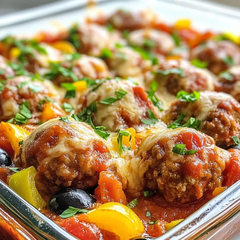 Für unseren leckeren Fleischbällchen-Auflauf brauchen wir einige wichtige Zutaten. Hier ist, was du benötigst: - 450 g gemischtes Hackfleisch (Rind und Pute) - 125 g Semmelbrösel - 50 g geriebener Parmesan - 1 großes Ei - 2 Knoblauchzehen, gehackt - 480 ml Marinara-Sauce - 100 g geriebener Mozzarella - 150 g gewürfelte Paprika (rot, grün und gelb) - 75 g schwarze Oliven, in Scheiben - Frischer Petersilie zur Garnitur Diese Zutaten bilden die Basis für das Rezept. Das Hackfleisch macht die Bällchen herzhaft und sättigend. Der Käse sorgt für den cremigen Geschmack. Die richtigen Gewürze und Kräuter machen den Auflauf besonders lecker. Hier sind die wichtigsten: - 1 Teelöffel getrockneter Oregano - 1 Teelöffel getrocknetes Basilikum - Salz und Pfeffer nach Geschmack Oregano und Basilikum geben dem Gericht eine italienische Note. Diese Kräuter sind einfach zu finden und passen gut zu vielen Gerichten. Falls du einige Zutaten nicht hast, gibt es gute Alternativen. Zum Beispiel: - Verwende gemahlenes Hähnchen anstelle von gemischtem Hackfleisch. - Statt Parmesan kannst du auch Pecorino nehmen. - Für einen veganen Auflauf nutze pflanzliches Hackfleisch und veganen Käse. Mit diesen Alternativen kannst du den Auflauf nach deinem Geschmack anpassen. So gelingt das Gericht auch, wenn du spezielle Diätvorgaben hast. {{ingredient_image_2}} Heize deinen Ofen auf 190°C vor. Das sorgt dafür, dass der Auflauf gleichmäßig gart. Bereite alle Zutaten vor, damit du schnell arbeiten kannst. Du brauchst gemischtes Hackfleisch, Semmelbrösel, Parmesan, ein Ei, Knoblauch, Oregano, Basilikum, Salz, Pfeffer, Marinara-Sauce, Mozzarella, Paprika, Oliven und frische Petersilie. In einer großen Schüssel vermischst du das Hackfleisch, die Semmelbrösel, den Parmesan, das Ei, den Knoblauch, Oregano, Basilikum, Salz und Pfeffer. Mische alles gut, aber überarbeite die Mischung nicht. Forme kleine Fleischbällchen mit etwa 2,5 cm Durchmesser. Lege sie dann auf ein Backblech mit Backpapier. Backe die Fleischbällchen für etwa 20 Minuten, bis sie braun und durchgegart sind. Während die Fleischbällchen backen, erhitze eine Pfanne bei mittlerer Hitze. Füge die gewürfelten Paprika und die Oliven hinzu. Brate sie für etwa 5 Minuten an, bis sie weich sind. In einer großen Auflaufform verteilst du eine dünne Schicht Marinara-Sauce auf dem Boden. Lege die gebackenen Fleischbällchen darauf und dann die angebratenen Paprikawürfel und Oliven. Gieße die restliche Marinara-Sauce darüber. Streue den Mozzarella gleichmäßig auf den Auflauf. Decke die Form mit Aluminiumfolie ab und backe sie für 25 Minuten. Entferne die Folie und backe weitere 10-15 Minuten, bis der Käse goldbraun ist. Garnieren mit frischer Petersilie vor dem Servieren. Um perfekte Fleischbällchen zu machen, mische alle Zutaten gut. Das Hackfleisch muss frisch sein. Verwende eine Mischung aus Rind und Pute. Diese Mischung macht die Bällchen saftig. Achte darauf, die Bällchen gleichmäßig zu formen. Eine Größe von 2,5 cm ist ideal. So garen sie gleichmäßig. Backe sie bei 190°C für 20 Minuten. Das gibt ihnen eine schöne Kruste. Ein häufiger Fehler ist das Übermischen der Mischung. Dadurch werden die Fleischbällchen fest. Mische nur so lange, bis alles verbunden ist. Ein weiterer Fehler ist das Nicht-Würzen. Salz und Pfeffer sind wichtig für den Geschmack. Achte darauf, die Marinara-Sauce gleichmäßig zu verteilen. Wenn du sie nur in einem Bereich platzierst, kann das zu trockenen Bällchen führen. Für eine goldbraune Käsekruste verwende hochwertigen Mozzarella. Streue den Käse gleichmäßig über den Auflauf. Decke den Auflauf zuerst mit Folie ab. So bleibt er feucht. Entferne die Folie später, damit der Käse schön bräunt. Lass den Auflauf nach dem Backen kurz abkühlen. So bleibt der Käse besser haften, wenn du ihn servierst. Pro Tipps Fleischbällchen Variationen: Experimentieren Sie mit verschiedenen Fleischsorten wie Lamm oder Huhn für einen einzigartigen Geschmack. Zusätzliche Gewürze: Fügen Sie eine Prise Cayennepfeffer oder Paprika hinzu, um den Fleischbällchen eine würzige Note zu verleihen. Gemüse Auswahl: Verwenden Sie saisonales Gemüse wie Zucchini oder Auberginen, um den Auflauf noch bunter und nährstoffreicher zu gestalten. Aufbewahrung: Bewahren Sie Reste im Kühlschrank auf und genießen Sie den Auflauf am nächsten Tag, er schmeckt oft noch besser! {{image_4}} Für eine vegetarische Variante nehme ich statt Fleisch eine Mischung aus Kichererbsen und Quinoa. Diese Zutaten bieten eine tolle Textur. Füge Semmelbrösel, Parmesan, und Gewürze wie Oregano und Basilikum hinzu. Die Zubereitung bleibt gleich. So bekommst du einen leckeren und gesunden Auflauf, der jedem schmeckt. Mediterrane Aromen bringen Frische in deinen Auflauf. Probiere, getrocknete Tomaten, Feta-Käse und Artischockenherzen hinzuzufügen. Diese Zutaten harmonieren gut mit der Marinara-Sauce. Du kannst auch frische Kräuter wie Basilikum und Thymian nutzen. Das gibt deinem Auflauf eine köstliche Note. Der Käse macht den Auflauf besonders lecker. Ich empfehle, verschiedene Käsesorten zu testen. Parmesan sorgt für einen herzhaften Geschmack, während Mozzarella schön schmilzt. Probiere auch Gouda oder Cheddar für ein anderes Aroma. Mische die Käsesorten, um mehr Tiefe in den Geschmack zu bringen. Um den Auflauf frisch zu halten, lassen Sie ihn zuerst abkühlen. Dann decken Sie ihn mit Frischhaltefolie oder Aluminiumfolie ab. Lagern Sie ihn im Kühlschrank. Benutzen Sie eine luftdichte Box, wenn Sie ihn länger aufbewahren möchten. Um den Auflauf aufzuwärmen, heizen Sie den Ofen auf 180°C vor. Nehmen Sie den Auflauf aus dem Kühlschrank. Decken Sie ihn mit Aluminiumfolie ab, damit er nicht austrocknet. Backen Sie ihn für etwa 20 Minuten, bis er heiß ist. Sie können auch die Mikrowelle nutzen, aber der Ofen gibt den besten Geschmack. Im Kühlschrank hält der Auflauf bis zu drei Tage. Wenn Sie ihn länger aufbewahren möchten, frieren Sie ihn ein. In einem luftdichten Behälter bleibt er bis zu drei Monate frisch. Achten Sie darauf, ihn gut zu beschriften. So wissen Sie, wann Sie ihn zubereitet haben. Um die Fleischbällchen saftiger zu machen, füge etwas mehr Ei oder Semmelbrösel hinzu. Du kannst auch einen Esslöffel Milch oder Brühe in die Mischung geben. Dies hilft, die Feuchtigkeit zu halten. Verwende frisches Hackfleisch, da es mehr Fett enthält. Fette tragen zur Saftigkeit bei. Achte darauf, die Mischung nicht zu überarbeiten. Das macht die Bällchen hart. Zu deinem Fleischbällchen-Auflauf passen viele Beilagen. Ich empfehle, frisch gebackenes Brot oder einen grünen Salat zu servieren. Beide bringen frische Aromen mit. Du kannst auch Nudeln oder Reis dazu machen. Diese Beilagen nehmen die leckere Sauce gut auf. Für mehr Farbe kannst du gedünstetes Gemüse reichen. Ja, du kannst das Rezept im Voraus zubereiten! Bereite die Fleischbällchen und das Gemüse vor. Lege alles in die Auflaufform und decke sie ab. Du kannst den Auflauf bis zu zwei Tage im Kühlschrank aufbewahren. Vor dem Backen nimm ihn einfach heraus und lasse ihn Raumtemperatur annehmen. So sparst du Zeit, wenn du ihn servieren möchtest. Der Fleischbällchen-Auflauf ist einfach, lecker und vielseitig. Wir haben die Hauptzutaten, Gewürze und Alternativen besprochen, um Geschmack zu garantieren. Die Schritt-für-Schritt-Anleitung zeigt, wie ihr den Auflauf schnell zubereitet. Tipps und Tricks helfen dabei, perfekte Fleischbällchen zu machen und kochen zu lernen. Ihr könnt den Auflauf anpassen und heben, um neue Geschmäcker zu entdecken. Schaut darauf, wie ihr ihn richtig lagert und aufwärmt. Mit den FAQs seid ihr bestens informiert. Jetzt könnt ihr euren eigenen Auflauf zubereiten und wirken lassen!