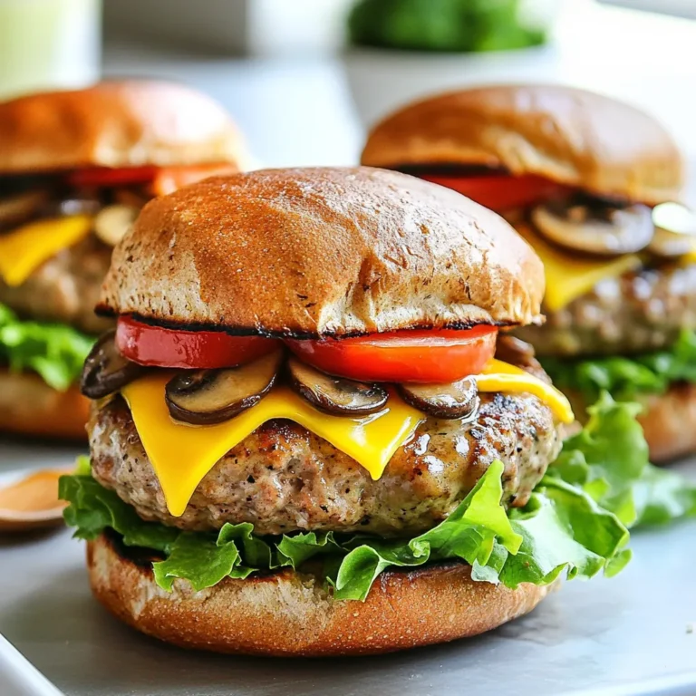 - 450 g Hackfleisch aus Pute - 250 g Champignons, fein gehackt - 125 g Schweizer Käse, geraspelt - 4 Vollkorn-Burgerbrötchen - 30 g Paniermehl - 1 Esslöffel Worcestershire-Sauce - 1 Knoblauchzehe, fein gehackt - 1 Teelöffel Zwiebelpulver - Salz und Pfeffer nach Geschmack - Salatblätter - Tomaten, in Scheiben geschnitten - Senf oder Ihr bevorzugtes Gewürz Die Hauptzutaten für die Putenburger basieren auf frischen und gesunden Komponenten. Hackfleisch aus Pute ist mager und voll von Geschmack. Ich liebe, wie die Champignons die Burger saftig machen. Die Kombination mit dem Schweizer Käse sorgt für ein tolles Aroma. Zusätzlich kommen wichtige Zutaten wie Paniermehl und Worcestershire-Sauce dazu. Diese sorgen für die richtige Konsistenz und einen tollen Geschmack. Knoblauch und Zwiebelpulver bringen mehr Tiefe in das Rezept. Und vergessen Sie nicht, Salz und Pfeffer für den letzten Schliff hinzuzufügen. Für das Servieren empfehle ich frische Salatblätter und geschnittene Tomaten. Diese geben Farbe und Frische. Senf oder Ihre Lieblingssauce runden das ganze ab. So genießen Sie die Burger in voller Pracht! {{ingredient_image_2}} Zuerst erhitze ich etwas Olivenöl in einer Pfanne. Ich gebe die fein gehackten Champignons hinein. Nach fünf Minuten sind sie weich und die Feuchtigkeit ist weg. Ich stelle sie zur Seite, damit sie abkühlen können. Dies gibt den Burgermischungen mehr Geschmack. In einer großen Schüssel kombiniere ich das Hackfleisch aus Pute mit den abgekühlten Champignons. Dann füge ich den geraspelten Schweizer Käse, das Paniermehl, die Worcestershire-Sauce, den gehackten Knoblauch und das Zwiebelpulver hinzu. Ich würze die Mischung mit Salz und Pfeffer. Jetzt vermenge ich alles gut. Die Zutaten sollen gleichmäßig verteilt sein. Danach teile ich die Mischung in vier Portionen und forme Patties. Ich heize den Grill auf mittlere Hitze vor. Dann lege ich die Patties darauf. Sie grillen etwa fünf bis sechs Minuten auf jeder Seite. Die Innentemperatur sollte 75°C erreichen. In der letzten Minute lege ich eine Scheibe Schweizer Käse auf jedes Patty. So schmilzt der Käse schön und macht die Burger saftig. - Richtiges Formen der Patties: Beginne mit einer gleichmäßigen Mischung aus Hackfleisch und Champignons. Teile die Mischung in vier Portionen. Forme die Patties sanft, ohne sie zu fest zu drücken. So bleiben sie saftig und zart. Achte darauf, die Patties in der Mitte etwas flacher zu machen. Dies hilft, dass sie gleichmäßig garen. - Verhindern von Austrocknung beim Grillen: Halte die Temperatur des Grills oder der Pfanne bei mittlerer Hitze. Wenn die Hitze zu hoch ist, kann das Fleisch schnell austrocknen. Wende die Patties erst, wenn sie eine schöne Kruste haben. So bleibt der Saft im Patty. Füge in der letzten Minute etwas Käse hinzu, damit er schmilzt und den Burger saftig macht. - Austausch von Käse und Gewürzen: Du kannst den Schweizer Käse durch Cheddar oder Gouda ersetzen. Experimentiere mit Gewürzen wie Paprika oder Chili für mehr Geschmack. So passt der Burger zu deinem persönlichen Geschmack. - Hinzufügen von weiteren Gemüseoptionen: Probiere, zusätzlich Zucchini oder Spinat in die Mischung zu geben. Diese Zutaten bringen mehr Geschmack und Nährstoffe. Sie machen deine Patties noch bunter und gesünder. - Beste Beilagen zur Kombination: Serviere die Burger mit knusprigen Pommes oder einem frischen Salat. Ein scharfer Dip passt gut dazu. Auch ein klassischer Kartoffelsalat ergänzt die Burger hervorragend. - Präsentationstipps für die Burger: Stelle die Burger auf einem rustikalen Holztablett. Das sieht toll aus und macht Appetit. Garniere mit frischen Tomatenscheiben und Gewürzgurken. So wirken die Burger einladender und leckerer. Pro Tipps Frische Zutaten wählen: Verwenden Sie frische Champignons und hochwertiges Putenhackfleisch, um den besten Geschmack und die beste Textur zu erzielen. Pattys gleichmäßig formen: Achten Sie darauf, die Burger-Patties gleichmäßig zu formen, damit sie gleichmäßig garen und nicht unregelmäßig durchgebraten werden. Die richtige Grilltemperatur: Stellen Sie sicher, dass der Grill oder die Pfanne gut vorgeheizt ist, um eine schöne Bräunung und ein saftiges Innere zu erreichen. Variationen ausprobieren: Experimentieren Sie mit verschiedenen Käsesorten oder Gewürzen, um neue Geschmacksrichtungen in Ihre Burger zu bringen. {{image_4}} Wenn Sie eine vegetarische Option möchten, ersetzen Sie das Putenhackfleisch durch pflanzliche Produkte. Sie können zum Beispiel Sojahack oder Linsen verwenden. Diese Alternativen geben Ihnen eine ähnliche Textur. Sie sind auch eine gute Proteinquelle. Fügen Sie die gleichen Gewürze und Champignons hinzu, um den Geschmack zu verbessern. Diese Burger sind saftig und lecker, auch ohne Fleisch. Für eine gegrillte Version kann BBQ-Sauce aufregende Aromen hinzufügen. Mischen Sie etwas BBQ-Sauce in die Fleischmischung. Dies gibt den Burgern einen rauchigen Geschmack. Sie können auch die Patties direkt auf dem Grill mit zusätzlicher BBQ-Sauce bestreichen. Das sorgt für eine schöne Glasur und mehr Geschmack. Grillen Sie die Burger bis sie goldbraun sind und der Käse schmilzt. Internationale Variationen bringen neue Geschmäcker in Ihr Gericht. Für asiatische Aromen fügen Sie Sojasauce und Ingwer hinzu. Das gibt den Burgern eine tolle Note. Für mediterrane Geschmäcker verwenden Sie Feta-Käse und frische Kräuter wie Oregano oder Thymian. Diese Zutaten machen die Burger frisch und aromatisch. Experimentieren Sie mit verschiedenen Gewürzen, um Ihren perfekten Burger zu finden. Um die restlichen Burger aufzubewahren, lege sie in einen luftdichten Behälter. So bleiben sie frisch. Du kannst sie auch in Frischhaltefolie einwickeln. Im Kühlschrank sind sie bis zu drei Tage haltbar. Achte darauf, dass die Patties gut abgekühlt sind, bevor du sie lagerst. Für längere Lagerung friere die Burger-Patties ein. Lege sie zwischen Backpapier, damit sie nicht zusammenkleben. Verwende einen Gefrierbeutel oder einen luftdichten Behälter. So bleiben sie bis zu drei Monate frisch. Beschrifte den Beutel mit dem Datum. Das hilft dir, die Frische zu verfolgen. Um die Burger wieder aufzuwärmen, nutze eine Pfanne oder einen Grill. Erhitze sie auf mittlerer Hitze. Achte darauf, dass die Innentemperatur 75°C erreicht. Du kannst auch den Ofen verwenden. Lege die Patties auf ein Backblech und erwärme sie bei 180°C für etwa 10 Minuten. So bleiben sie saftig und lecker. Die Burger können im Kühlschrank bis zu drei Tage aufbewahrt werden. Packen Sie sie gut ein, um die Frische zu erhalten. Für längere Lagerung können Sie die Patties einfrieren. Im Gefrierschrank sind sie bis zu drei Monate haltbar. Achten Sie darauf, sie in einem luftdichten Behälter zu lagern. So vermeiden Sie Gefrierbrand und erhalten den Geschmack. Ja, Sie können die Patties auch im Backofen garen. Heizen Sie den Ofen auf 200 Grad Celsius vor. Legen Sie die Patties auf ein mit Backpapier ausgelegtes Blech. Backen Sie sie für etwa 20 bis 25 Minuten. Wenden Sie die Patties nach der Hälfte der Zeit, damit sie gleichmäßig gar werden. Prüfen Sie die Innentemperatur. Sie sollte 75 Grad Celsius erreichen, um sicher zu sein, dass sie durch sind. Zu den Putenburgern passen viele leckere Beilagen. Sie können Pommes frites oder Süßkartoffelpommes servieren. Ein frischer Salat ist auch eine gute Wahl. Wenn Sie etwas Herzhaftes wollen, versuchen Sie gegrilltes Gemüse. Getränke dazu könnten ein kaltes Bier oder eine Limonade sein. Diese Kombinationen machen Ihr Essen noch besser. Zusammenfassend geht es um die Zubereitung von leckeren Putenburgern. Wir haben die Hauptzutaten wie Putenhackfleisch und champignon, sowie passende Tipps zur perfekten Zubereitung durchgenommen. Variationen und Aufbewahrung der Burger bieten dir viele Möglichkeiten. Denke daran, dass du die Patties nach Belieben anpassen kannst. Probiere verschiedene Gewürze oder sogar vegetarische Optionen aus. Mit diesen Tricks kannst du richtig gute Burger zaubern, die allen schmecken. Lass deiner Kreativität freien Lauf und genieße jeden Biss!