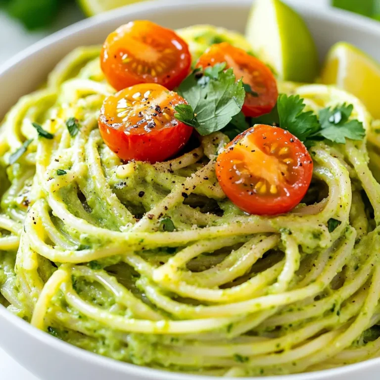 Um deine cremige Avocado-Limetten-Pasta zuzubereiten, brauchst du folgende Zutaten: - 2 reife Avocados, entsteint und geschält - 3 Esslöffel frischer Limettensaft - 1 Knoblauchzehe, fein gehackt - 1/4 Tasse frische Basilikumblätter - 1/4 Tasse natives Olivenöl extra - Salz und Pfeffer nach Geschmack - 340 g Pasta (Spaghetti oder Fettuccine) - 1/2 Tasse Kirschtomaten, halbiert - Frischer Koriander zur Garnierung - Limettenspalten zum Servieren Jede Zutat spielt eine wichtige Rolle. Die Avocados sorgen für die Cremigkeit. Limettensaft bringt Frische. Knoblauch gibt einen tollen Geschmack. Basilikum fügt einen aromatischen Hauch hinzu. Natives Olivenöl sorgt für die perfekte Textur. Salz und Pfeffer runden alles ab. Die Pasta ist die Basis des Gerichts. Kirschtomaten bringen Farbe und Süße. Frischer Koriander gibt einen Extra-Kick. Die Limettenspalten sind ein schöner Zusatz. Sie fügen eine spritzige Note hinzu. Sorge dafür, dass alle Zutaten frisch sind. So schmeckt es am besten. Wenn du alle Zutaten hast, bist du bereit, mit dem Kochen zu beginnen! {{ingredient_image_2}} Zuerst bringst du einen großen Topf mit gesalzenem Wasser zum Kochen. Wenn das Wasser sprudelt, füge die Pasta hinzu. Ich empfehle Spaghetti oder Fettuccine. Koche die Pasta gemäß den Anweisungen auf der Verpackung, bis sie al dente ist. Das dauert meist etwa 8 bis 10 Minuten. Sobald sie fertig sind, gieße die Pasta ab. Achte darauf, etwa 1 Tasse Nudelwasser aufzuheben. Du brauchst es später für die Sauce. Jetzt ist es Zeit für die cremige Avocadosauce. Nimm eine Küchenmaschine und gebe die Avocados, den frischen Limettensaft, die gehackte Knoblauchzehe und die Basilikumblätter hinein. Mixe alles gut, bis die Mischung glatt und cremig ist. Während du mixst, füge langsam das Olivenöl hinzu. Das hilft, die Sauce zu emulgieren. Sie wird schön samtig und lecker. Taste die Avocadosauce. Würze sie mit Salz und Pfeffer nach deinem Geschmack. Wenn die Sauce zu dick ist, füge nach und nach etwas von dem Nudelwasser hinzu. So wird sie cremiger. In einer großen Schüssel vermengst du die gekochte Pasta mit der Avocadosauce. Mische alles gut, damit die Pasta gleichmäßig bedeckt ist. Falls nötig, füge mehr Nudelwasser hinzu, um die Sauce zu lockern. Zum Schluss hebe die halbierten Kirschtomaten vorsichtig unter. So bekommst du einen frischen und bunten Geschmack in deinem Gericht. Um die perfekte Konsistenz deiner Avocadosauce zu erreichen, nutze das Nudelwasser. Dieses Wasser ist stärkehaltig und hilft, die Sauce cremiger zu machen. Behalte etwa eine Tasse Nudelwasser zurück, bevor du die Pasta abgießt. Falls deine Sauce zu dick ist, füge nach und nach etwas Nudelwasser hinzu. Mixe weiter, bis die gewünschte Cremigkeit erreicht ist. Achte darauf, nicht zu viel Wasser auf einmal hinzuzufügen. Um die Sauce gut zu emulgieren, füge das Olivenöl langsam während des Mixens hinzu. So wird die Sauce schön glatt und verbindet sich gut mit den Avocados. Das langsame Hinzufügen sorgt dafür, dass sich die Zutaten gut vermischen. Die Präsentation deiner Pasta kann das Essen noch besser machen. Serviere die Pasta in flachen Schalen für einen eleganten Look. Garnieren kannst du mit frischem Koriander und Limettenspalten. Diese Farben bringen Leben auf den Teller. Ein Basilikumblatt obenauf gibt einen schönen Akzent. Du kannst auch einen kleinen Schuss Olivenöl vor dem Servieren über die Pasta träufeln. Das sieht toll aus und fügt zusätzliche Aromen hinzu. Pro Tipps Perfekte Avocados: Wählen Sie reife Avocados, die leicht auf Druck nachgeben, um die beste Cremigkeit in der Sauce zu erzielen. Limonenfrische: Verwenden Sie frischen Limettensaft anstelle von Flaschenlimettensaft für ein intensiveres Aroma. Pastawasser aufbewahren: Das Nudelwasser enthält Stärke, die hilft, die Sauce zu emulgieren und besser an der Pasta haftet. Garnierungsvariationen: Experimentieren Sie mit verschiedenen Kräutern wie Petersilie oder Minze für eine andere Geschmacksrichtung. {{image_4}} Für mehr Geschmack können Sie Garnelen oder Hühnchen hinzufügen. Diese Proteine passen gut zu der cremigen Sauce. Einfach die Garnelen anbraten oder das Hühnchen grillen, bevor Sie es mit der Pasta vermengen. Wenn Sie eine vegane Option suchen, probieren Sie Kichererbsen oder Tofu. Diese sind nahrhaft und machen das Gericht sättigender. Spaghetti oder Fettuccine sind perfekt für dieses Rezept. Aber fühlen Sie sich frei, andere Sorten zu verwenden. Penne oder Fusilli halten die Sauce gut. Für glutenfreie Optionen können Sie Mais- oder Reispasta wählen. Diese Alternativen sind lecker und flexibel, sodass jeder genießen kann. Um die Reste deiner cremigen Avocado-Limetten-Pasta frisch zu halten, lege sie in einen luftdichten Behälter. Stelle sicher, dass die Pasta vollständig abgekühlt ist, bevor du sie in den Kühlschrank stellst. So vermeidest du Kondenswasser, das die Sauce verwässern kann. Die optimale Temperatur liegt bei etwa 4 Grad Celsius. Die Haltbarkeit der Avocadosauce beträgt im Kühlschrank etwa 2 bis 3 Tage. Die Avocados können schnell braun werden. Daher ist es hilfreich, etwas zusätzlichen Limettensaft darüber zu träufeln. Dieser Saft hilft, die Farbe zu erhalten und den Geschmack zu bewahren. Wenn du die Pasta erneut erhitzen möchtest, gibt es einige einfache Methoden. Die beste Methode ist, die Pasta in einer Pfanne mit etwas Wasser zu erhitzen. Füge einfach einen Esslöffel Wasser hinzu und erwärme die Pasta bei mittlerer Hitze. Rühre gut um, damit die Sauce gleichmäßig warm wird. Vermeide es, die Sauce zu stark zu erhitzen, da sie sonst trennen kann. Wenn die Sauce zu dick wird, kannst du etwas mehr Nudelwasser hinzufügen. Das macht die Sauce wieder cremig und lecker. Um die Avocadosauce frisch zu halten, gibt es einige einfache Tipps. Verwenden Sie eine luftdichte Verpackung. Das verhindert, dass Luft in die Sauce gelangt. Fügen Sie etwas Limettensaft hinzu. Der Saft hilft, die Braunfärbung zu stoppen. Decken Sie die Oberfläche der Sauce mit Frischhaltefolie ab. So bleibt sie länger grün. Ja, Sie können die Pasta im Voraus zubereiten. Kochen Sie die Pasta und lassen Sie sie abkühlen. Lagern Sie sie dann in einem luftdichten Behälter im Kühlschrank. Die Avocadosauce können Sie ebenfalls im Voraus machen. Mischen Sie beides vor dem Servieren, damit die Pasta frisch bleibt. Es gibt viele köstliche Beilagen, die zu dieser Pasta passen. Ein frischer grüner Salat ist eine gute Wahl. Sie können auch gegrilltes Gemüse servieren. Kirschtomaten und Feta-Käse ergänzen die Aromen gut. Ein einfaches Brot passt auch perfekt dazu. Diese einfache Pasta mit Avocadosauce braucht nur wenige Zutaten und Schritte. Wir haben die Pasta gekocht, die cremige Sauce aus Avocados und frischen Kräutern gemacht und alles kombiniert. Vergessen Sie nicht, mit Koriander und Limettenspalten zu garnieren. Experimentieren Sie mit Variationen, um Ihr Gericht anzupassen. Mit diesen Tipps und Tricks gelingt Ihnen das Rezept sicher. Genießen Sie Ihre Mahlzeit und teilen Sie die Freude am Kochen!