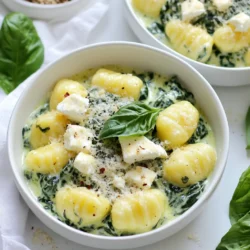 Um cremige Gnocchi mit Spinat und Feta zuzubereiten, brauchen Sie: - 450 g Gnocchi (geschäftskauft oder hausgemacht) - 2 Esslöffel Olivenöl - 3 Knoblauchzehen, fein gehackt - 5 Tassen frischer Spinat, grob gehackt - 240 ml Schlagsahne - 150 g Feta-Käse, zerbröckelt - 1/4 Teelöffel Muskatnuss - Salz und Pfeffer nach Geschmack - 1/4 Tasse geriebener Parmesan (optional) - Frische Basilikumblätter zur Garnierung (optional) Die Mengen sind für vier Portionen gedacht. Sie können die Gnocchi selbst machen oder im Geschäft kaufen. Wenn Sie weniger Zeit haben, sind die gekauften Gnocchi eine gute Wahl. Für den Spinat verwenden Sie frischen Spinat. Tiefkühlspinat ist auch möglich, aber er muss vorher gut abgetropft werden. Wenn Sie keinen Feta-Käse haben, können Sie auch Ziegenkäse verwenden. Parmesan ist optional, aber er gibt einen extra Geschmack. Frische Gnocchi haben eine weichere Textur und einen besseren Geschmack. Sie sind oft in Feinkostläden oder Supermärkten erhältlich. Gekaufte Gnocchi sind praktisch und schnell. Sie kochen in wenigen Minuten. Ich empfehle, frische Gnocchi zu verwenden, wenn Sie die Zeit haben. Sie geben dem Gericht ein besonderes Flair. Wenn Sie jedoch schnell eine Mahlzeit brauchen, sind die gekauften Gnocchi völlig in Ordnung. {{ingredient_image_2}} Um die Gnocchi perfekt zu kochen, bringen Sie einen großen Topf mit Wasser zum Kochen. Fügen Sie etwas Salz hinzu. Wenn das Wasser kocht, geben Sie die Gnocchi hinein. Kochen Sie sie, bis sie an die Oberfläche steigen. Lassen Sie sie dann noch zwei Minuten weiterkochen. Danach gießen Sie sie ab und stellen sie beiseite. Diese Schritte sorgen dafür, dass Ihre Gnocchi weich und lecker sind. Erhitzen Sie zwei Esslöffel Olivenöl in einer großen Pfanne bei mittlerer Hitze. Fügen Sie dann drei fein gehackte Knoblauchzehen hinzu. Braten Sie den Knoblauch etwa eine Minute lang an. Achten Sie darauf, dass er nicht verbrennt. Geben Sie fünf Tassen grob gehackten Spinat in die Pfanne. Garen Sie den Spinat für zwei bis drei Minuten, bis er zusammenfällt. Gießen Sie dann 240 ml Schlagsahne in die Pfanne. Rühren Sie alles gut um und lassen Sie es einige Minuten köcheln. Die Sauce sollte leicht eindicken. Fügen Sie 150 g zerbröckelten Feta-Käse und 1/4 Teelöffel Muskatnuss hinzu. Rühren Sie, bis der Käse schmilzt und alles gut vermischt ist. Schmecken Sie die Sauce mit Salz und Pfeffer ab. Jetzt kommen die Gnocchi ins Spiel! Geben Sie die gekochten Gnocchi in die Pfanne mit der Sauce. Wenden Sie sie vorsichtig, bis alle Gnocchi gut bedeckt sind. Lassen Sie sie für weitere zwei Minuten erhitzen. Wenn Sie möchten, streuen Sie 1/4 Tasse geriebenen Parmesan darüber. Servieren Sie die cremigen Gnocchi in flachen Schüsseln. Garnieren Sie sie mit frischen Basilikumblättern und etwas zerbröckeltem Feta. So sieht Ihr Gericht nicht nur gut aus, sondern schmeckt auch köstlich! Die Sauce sollte cremig, aber nicht zu dick sein. Um die richtige Konsistenz zu erreichen, koche die Schlagsahne sanft. Lass sie einige Minuten köcheln, bis sie leicht eindickt. Wenn die Sauce zu dick ist, füge etwas mehr Sahne hinzu. Zu dünn? Lass sie einfach länger köcheln. Muskatnuss gibt der Sauce mehr Tiefe. Das passt gut zu Spinat und Feta. Du kannst das Rezept leicht anpassen. Füge zum Beispiel getrocknete Tomaten oder frische Erbsen hinzu. Diese Zutaten bringen Farbe und Geschmack. Oder probiere andere Käsesorten wie Ricotta oder Parmesan. Das gibt der Sauce eine neue Note. Wenn du es würziger magst, füge etwas Chili oder Paprika hinzu. Ein häufiger Fehler ist, die Gnocchi zu lange zu kochen. Achte darauf, sie nur zu kochen, bis sie an die Oberfläche steigen. Abgießen nicht vergessen! Eine andere Falle ist, die Sauce zu überhitzen. Das kann dazu führen, dass die Sahne gerinnt. Rühre die Sauce gut um, damit sie gleichmäßig wird. Schmecke die Sauce vor dem Servieren ab. So vermeidest du zu viel Salz oder Pfeffer. Pro Tipps Gnocchi vorbereiten: Verwenden Sie frische Gnocchi für die beste Textur, oder kochen Sie gefrorene Gnocchi direkt aus der Packung, um Zeit zu sparen. Knoblauch richtig anbraten: Achten Sie darauf, den Knoblauch nicht zu verbrennen, da er sonst bitter wird. Braten Sie ihn nur kurz an, bis er goldbraun und duftend ist. Spinat gut waschen: Stellen Sie sicher, dass der Spinat gründlich gewaschen ist, um Sand und Schmutz zu entfernen. Dies verbessert den Geschmack und die Textur des Gerichts. Extra Cremigkeit: Für eine noch cremigere Soße können Sie zusätzlich einen Esslöffel Frischkäse hinzufügen, der beim Schmelzen eine tolle Konsistenz gibt. {{image_4}} Für eine vegane Version der cremigen Gnocchi können Sie die Schlagsahne durch Kokosmilch oder Cashewcreme ersetzen. Diese Optionen geben Ihnen die nötige Cremigkeit. Verwenden Sie veganen Feta-Käse oder zerdrückte Tofu als Käseersatz. So bleibt der Geschmack lecker und die Textur gut. Um die Aromen zu verstärken, können Sie getrocknete Tomaten oder Pilze hinzufügen. Diese Zutaten bringen einen herzhaften Geschmack in das Gericht. Einfach die getrockneten Tomaten klein schneiden und mit dem Spinat anbraten. Pilze können Sie vor dem Spinat anbraten. So entfalten sie ihr volles Aroma. Servieren Sie die cremigen Gnocchi in flachen Schüsseln. Garnieren Sie mit frischen Basilikumblättern und zerbröckeltem Feta. Ein frischer Salat passt gut dazu. Auch knuspriges Brot ist eine tolle Beilage. Es hilft, die köstliche Soße aufzutunken. Um die Reste von cremigen Gnocchi mit Spinat und Feta richtig zu lagern, sollten Sie Folgendes beachten: Lassen Sie die Gnocchi zuerst auf Raumtemperatur abkühlen. Dann geben Sie sie in einen luftdichten Behälter. So bleiben die Gnocchi frisch und lecker. Sie können auch etwas Olivenöl darüber träufeln, um ein Verkleben zu verhindern. Wenn Sie viel zu tun haben, können Sie die Gnocchi und die Soße getrennt vorbereiten. Kochen Sie die Gnocchi und lagern Sie sie in einem Behälter. Bereiten Sie die Soße mit Spinat und Feta ebenfalls vor und lassen Sie sie abkühlen. Lagern Sie beide Teile im Kühlschrank. So können Sie schnell eine köstliche Mahlzeit zubereiten, wenn Sie wenig Zeit haben. Die cremigen Gnocchi mit Spinat und Feta bleiben im Kühlschrank etwa 3 bis 4 Tage frisch. Wenn Sie die Gnocchi eingefroren haben, können sie bis zu 2 Monate haltbar sein. Stellen Sie sicher, dass Sie sie in einem gefrierfesten Behälter aufbewahren. Zum Aufwärmen sollten Sie die Gnocchi in einer Pfanne oder in der Mikrowelle erhitzen, bis sie heiß sind. So bleibt der Geschmack erhalten. Die Zubereitung dauert insgesamt etwa 30 Minuten. Die Vorbereitung braucht 10 Minuten. Das Kochen der Gnocchi und das Zubereiten der Soße nehmen weitere 20 Minuten in Anspruch. Es ist schnell und einfach. Perfekt für ein schnelles Abendessen. Ja, du kannst das Rezept im Voraus zubereiten. Koche die Gnocchi und mache die Soße. Lass alles abkühlen und stelle es in den Kühlschrank. Wenn du es essen willst, erwärme die Mischung in einer Pfanne. Achte darauf, die Gnocchi nicht zu lange zu kochen. Sie können matschig werden. Ein leichter Weißwein passt gut zu cremigen Gnocchi mit Spinat und Feta. Probiere einen Sauvignon Blanc oder einen Pinot Grigio. Diese Weine ergänzen die Aromen des Gerichts. Ein gut gekühlter Rosé kann auch eine erfrischende Wahl sein. Diese Anleitung zeigt, wie man köstliche Gnocchi mit Spinat und Feta zubereitet. Wir haben die Zutaten aufgelistet und Tipps gegeben, um eine perfekte Sauce zu machen. Du kannst auch kreative Variationen ausprobieren, um das Gericht anzupassen. Achte auf die richtige Lagerung, damit die Reste frisch bleiben. Gnocchi sind vielseitig und einfach zuzubereiten. Probiere die verschiedenen Zubereitungsmöglichkeiten aus und finde deinen Favoriten! Köstliches Essen macht glücklich.