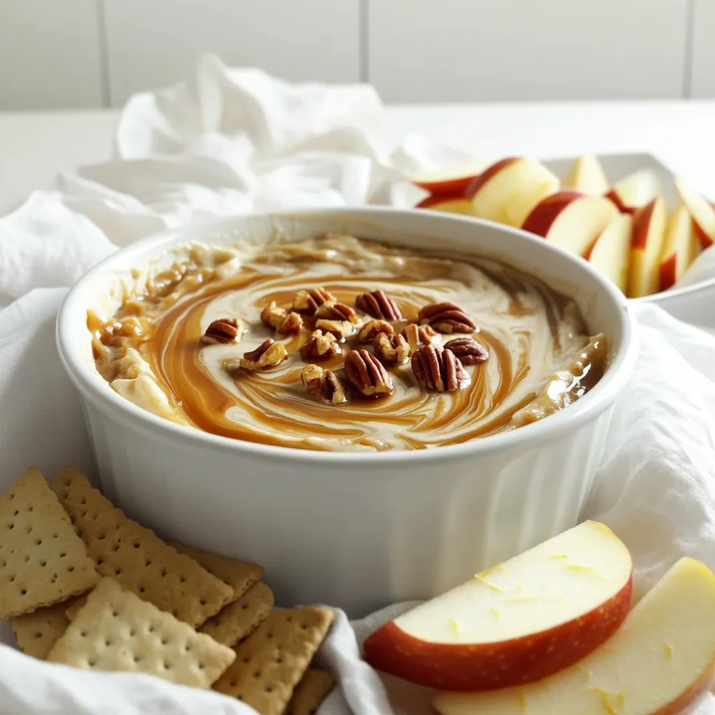 Für den perfekten Pecan Pie Dip brauchst du einige Hauptzutaten. Hier sind sie: - 225 g Frischkäse, weichgestellt - 120 g Puderzucker - 100 g brauner Zucker - 1 TL Vanilleextrakt - 240 g Schlagsahne (Cool Whip) - 120 g gehackte Pekannüsse - 60 ml Karamellsauce - Grahamcräcker oder Apfelscheiben zum Dippen Diese Zutaten bringen die süße und nussige Note in deinen Dip. Der Frischkäse macht ihn cremig, während die Pekannüsse für den Crunch sorgen. Karamellsauce gibt den letzten Schliff. Manchmal möchte man etwas Neues ausprobieren. Hier sind einige Alternativen: - Statt Frischkäse kannst du griechischen Joghurt verwenden. Er gibt einen anderen Geschmack. - Ersetze Puderzucker mit Honig oder Agavendicksaft für mehr Tiefe. - Für einen schokoladigen Twist füge Kakaopulver oder Schokoladenstückchen hinzu. - Nutze Erdnüsse anstelle von Pekannüssen für einen anderen Crunch. Diese Alternativen helfen dir, den Dip nach deinem Geschmack zu variieren. Experimentiere und finde deine Lieblingsversion. Um den Pecan Pie Dip zuzubereiten, brauchst du einige einfache Utensilien: - Eine große Rührschüssel - Einen Handmixer für eine glatte Konsistenz - Einen Spatel zum Unterheben der Schlagsahne - Eine Servierschüssel für den Dip - Ein Schneidebrett und ein Messer für die Apfelscheiben Mit diesen Utensilien macht das Kochen Spaß und du hast alles, was du brauchst. Bereite dich vor und genieße das Kochen! Nehmen Sie zuerst den Frischkäse aus dem Kühlschrank. Lassen Sie ihn etwa 15 Minuten stehen, damit er weich wird. Geben Sie den Frischkäse in eine große Rührschüssel. Verwenden Sie einen Handmixer, um ihn glatt zu rühren. Mixen Sie ihn gut, bis er cremig ist. Dies ist die Basis für den Dip. Jetzt fügen Sie den Puderzucker und den braunen Zucker hinzu. Geben Sie den Puderzucker zuerst hinein. Mischen Sie die Zutaten gut, bis sie eine glatte Masse bilden. Dann geben Sie den braunen Zucker dazu. Mixen Sie weiter, bis alles gut vermischt ist. Diese Zucker bringen Süße und Geschmack in den Dip. Nehmen Sie die Schlagsahne, auch Cool Whip genannt. Fügen Sie die Schlagsahne vorsichtig zur Mischung hinzu. Heben Sie sie mit einem Spatel unter, damit der Dip leicht bleibt. Dann nehmen Sie die gehackten Pekannüsse und rühren Sie sie unter. Behalten Sie ein wenig für die Garnitur. Die Nüsse geben Crunch und tollen Geschmack. Jetzt kommt der spaßige Teil. Nehmen Sie die Karamellsauce und träufeln Sie sie über den Dip. Heben Sie die Karamellsauce vorsichtig unter, um einen marbled Look zu schaffen. Achten Sie darauf, die Mischung nicht ganz zu vermengen. Übertragen Sie den Dip in eine Servierschüssel. Garnieren Sie ihn mit den beiseitegelegten Pekannüssen. Servieren Sie ihn sofort oder stellen Sie ihn für bis zu 2 Stunden in den Kühlschrank. So entfalten sich die Aromen besser. Genießen Sie diesen köstlichen Dip mit Grahamcrackern oder Apfelscheiben. Um die beste Konsistenz zu erreichen, ist es wichtig, den Frischkäse gut zu verrühren. Der Frischkäse sollte weich und zimmerwarm sein. Das macht das Mischen einfacher. Fügen Sie die Zuckerarten langsam hinzu. So bleibt die Mischung glatt und cremig. Beim Unterheben der Schlagsahne sollten Sie vorsichtig sein. Das bewahrt die luftige Textur. Ein kleiner Trick ist, die Schlagsahne kalt zu halten. Das hilft, die Frische beizubehalten. Aufbewahrung ist einfach. Sie können den Dip in einem luftdichten Behälter lagern. Stellen Sie sicher, dass er gut verschlossen ist, um die Frische zu bewahren. Im Kühlschrank hält sich der Dip bis zu zwei Tage. Das lässt die Aromen gut durchziehen. Lassen Sie den Dip vor dem Servieren kurz bei Raumtemperatur stehen. So wird er wieder cremig und leicht zu dippen. Der No Bake Pecan Pie Dip passt gut zu vielen Snacks. Grahamcräcker sind klassisch und knusprig. Apfelscheiben bieten eine fruchtige Note. Auch Bananenstücke sind eine tolle Wahl. Für einen besonderen Touch können Sie Schokoladenstückchen hinzufügen. Diese geben einen schönen Kontrast zur Süße des Dips. Servieren Sie den Dip in einer schönen Schüssel. Das macht ihn ansprechend und einladend. {{image_4}} Wenn Sie Schokolade lieben, probieren Sie den Schokoladen-Pecan Pie Dip. Fügen Sie einfach 100 g geschmolzene Schokolade zu Ihrer Mischung hinzu. Die Schokolade macht den Dip reichhaltiger und noch köstlicher. Sie können auch Schokoladenstückchen unterheben. Das gibt jedem Bissen einen tollen Crunch. Für eine vegane Version nutzen Sie pflanzlichen Frischkäse und Kokoscreme. Ersetzen Sie den Puderzucker durch ein pflanzliches Süßungsmittel. Verwenden Sie vegane Karamellsauce für den gleichen süßen Geschmack. So bleibt der Dip lecker und vegan-freundlich. Jeder kann mitessen und genießen! Um dem Dip mehr Geschmack zu geben, können Sie Gewürze hinzufügen. Eine Prise Zimt oder Muskatnuss bringt eine warme Note. Auch ein Hauch von Kakaopulver gibt einen interessanten Twist. Experimentieren Sie mit Ihren Lieblingsgewürzen für den perfekten Geschmack. Diese kleinen Anpassungen machen Ihren Dip einzigartig. Um den No Bake Pecan Pie Dip frisch zu halten, lege ihn in einen luftdichten Behälter. Das verhindert, dass der Dip austrocknet oder Gerüche aufnimmt. Du kannst auch Frischhaltefolie direkt auf die Oberfläche legen. So bleibt die Textur schön cremig. Der Dip bleibt bis zu fünf Tage im Kühlschrank gut. Achte darauf, ihn immer gut verschlossen zu lagern. Vor dem Servieren rühre den Dip leicht um, um die Konsistenz zu verbessern. Sollte er dicker geworden sein, füge etwas Schlagsahne hinzu. Du kannst den Dip auf verschiedene Arten wiederverwenden. Nutze ihn als Füllung für Törtchen oder als Aufstrich auf Toast. Auch als Kuchenfüllung ist er lecker. Sei kreativ! Der Dip passt auch gut zu frischen Früchten oder als Teil einer Dessertplatte. Der No Bake Pecan Pie Dip hält im Kühlschrank bis zu zwei Tage. Nach dem ersten Tag kann die Konsistenz etwas weicher werden. Achte darauf, ihn in einem gut verschlossenen Behälter zu lagern. So bleibt er frisch und lecker. Ja, du kannst diesen Dip gut im Voraus zubereiten. Bereite ihn bis zu zwei Stunden vor dem Servieren vor und stelle ihn dann in den Kühlschrank. So können sich die Aromen gut entfalten. Vergiss nicht, ihn vor dem Servieren gut umzurühren. Zu diesem Dip passen viele leckere Sachen. Grahamcräcker und Apfelscheiben sind die besten Begleiter. Du kannst auch Kekse oder Bananen verwenden. Diese Kombinationen bringen den süßen Geschmack des Dips gut zur Geltung. Der Pecan Pie Dip ist einfach zuzubereiten und schmeckt köstlich. Wir haben die Hauptzutaten, Variationen und Zubehör besprochen. Auch Tipps für die beste Konsistenz und Lagerung standen auf der Liste. Du kannst den Dip nach Lust und Laune variieren, zum Beispiel mit Schokolade oder veganen Optionen. Denke daran, ihn gut aufzubewahren, damit er lange frisch bleibt. Jetzt hast du alle Infos, um deinen eigenen Dip zu machen und zu genießen. Viel Spaß beim Ausprobieren!