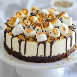 Die Zutaten für die S’mores No Bake Cheesecake sind einfach und lecker. Hier sind die Hauptzutaten, die du brauchst: - 1 Tasse Graham-Cracker-Brösel - 1/4 Tasse ungesüßtes Kakaopulver - 1/3 Tasse Zucker - 1/2 Tasse ungesalzene Butter, geschmolzen - 450 g Frischkäse, auf Zimmertemperatur weich gemacht - 1 Tasse Puderzucker - 1 Teelöffel Vanilleextrakt - 1 Tasse Schlagsahne - 1 Tasse Mini-Marshmallows - 1/2 Tasse Schokoladenstückchen Jede dieser Zutaten hat ihre Rolle. Die Graham-Cracker-Brösel bilden die Kruste. Das Kakaopulver fügt einen tollen Schokoladengeschmack hinzu. Zucker macht die Füllung süß und lecker. Die Butter hält alles zusammen. Frischkäse gibt der Füllung eine cremige Textur. Puderzucker sorgt für die richtige Süße. Vanilleextrakt bringt ein feines Aroma. Schlagsahne macht die Füllung luftig und leicht. Die Mini-Marshmallows und Schokoladenstückchen sind die besten Toppings. Sie machen den Käsekuchen noch schmackhafter. Achte darauf, dass du frische Zutaten verwendest. So wird dein Käsekuchen noch besser. Das Zusammenstellen dieser Zutaten macht Spaß. Du kannst sie auch anpassen, um deinen eigenen Stil zu zeigen. Lass deiner Kreativität freien Lauf! {{ingredient_image_2}} - Zuerst schneide die Graham-Cracker in kleine Stücke. Du kannst sie in einen Beutel legen und mit einem Nudelholz zerdrücken. - Dann vermische die Brösel mit ungesüßtem Kakaopulver und Zucker in einer Schüssel. - Gieße die geschmolzene Butter dazu und rühre alles gut um. Die Mischung sollte krümelig sein. - Drücke die Mischung fest in eine Springform. Verwende die Rückseite eines Messbechers, um es gleichmäßig zu verteilen. - In einer großen Schüssel schlage den Frischkäse, Puderzucker und Vanilleextrakt zusammen. Rühre, bis die Masse glatt ist. - In einer separaten Schüssel schlage die Schlagsahne, bis sie weiche Spitzen hat. - Füge die Schlagsahne vorsichtig zur Frischkäse-Mischung hinzu. Mische sanft, um eine luftige Füllung zu erhalten. - Gieße die Füllung gleichmäßig auf die vorbereitete Kruste. Glätte die Oberfläche mit einem Spatel. - Streue die Mini-Marshmallows und Schokoladenstückchen großzügig darauf. - Stelle den Käsekuchen in den Kühlschrank. Lass ihn mindestens vier Stunden oder über Nacht fest werden. - Nach dem Kühlen entferne die Seiten der Springform vorsichtig. - Für einen besonderen Effekt kannst du die Marshmallows leicht rösten. Das gibt einen tollen S’mores-Geschmack. Wie man die perfekte Schlagsahne zubereitet Um die perfekte Schlagsahne zu machen, nutzen Sie kalte Sahne. Stellen Sie sicher, dass Ihre Schüssel auch kalt ist. Schlagen Sie die Sahne mit einem Handmixer oder Schneebesen. Stoppen Sie, wenn sich weiche Spitzen bilden. Das macht die Füllung leicht und luftig. Vermeidung von Klumpen im Frischkäse Um Klumpen im Frischkäse zu vermeiden, nehmen Sie ihn zuerst aus dem Kühlschrank. Lassen Sie ihn auf Zimmertemperatur kommen. Schlagen Sie den Frischkäse gut durch, bevor Sie andere Zutaten hinzufügen. So wird die Füllung schön cremig. Verwendung von verschiedenen Schokoladensorten Probieren Sie verschiedene Schokoladensorten aus, um den Geschmack zu verändern. Dunkle Schokolade bringt mehr Tiefe. Weiße Schokolade gibt eine süße Note. Sie können auch Schokoladenstückchen oder Schokoladensirup verwenden. Alternativen für Mini-Marshmallows Haben Sie keine Mini-Marshmallows? Nutzen Sie große Marshmallows, die Sie klein schneiden. Oder wählen Sie Schokoladenstückchen mit Karamell. Diese geben eine ähnliche süße Note. Präsentationstipps für einen besonderen Anlass Um Ihren Käsekuchen schön zu präsentieren, nutzen Sie einen Spritzbeutel. Fügen Sie Schlagsahne auf die Stücke. Streuen Sie Graham-Cracker-Brösel und Schokoladensirup darüber. Das sieht toll aus und schmeckt lecker. Beilagen, die gut zum Käsekuchen passen Servieren Sie den Käsekuchen mit frischen Beeren. Himbeeren und Erdbeeren sind besonders gut. Sie bringen frische Farben und einen süßen, saftigen Kontrast. Auch etwas Vanilleeis passt perfekt dazu. Pro Tipps Die richtige Konsistenz: Achten Sie darauf, dass der Frischkäse gut weich ist, damit er sich leicht mit den anderen Zutaten vermengen lässt. Dies sorgt für eine glatte und cremige Füllung. Kruste richtig festdrücken: Drücken Sie die Graham-Cracker-Mischung fest auf den Boden der Springform, um sicherzustellen, dass die Kruste beim Schneiden des Käsekuchens stabil bleibt. Kühlen für beste Ergebnisse: Lassen Sie den Käsekuchen über Nacht im Kühlschrank ruhen, damit er sich gut setzen kann. Je länger er kühlt, desto besser wird die Textur. Rösten der Marshmallows: Verwenden Sie einen Küchenbrenner, um die Mini-Marshmallows leicht zu rösten. Dies verleiht dem Käsekuchen einen authentischen S’mores-Geschmack und eine ansprechende Optik. {{image_4}} Um diesen Käsekuchen glutenfrei zu machen, ersetzen Sie die Graham-Cracker. Verwenden Sie glutenfreie Kekse oder Haferflocken als Basis. Das gibt einen tollen Geschmack. Mischen Sie die Brösel mit Kakaopulver und Zucker. Drücken Sie die Mischung in die Form. Das ist einfach und lecker! Für eine vegane Version nehmen Sie veganen Frischkäse. Es gibt viele Marken, die gut schmecken. Ersetzen Sie auch die Schlagsahne durch eine pflanzliche Sahne. Diese gibt eine tolle, cremige Textur. Verwenden Sie pflanzliche Butter für die Kruste. So bleibt das Rezept ganz lecker und ohne tierische Produkte. Fügen Sie neue Aromen hinzu! Erdnussbutter gibt einen nussigen Geschmack. Einfach einen Löffel in die Füllung mischen. Kokosnuss bringt einen tropischen Twist. Streuen Sie Kokosnussflocken oben drauf für extra Crunch. Sie können auch andere Süßigkeiten verwenden. Probieren Sie Karamellstücke oder zerbröselte Kekse. So wird Ihr Käsekuchen einzigartig und spannend! Um die S’mores No Bake Cheesecake frisch zu halten, bewahre ihn im Kühlschrank auf. Du kannst den Käsekuchen einfach mit Frischhaltefolie oder Aluminiumfolie abdecken. So bleibt er frisch und lecker. Die maximale Haltbarkeit beträgt etwa 5 Tage im Kühlschrank. Nach dieser Zeit könnte die Textur und der Geschmack nachlassen. Wenn du den Käsekuchen länger aufbewahren möchtest, kannst du ihn einfrieren. Hier sind die Schritte zum Einfrieren: 1. Schneide den Käsekuchen in Stücke. 2. Wickele jedes Stück in Frischhaltefolie ein. 3. Lege die eingewickelten Stücke in einen luftdichten Behälter oder einen Gefrierbeutel. So bleibt der Käsekuchen bis zu 2 Monate haltbar. Zum Auftauen nimm die Stücke aus dem Gefrierfach und lege sie in den Kühlschrank. Lass sie dort über Nacht auftauen. Serviere dann die gefrorene Version kalt oder lasse sie kurz bei Raumtemperatur stehen, um sie weicher zu machen. Der Käsekuchen muss mindestens 4 Stunden kühlen. Ich empfehle, ihn über Nacht im Kühlschrank zu lassen. So wird er fester und die Aromen verbinden sich gut. Ja, du kannst den Käsekuchen im Voraus zubereiten. Bereite ihn einen Tag vorher zu und lasse ihn im Kühlschrank. So sparst du Zeit, wenn du ihn servieren möchtest. Um die Konsistenz anzupassen, kannst du mehr oder weniger Schlagsahne verwenden. Für eine dickere Füllung füge mehr Frischkäse hinzu. Für eine leichtere Version benutze weniger Frischkäse. Ja, es gibt nussfreie Optionen. Du kannst die Graham-Cracker mit Keksboden aus Reis-Cracker ersetzen. Achte darauf, dass die Schokoladenstückchen und andere Zutaten auch nussfrei sind. Der S’mores No Bake Cheesecake ist einfach und lecker. Wir haben die Hauptzutaten, die Anleitung und wertvolle Tipps behandelt. Variationen wie glutenfreie und vegane Optionen bieten für jeden etwas. Die Aufbewahrung ist einfach, ob im Kühlschrank oder eingefroren. Mit diesen Grundkenntnissen kannst du deinen eigenen Käsekuchen kreieren. Lass deiner Kreativität freien Lauf und experimentiere. Du wirst mit jedem Bissen begeistert sein. Viel Spaß beim Zubereiten und Genießen deines neuen Lieblingsdesserts!
