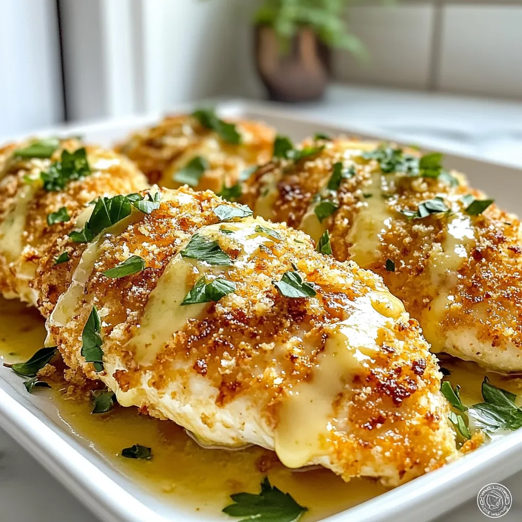 - 4 knochenlose, hautlose Hähnchenbrustfilets - 1 Tasse geriebener Parmesan-Käse - 1 Tasse Semmelbrösel (vorzugsweise italienische Art) - 1/2 Tasse Allzweckmehl - 2 große Eier - 4 Knoblauchzehen, fein gehackt - 1 Esslöffel frische Petersilie, gehackt - Salz, Pfeffer und geräuchertes Paprikapulver nach Geschmack Ich finde, die Auswahl der Zutaten ist wichtig. Die Hähnchenbrustfilets sollten frisch und von guter Qualität sein. Parmesan-Käse bringt einen tollen Geschmack. Ich empfehle, italienische Semmelbrösel zu verwenden, da sie mehr Aroma haben. Die Knoblauchzehen sind der Schlüssel zur Sauce. Frischer Knoblauch gibt einen intensiven Geschmack. Verwende immer frische Zutaten, wenn möglich. Stelle sicher, dass du auch die Gewürze im Blick hast. Salz und Pfeffer sind ein Muss. Das geräucherte Paprikapulver fügt eine interessante Note hinzu. Für die Garnitur empfehle ich frische Petersilie. Sie sorgt für eine schöne Farbe und frischen Geschmack. Achte darauf, die Petersilie fein zu hacken. So verteilt sie sich gut. Mit diesen Zutaten wird dein Parmesan Hähnchen mit Knoblauchsoße ein Hit! {{ingredient_image_2}} Heize deinen Ofen auf 190°C (375°F) vor. Das sorgt für eine gleichmäßige Hitze. Richte eine Panierstation ein. Du brauchst drei flache Schüsseln. In einer Schüssel gibst du das gewürzte Mehl. In der zweiten Schüssel verquirlst du die Eier. In der dritten Schüssel mischst du die Semmelbrösel mit dem Parmesan. So hast du alles bereit. Trockne die Hähnchenbrustfilets mit Papiertüchern. Würze beide Seiten mit Salz und Pfeffer. Nimm nun ein Hähnchenfilet und wende es zuerst im Mehl. Klopfe das überschüssige Mehl ab. Tauche es dann in die Eier. Achte darauf, dass es gut beschichtet ist. Danach drücke es in die Semmelbrösel-Parmesan-Mischung. Drücke leicht, damit die Panade gut haftet. In einer großen Pfanne schmelze die Butter bei mittlerer Hitze. Füge die gehackten Knoblauchzehen hinzu. Sauté den Knoblauch etwa eine Minute. Achte darauf, dass er nicht anbrennt, sonst wird er bitter. Wenn der Knoblauch duftet, lege die panierten Hähnchenbrustfilets in die Pfanne. Brate sie 4-5 Minuten pro Seite, bis sie goldbraun sind. Übertrage die angebratenen Filets in eine Auflaufform. Gieße die restliche Knoblauchbuttersauce darüber. Backe das Hähnchen 20-25 Minuten im Ofen. Die Innentemperatur sollte 75°C (165°F) erreichen. Lass das Hähnchen nach dem Backen einige Minuten ruhen. Um die Panade perfekt zu machen, ist es wichtig, das Mehl gleichmäßig zu verteilen. Nehmen Sie sich Zeit, um das Mehl gut abzuklopfen. So bleibt nur das nötige Mehl am Hähnchen haften. Danach tauchen Sie das Hähnchen in die verquirlten Eier. Achten Sie darauf, dass die Semmelbrösel gut am Hähnchen haften. Drücken Sie die Semmelbrösel gut an. So wird die Panade schön knusprig. Knoblauch ist sehr empfindlich. Achten Sie darauf, die Temperatur nicht zu hoch einzustellen. Bei zu viel Hitze kann der Knoblauch schnell anbrennen und bitter werden. Sautieren Sie den Knoblauch nur kurz, bis er duftet. Das gibt dem Gericht ein tolles Aroma. Die Innentemperatur des Hähnchens ist wichtig. Messen Sie sie mit einem Thermometer. Das Hähnchen sollte mindestens 75°C haben. So wissen Sie, dass es durchgegart ist. Lassen Sie das Hähnchen nach dem Backen einige Minuten ruhen. So bleibt es saftig und zart. Profi Tipps Hähnchen marinieren: Lassen Sie die Hähnchenbrustfilets vor dem Panieren für mindestens 30 Minuten in einer Marinade aus Olivenöl, Knoblauch und Zitronensaft ziehen, um zusätzlichen Geschmack und Feuchtigkeit zu erhalten. Perfekte Panade: Drücken Sie die Semmelbrösel- und Parmesan-Mischung gut an die Hähnchenbrust, um sicherzustellen, dass die Panade beim Braten nicht abfällt. Temperaturkontrolle: Verwenden Sie ein Fleischthermometer, um sicherzustellen, dass das Hähnchen die richtige Innentemperatur von 75°C (165°F) erreicht, bevor Sie es aus dem Ofen nehmen. Servieren mit Frische: Garnieren Sie das Hähnchen mit frischen Kräutern und Zitronenscheiben, um das Gericht aufzuhellen und zusätzliche Aromen hinzuzufügen. {{image_4}} Um das Parmesan Hähnchen zu variieren, versuchen Sie andere Käsesorten. Pecorino bringt einen salzigen, scharfen Geschmack. Gouda sorgt für eine mildere Note. Beide Käse schmelzen gut und geben dem Gericht einen neuen Twist. Mischen Sie sie einfach mit dem Parmesan. Das macht die Panade noch interessanter. Kräuter können den Geschmack stark verändern. Thymian gibt dem Gericht eine erdige Note. Oregano bringt ein bisschen mediterranes Flair. Fügen Sie die Kräuter zur Panade hinzu oder bestreuen Sie das Hähnchen vor dem Servieren. So schaffen Sie zusätzliche Aromen, die das Gericht lebendiger machen. Wenn Sie eine vegane Option suchen, ersetzen Sie das Hähnchen durch pflanzliche Alternativen. Produkte aus Soja oder Erbsenprotein sind ausgezeichnete Optionen. Diese Alternativen nehmen die Aromen gut auf. Auch die Panade bleibt gleich, aber verwenden Sie pflanzliche Butter für die Knoblauchsoße. So bleibt der Geschmack voll, auch ohne Fleisch. Um die Reste von Parmesan Hähnchen mit Knoblauchsoße richtig aufzubewahren, lege sie in einen luftdichten Behälter. Achte darauf, die Hähnchenstücke gut abzudecken. Im Kühlschrank bleiben sie frisch für etwa drei Tage. So kannst du die köstlichen Aromen noch genießen. Wenn du längerfristig aufbewahren möchtest, kannst du das Parmesan Hähnchen einfrieren. Teile die Hähnchenstücke in Portionen, bevor du sie in einen Gefrierbeutel gibst. Drücke die Luft heraus, um Gefrierbrand zu vermeiden. So bleibt dein Hähnchen bis zu drei Monate haltbar. Um das Hähnchen wieder aufzuwärmen, benutze den Ofen oder die Pfanne. Heize den Ofen auf 180°C vor. Lege das Hähnchen auf ein Backblech und decke es mit Alufolie ab, um es saftig zu halten. Erhitze es für etwa 15-20 Minuten. In der Pfanne kannst du es bei mittlerer Hitze aufwärmen. Füge etwas Butter oder Öl hinzu, um es saftig zu halten. So bleibt der Geschmack frisch und köstlich. Die gesamte Zubereitungszeit für Parmesan Hähnchen beträgt etwa 50 Minuten. Die Vorbereitungszeit ist 15 Minuten. Die Kochzeit im Ofen dauert 20 bis 25 Minuten. Das Braten in der Pfanne nimmt etwa 10 Minuten in Anspruch. Wenn du alles planst, hast du in kurzer Zeit ein köstliches Gericht. Ja, du kannst das Rezept im Voraus zubereiten. Bereite das Hähnchen bis zum Braten vor und lagere es im Kühlschrank. Du kannst die Hähnchenbrustfilets auch panieren und sie dann in einem luftdichten Behälter aufbewahren. Achte darauf, das Hähnchen nicht länger als zwei Tage im Kühlschrank zu lassen. So hast du ein schnelles Abendessen parat. Zu Parmesan Hähnchen passen viele Beilagen gut. Hier sind einige Vorschläge: - Gedämpftes Gemüse wie Brokkoli oder grüne Bohnen - Ein frischer grüner Salat mit Zitronen-Dressing - Kartoffelpüree oder Rösti für mehr Sättigung - Knoblauchbrot, um die köstliche Soße aufzusaugen Diese Beilagen ergänzen das Hähnchen und machen das Essen noch besser. Das Rezept für Parmesan Hähnchen mit Knoblauchsoße ist einfach und lecker. Die Hauptzutaten wie Hähnchenbrust, Parmesan und Semmelbrösel sorgen für einen tollen Geschmack. Ich teile auch Tipps für die perfekte Panade und Variationen für jeden Geschmack. Egal, ob du das Gericht für ein schnelles Abendessen oder besondere Anlässe kochst, es wird immer ein Hit sein. Vertraue auf die einfachen Schritte und du wirst großartige Ergebnisse erzielen. Probiere es aus und genieße die köstlichen Aromen!