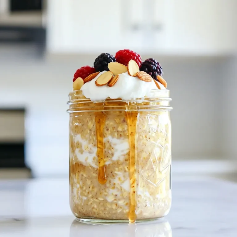 Für Ahorn-Chai Übernacht-Oats brauche ich folgende Zutaten: - 1 Tasse Haferflocken (gerollt) - 1 ½ Tassen Mandelmilch (oder Milch nach Wahl) - 2 Esslöffel Ahornsirup - 1 Teelöffel Chai-Gewürzmischung (oder eine Mischung aus Zimt, Ingwer, Kardamom und Nelken) - ½ Teelöffel Vanilleextrakt - ½ Tasse griechischer Joghurt (oder eine milchfreie Alternative) - 1 Esslöffel Chiasamen - Eine Prise Salz - Geschnittene Mandeln und frische Früchte (wie Bananen oder Beeren) für das Topping Du kannst die Haferflocken durch glutenfreie Optionen ersetzen. Statt Mandelmilch kann auch Hafer- oder Sojamilch verwendet werden. Bei der Chai-Gewürzmischung kannst du selbst eine Mischung aus Zimt, Ingwer, Kardamom und Nelken machen. Wenn du keinen griechischen Joghurt magst, probiere Kokos- oder Sojajoghurt. Achte darauf, bei jeder Substitution die Mengen anzupassen. Die Haferflocken bieten Ballaststoffe, die gut für die Verdauung sind. Chiasamen sind reich an Omega-3-Fettsäuren und Antioxidantien. Mandelmilch hat weniger Kalorien als Kuhmilch und ist laktosefrei. Ahornsirup gibt dir natürliche Süße und enthält Mineralien. Joghurt liefert Probiotika, die gut für deine Gesundheit sind. Frisches Obst bringt Vitamine und Frische. Um die Grundmischung für die Ahorn-Chai Übernacht-Oats zu machen, brauchst du eine große Schüssel. Gib zuerst die Haferflocken hinein. Dann füge die Mandelmilch, den Ahornsirup und die Chai-Gewürzmischung hinzu. Das ist eine tolle Kombination! Vergiss nicht den Vanilleextrakt. Danach kommt der griechische Joghurt und die Chiasamen. Eine Prise Salz macht das Ganze noch besser. Rühre alles gut um, bis die Haferflocken die Flüssigkeit aufnehmen. Es sollte eine gleichmäßige Mischung sein. Jetzt kommt der spannende Teil: das Einfüllen! Nimm ein Mason-Glas oder einen anderen luftdichten Behälter. Verteile die Mischung gleichmäßig auf die Gläser. Achte darauf, dass die Gläser nur bis zur Hälfte gefüllt sind. So bleibt Platz für die Haferflocken, die aufquellen. Schließe die Behälter gut, damit nichts ausläuft. Um die besten Ergebnisse zu erzielen, stelle die gefüllten Behälter in den Kühlschrank. Lass sie dort mindestens vier Stunden oder über Nacht stehen. Das gibt den Haferflocken Zeit, weich zu werden. Am Morgen rühre die Oats gut um. Wenn sie zu dick sind, füge mehr Mandelmilch hinzu. Das macht sie cremiger und leckerer. So hast du den perfekten Start in den Tag! Maple Chai Overnight Oats sind super für Meal Prep. Bereiten Sie eine große Menge zu. Sie können die Oats in Mason-Gläsern aufbewahren. So haben Sie ein schnelles Frühstück bereit. Sie können die Behälter für bis zu fünf Tage im Kühlschrank lagern. Das spart Zeit an hektischen Morgen. Sie können die Oats einfach anpassen. Fügen Sie frische Früchte wie Beeren oder Bananen hinzu. Für mehr Crunch, probieren Sie Nüsse oder Samen. Wenn Sie es süßer mögen, geben Sie mehr Ahornsirup dazu. Sie können auch andere Gewürze verwenden, wie Zimt oder Muskatnuss. So bleibt jede Portion spannend und lecker. Ein häufiger Fehler ist, zu wenig Flüssigkeit hinzuzufügen. Die Haferflocken brauchen genug Flüssigkeit, um weich zu werden. Wenn die Mischung zu dick wird, fügen Sie einfach etwas mehr Mandelmilch hinzu. Ein weiterer Fehler ist, die Oats nicht lange genug im Kühlschrank zu lassen. Lassen Sie sie mindestens vier Stunden quellen. So schmecken sie am besten. {{image_4}} Du kannst deine Ahorn-Chai Übernacht-Oats leicht anpassen. Probiere andere Gewürze wie Kurkuma oder Muskatnuss. Füge einen Esslöffel Kakao hinzu für eine schokoladige Note. Wenn du es fruchtiger magst, mische pürierte Früchte wie Äpfel oder Birnen unter. Sie geben deinen Oats eine süße, frische Note. Für eine vegane Version nutze pflanzliche Zutaten. Ersetze den griechischen Joghurt durch Soja- oder Kokosjoghurt. Almondmilch ist schon vegan, aber du kannst auch Hafer- oder Reis-Milch verwenden. Der Ahornsirup bleibt eine tolle, natürliche Süße. Achte darauf, dass alle Zutaten pflanzlich sind. Die Toppings machen viel aus! Geschnittene Mandeln fügen einen tollen Crunch hinzu. Frische Früchte wie Bananen oder Beeren bringen Farbe und Geschmack. Du kannst auch Honig oder Nussbutter drüber geben. Experimentiere mit verschiedenen Kombinationen, um deine perfekte Mischung zu finden! Um die Ahorn-Chai Übernacht-Oats frisch zu halten, lege sie in luftdichte Behälter. Mason-Gläser sind perfekt dafür. Sie sind leicht zu verschließen und sehen schön aus. Achte darauf, die Behälter gut zu verschließen. So bleibt die Mischung lange lecker. Die Oats halten sich gut im Kühlschrank. Du kannst sie bis zu fünf Tage aufbewahren. Sie werden mit der Zeit noch besser, da die Aromen ziehen. Wenn du die Oats länger aufbewahren möchtest, überprüfe immer den Geruch und das Aussehen. Wenn sie komisch riechen oder anders aussehen, wirf sie weg. Du kannst die Oats auch einfrieren. Teile die Mischung in Portionen auf und lege sie in einen Gefrierbeutel. Achte darauf, die Luft rauszudrücken, bevor du sie schließt. So bleiben die Oats bis zu drei Monate frisch. Wenn du sie essen möchtest, lasse sie einfach über Nacht im Kühlschrank auftauen. Du kannst sie dann warm machen oder kalt genießen. Übernacht-Oats können bis zu fünf Tage im Kühlschrank aufbewahrt werden. Es ist wichtig, sie in einem luftdichten Behälter zu lagern. So bleiben sie frisch und lecker. Nach ein paar Tagen könnten die Oats weicher werden, aber sie sind noch sicher zu essen. Achte darauf, sie gut durchzurühren, bevor du sie genießt. Ja, du kannst die Haferflocken warm servieren! Wenn du warme Oats magst, erwärme sie einfach in der Mikrowelle. Füge etwas mehr Mandelmilch hinzu, um die gewünschte Konsistenz zu erreichen. So werden die Aromen der Chai-Gewürze und des Ahornsirups noch intensiver. Übernacht-Oats sind sehr gesund. Sie enthalten Ballaststoffe, die gut für die Verdauung sind. Außerdem bieten sie Proteine, die dir helfen, den Tag gut zu starten. Die Chiasamen sind reich an Omega-3-Fettsäuren. Die Mandeln bringen gesunde Fette und Vitamine. Diese Mischung macht deine Mahlzeit nahrhaft und sättigend. Die Zutaten für Übernacht-Oats sind vielseitig und gesund. Diese Mischung bietet viele Vorteile für deinen Körper. Die Schritt-für-Schritt-Anleitung macht die Zubereitung einfach und schnell. Mit unseren Tipps und Tricks kannst du deine Oats anpassen und häufige Fehler vermeiden. Denke daran, kreative Variationen auszuprobieren und deine Oats richtig zu lagern. Dies erhöht die Frische und den Geschmack. Übernacht-Oats sind eine tolle Wahl für jeden Tag. Sie sind nahrhaft und passen zu jedem Geschmack. Jetzt liegt es an dir, sie auszuprobieren!
