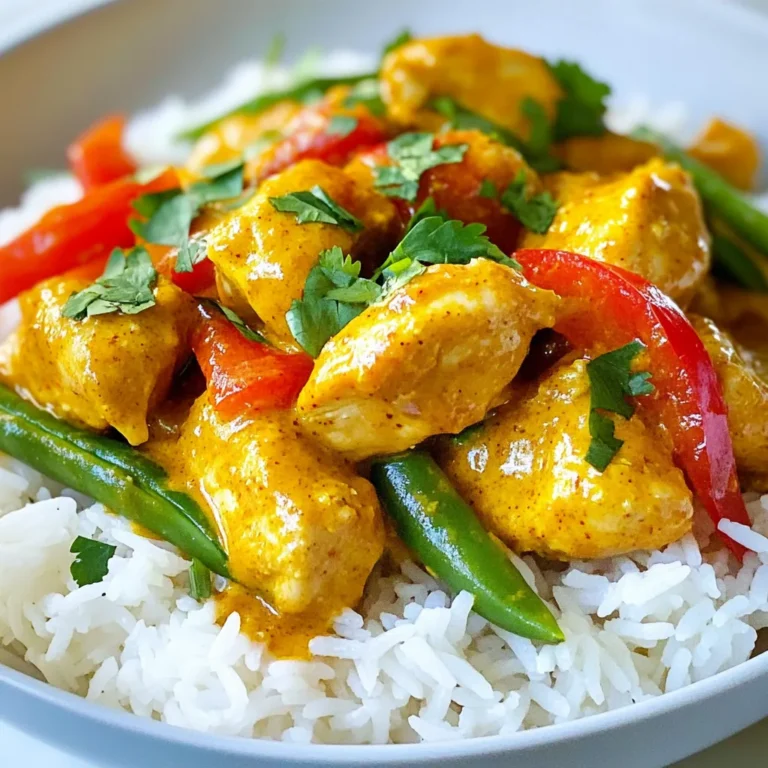Für dein köstliches Coconut Curry Chicken benötigst du folgende Zutaten: - 680 g Hähnchenschenkel ohne Knochen, in mundgerechte Stücke geschnitten - 1 Dose (400 ml) Kokosmilch - 2 Esslöffel Currypulver - 1 Esslöffel frischer Ingwer, fein gehackt - 3 Knoblauchzehen, fein gehackt - 1 mittlere Zwiebel, grob gehackt - 1 rote Paprika, in Streifen geschnitten - 1 Tasse grüne Bohnen, geputzt und grob gehackt - 2 Esslöffel Olivenöl - 1 Esslöffel Sojasauce (oder Tamari für glutenfrei) - 1 Esslöffel Limettensaft - Salz und Pfeffer nach Geschmack - Frischer Koriander zum Garnieren - Gekochter Jasminreis oder Quinoa zum Servieren Jede Zutat hat ihren eigenen Charakter. Die Hähnchenschenkel geben dir zartes Fleisch. Du kannst auch Hähnchenbrust verwenden, wenn du magst. Kokosmilch bringt die Cremigkeit ins Gericht. Currypulver sorgt für den typischen Geschmack. Frischer Ingwer und Knoblauch bringen Aromen, die deinen Gaumen erfreuen. Achte darauf, frisches Gemüse zu wählen. Rote Paprika und grüne Bohnen sind knackig und gesund. Die Limette bringt Frische und Säure. Sojasauce gibt dem Gericht Tiefe. Verwende frische und hochwertige Zutaten. Kaufe das Hähnchen bei deinem Metzger oder im Supermarkt. Achte auf Bio-Kokosmilch, die ist oft besser. Frisches Gemüse hast du am besten beim Markt oder im Bio-Laden. Currypulver kann unterschiedlich schmecken. Probiere verschiedene Marken aus, um deinen Lieblingsgeschmack zu finden. Halte die Zutaten gut und kühl, damit sie frisch bleiben. So wird dein Coconut Curry Chicken noch besser. {{ingredient_image_2}} Zuerst nehmen Sie die Hähnchenschenkel und schneiden sie in Stücke. In einer Schüssel vermischen Sie die Hähnchenstücke mit Sojasauce und Limettensaft. Lassen Sie das Hähnchen mindestens 20 Minuten marinieren. Je länger, desto besser der Geschmack. Erhitzen Sie das Olivenöl in einer großen Pfanne bei mittlerer Hitze. Geben Sie die grob gehackte Zwiebel hinzu und braten Sie sie für etwa 5 Minuten. Sie sollte durchscheinend sein. Fügen Sie nun das marinierte Hähnchen in die Pfanne hinzu. Braten Sie es für 6-8 Minuten. Wenden Sie es gelegentlich, bis es leicht gebräunt ist. Schneiden Sie die rote Paprika in Streifen und die grünen Bohnen grob. Geben Sie das Gemüse in die Pfanne und rühren Sie gut um. So vermischen sich die Aromen. Gießen Sie die Kokosmilch gleichmäßig über die Mischung. Streuen Sie das Currypulver darüber und rühren Sie alles gut um. Reduzieren Sie die Hitze auf niedrig und lassen Sie das Curry 15-20 Minuten köcheln. So gart das Hähnchen durch und die Aromen entfalten sich. Würzen Sie nach Geschmack mit Salz und Pfeffer. Richten Sie das Kokosnuss-Curry-Hühnchen in Schalen an. Servieren Sie es mit gekochtem Jasminreis oder Quinoa. Garnieren Sie es mit frischem Koriander für den letzten Schliff. Um ein perfektes Coconut Curry Chicken zu machen, gibt es einige Fehler, die du vermeiden solltest. Achte darauf, das Hähnchen nicht zu lange zu marinieren. 20 bis 60 Minuten sind ideal. Wenn du das Hähnchen zu lange lässt, wird es zäh. Verwende die richtige Hitze, wenn du die Zwiebeln und Gewürze anbrätst. Wenn die Hitze zu hoch ist, brennen sie schnell an. Für das beste Garverhalten achte darauf, dass die Hähnchenstücke gleich groß sind. So garen sie gleichmäßig. Brate das Hähnchen bei mittlerer Hitze an. Dies erlaubt dem Hähnchen, schön braun zu werden, ohne dass es innen roh bleibt. Überprüfe die Kerntemperatur. Sie sollte 75 °C erreichen, um sicherzustellen, dass das Hähnchen durch ist. Frische Kräuter machen einen großen Unterschied im Geschmack. Koriander ist perfekt für dieses Gericht. Füge ihn kurz vor dem Servieren hinzu, damit er frisch bleibt. Du kannst auch frischen Basilikum probieren. Das gibt dem Curry eine neue Note. Wenn du die Kräuter in der richtigen Menge verwendest, verstärken sie die Aromen des Currys. Pro Tipps Hähnchen richtig marinieren: Lassen Sie das Hähnchen mindestens 20 Minuten marinieren, um die Aromen besser aufzunehmen. Je länger, desto intensiver der Geschmack! Frische Zutaten verwenden: Verwenden Sie frische Kräuter und Gemüse, um die Aromen zu verstärken. Frischer Koriander gibt dem Gericht einen besonders aromatischen Touch. Variationen ausprobieren: Fügen Sie zusätzliches Gemüse wie Zucchini oder Karotten hinzu, um das Curry noch bunter und nährstoffreicher zu gestalten. Resteverwertung: Das Curry lässt sich hervorragend aufbewahren und schmeckt am nächsten Tag oft noch besser, da sich die Aromen setzen. {{image_4}} Für eine leckere vegetarische Version des Kokosnuss-Curry-Hühnchens kannst du Tofu oder Kichererbsen verwenden. Tofu nimmt die Aromen gut auf. Schneide ihn in Würfel und brate ihn goldbraun an. Kichererbsen sind eine gute Proteinquelle. Verwende eine Dose oder koche sie selbst. Das Gemüse bleibt gleich. Du kannst auch mehr Gemüse hinzufügen, wie Zucchini oder Karotten. Die Gewürze sind der Schlüssel zu einem tollen Gericht. Du kannst verschiedene Currypulver ausprobieren. Gelbes Currypulver hat einen milden Geschmack. Rotes Currypulver hat mehr Schärfe. Für ein asiatisches Flair füge etwas Zitronengras oder Kaffir-Limettenblätter hinzu. Koriander und Kreuzkümmel sind auch tolle Ergänzungen. Experimentiere mit den Gewürzen, um deinen eigenen Geschmack zu finden. Wenn du es schärfer magst, füge frische Chilis oder Chili-Pulver hinzu. Beginne mit einer kleinen Menge und taste dich vor. Auch Sriracha-Sauce ist eine gute Wahl. Sie gibt extra Schärfe und Geschmack. Achte darauf, die Schärfe mit der Kokosmilch auszugleichen. Das macht das Gericht angenehmer. Das Kokosnuss-Curry-Hühnchen bleibt frisch, wenn du es richtig lagerst. Lass das Gericht zuerst abkühlen. Fülle es dann in einen luftdichten Behälter. Du kannst es bis zu drei Tage im Kühlschrank aufbewahren. Achte darauf, dass der Behälter gut verschlossen ist. So bleibt der Geschmack erhalten. Falls du Reste hast, friere sie ein. Verwende einen gefrierfesten Behälter. Das Curry hält sich bis zu drei Monate im Gefrierfach. Zum Wiederaufwärmen, lass das Curry im Kühlschrank auftauen. Erhitze es dann auf dem Herd oder in der Mikrowelle. Achte darauf, dass es gleichmäßig warm wird. Das Gericht hält sich gut, wenn du die Lagerung beachtest. Kühl und trocken gelagert, bleibt es frisch. Beachte die drei Tage im Kühlschrank und drei Monate im Gefrierfach. Prüfe immer auf Geruch und Aussehen. Wenn es komisch riecht oder sich verändert hat, wirf es weg. Sicherheit ist wichtig! Ich empfehle, das Hähnchen mindestens 20 Minuten zu marinieren. Wenn du mehr Zeit hast, lasse es bis zu einer Stunde marinieren. Diese Zeit hilft, den Geschmack zu intensivieren. Die Sojasauce und der Limettensaft ziehen in das Fleisch ein und machen es zart. Ja, du kannst viele verschiedene Gemüse verwenden. Brokkoli, Zucchini oder Karotten passen gut. Wähle Gemüse, das du magst. Achte darauf, dass sie ähnlich garen wie die Paprika und grünen Bohnen. So bleibt alles gleichmäßig zart. Ja, das Rezept kann glutenfrei sein. Verwende einfach Tamari anstelle von Sojasauce. Achte darauf, dass die anderen Zutaten ebenfalls glutenfrei sind. So kannst du das Curry ohne Sorgen genießen. Ich serviere das Kokosnuss-Curry-Hühnchen oft in tiefen Schalen. Lege eine Portion Jasminreis oder Quinoa in die Schale. Dann löffele das Curry darüber. Garniere das Gericht mit frischem Koriander. Das sieht schön aus und schmeckt frisch. Ein einfacher Salat passt gut dazu. Du kannst auch Naan-Brot oder Reis-Bällchen servieren. Diese Beilagen ergänzen das Gericht und machen es noch leckerer. Wähle, was dir am besten gefällt! Um das volle Potenzial dieses Rezepts auszuschöpfen, sollten Sie die richtigen Zutaten verwenden. Marinieren Sie das Hähnchen gut und beachten Sie die Schritte genau. Mit frischen Kräutern und gewählten Variationen bleibt Ihr Gericht spannend. Lagern Sie Restgerichte richtig, um Geschmack zu bewahren. Mit diesen Tipps und Tricks kochen Sie wie ein Profi und erfreuen sich an jedem Bissen. Experimentieren Sie und finden Sie Ihre Lieblingsversion!