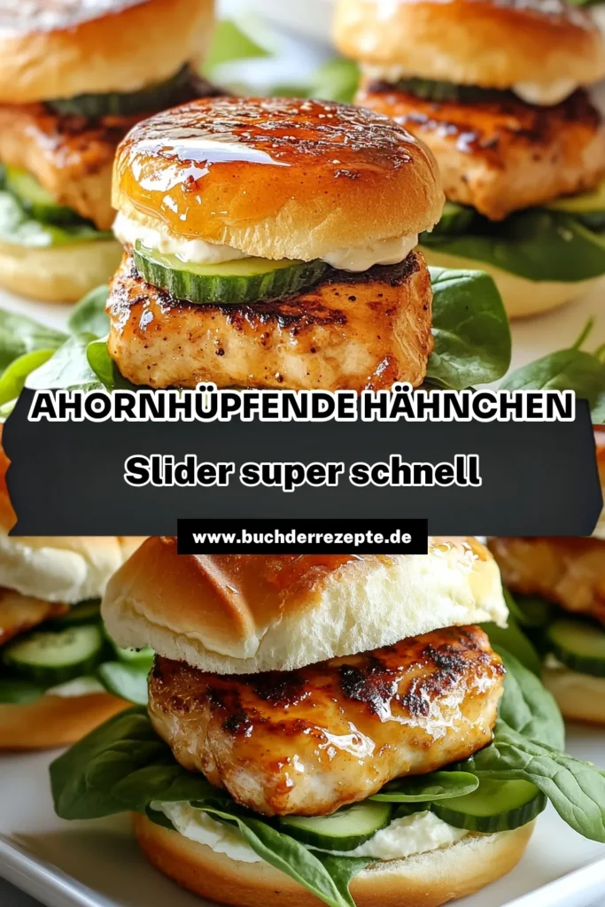 Entdecken Sie unser köstliches Rezept für Ahorn-Glasierte Hähnchen-Slider! Diese einfachen Burgerrezepte kombinieren zartes Hähnchen mit süßem Ahornsirup für ein unvergessliches Geschmackserlebnis. Perfekt für Partys oder ein schnelles Abendessen. Bereiten Sie gesunde Hähnchen Patties in nur 30 Minuten zu. Lassen Sie sich von den Aromen verführen und probieren Sie es aus! #AhornGlasierteHähnchenSlider #HähnchenSliderRezept #EinfacheBurgerrezepte #GesundeBurger