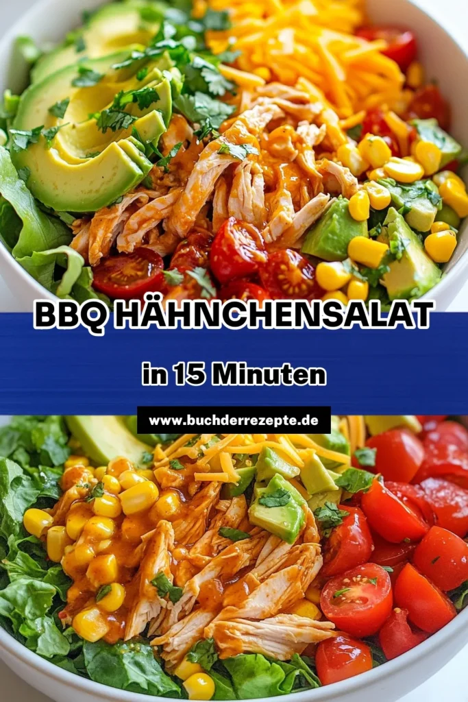 Entdecke unser köstliches BBQ Hähnchensalat Rezept, perfekt für gesunde Mahlzeiten! Dieser gesunde Hähnchensalat mit Rotisserie-Hähnchen ist einfach zuzubereiten und kombiniert frische Zutaten mit einem leckeren Ranch-Dressing Rezept. Ideal für jede Gelegenheit! Probiere es aus, teile deine Kreation und werde kreativ mit einfachen Salat Rezepten. Lass dich inspirieren und speichere dieses Rezept für später! #BBQHähnchensalat #RanchDressingRezept #gesunderHähnchensalat #einfacheSalatRezepte