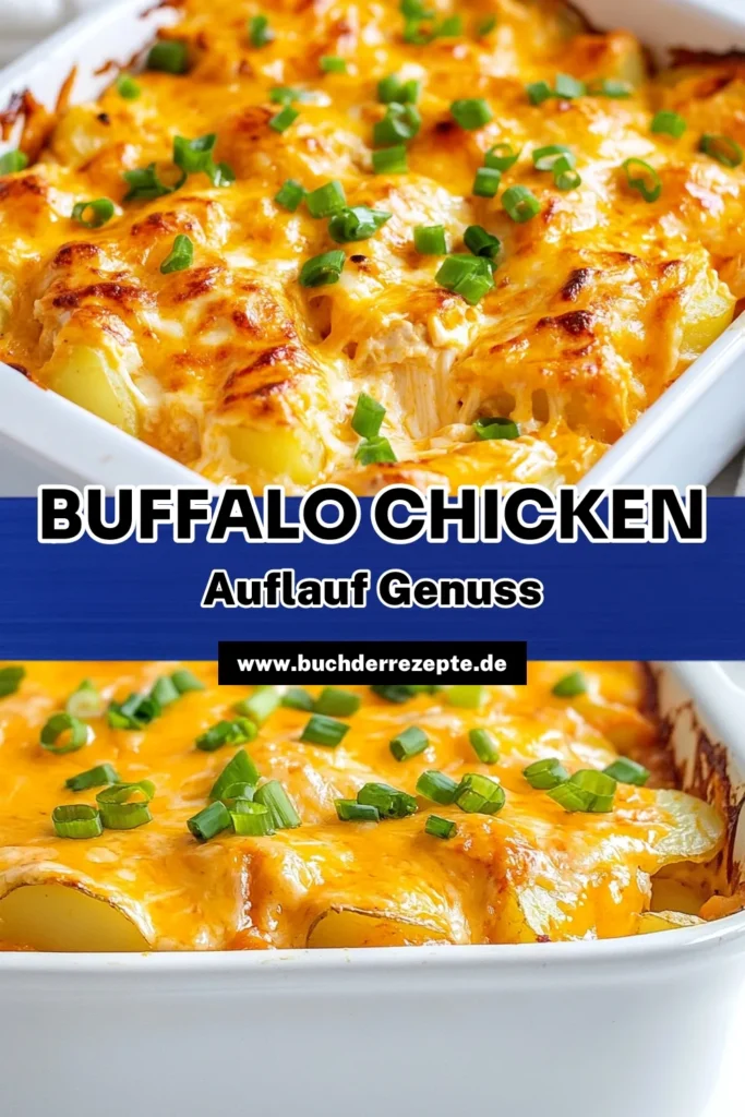 Entdecken Sie diesen köstlichen Buffalo Chicken Kartoffelauflauf, der perfekt für ein einfaches Abendessen ist! Mit zartem Hähnchen und cremigen Kartoffeln ist dieser Auflauf mit Hähnchen und Kartoffeln einfach zuzubereiten. Verfeinert mit leckerer Buffalo-Sauce und geschmolzenem Cheddar-Käse, wird er Ihre Familie begeistern. Probieren Sie jetzt dieses einfache Buffalo-Sauce Rezept und lassen Sie sich überraschen! Speichern Sie das Rezept! #Kartoffelauflauf #BuffaloChicken #CheddarKäse #einfachesRezept