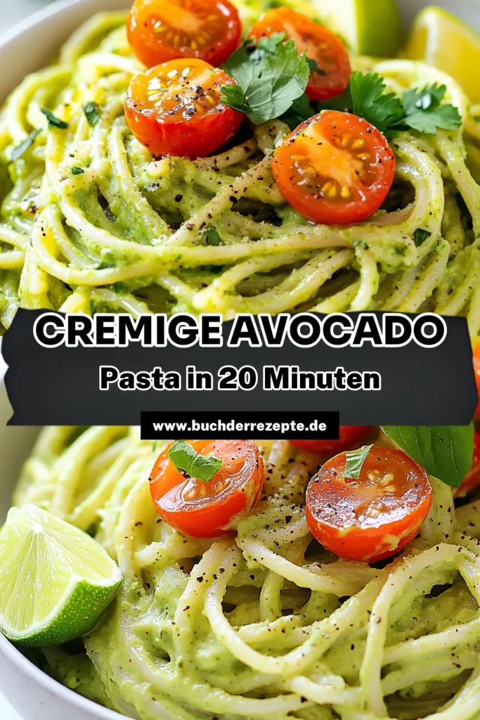Entdecken Sie unser köstliches Rezept für cremige Avocado-Limetten-Pasta, ein Highlight unter den veganen Pasta Rezepten. Diese gesunde Nudelgerichte sind schnell und einfach zubereitet und bringen einen frischen Geschmack auf Ihren Tisch. Probieren Sie dieses Avocado Pasta Rezept für eine schnelle Mahlzeit, die alle erfreuen wird. Perfekt für Mittag- oder Abendessen. Speichern Sie es für später! #veganePasta #gesundeNudelgerichte #AvocadoPasta #schnellePastaRezepte