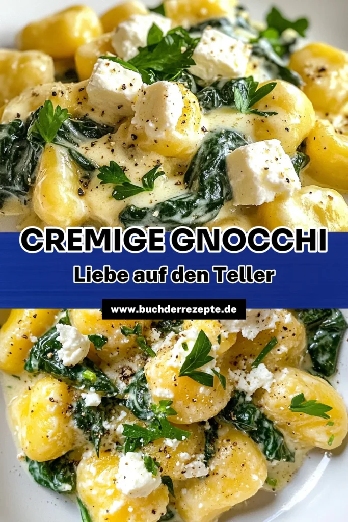 Entdecke, wie einfach es ist, cremige Gnocchi mit Spinat und Feta zuzubereiten! Dieses köstliche Gnocchi Rezept mit Feta kombiniert frischen Spinat und Sahne für ein leckeres, vegetarisches Gericht. Perfekt für eine schnelle Mahlzeit, die deine Geschmacksknospen verwöhnt. Lass dich von den einfachen Zubereitungsschritten inspirieren und schaffe dein eigenes Spinat Feta Gericht. Probiere es aus und teile deine Kreation! #GnocchiRezept #VegetarischeRezepte #SahneGerichte #Kochliebe