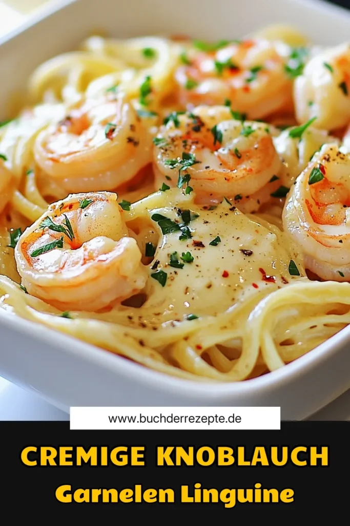 Entdecken Sie unser einfaches Linguine Rezept für cremige Knoblauch-Garnelen! Diese schnelle Garnelen Pasta begeistert mit zarten Garnelen in einer cremigen Knoblauchsoße. Perfekt für ein schnelles Abendessen, das jeder genießen kann. Bereiten Sie diese leckere Knoblauch Linguine in nur 25 Minuten zu und beeindrucken Sie Ihre Gäste! Speichern Sie das Rezept und probieren Sie es aus! #CremigeKnoblauchGarnelen #LinguineRezept #schnelleGarnelenPasta #einfachePastaMitGarnelen