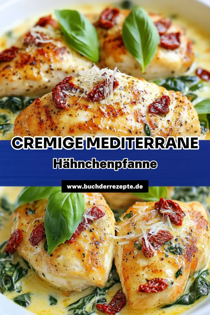 Entdecke dieses köstliche Rezept für eine Mediterrane Hähnchenpfanne in cremiger Soße! Genieße zartes Hähnchen in einer aromatischen italienischen Gewürzmischung, verfeinert mit Spinat und getrockneten Tomaten. Perfekt für eine gesunde Mahlzeit. Bereite dich auf ein Geschmackserlebnis vor, das du in nur 30 Minuten zubereiten kannst. Probiere es aus und teile es mit deinen Freunden! #MediterranesEssen #Hähnchenrezepte #LowCarb #ItalienischeKüche