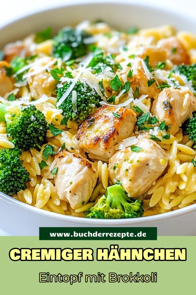 Entdecken Sie dieses köstliche Eintopf Hähnchen Rezept mit Orzo und Brokkoli, das einfach und schnell zubereitet ist. Perfekt für ein leckeres Abendessen! Dieses cremige Hähnchen Orzo Brokkoli Gericht vereint Zartheit und Geschmack und ist ideal für einfache Eintopfgerichte. Verwöhnen Sie Ihre Familie mit diesem Hähnchen mit Gemüse Rezept! Speichern Sie das Rezept für Ihre nächste Kochsession! #EintopfHähnchen #HähnchenOrzo #CremigerHähnchentopf #EinfachesEintopfgericht