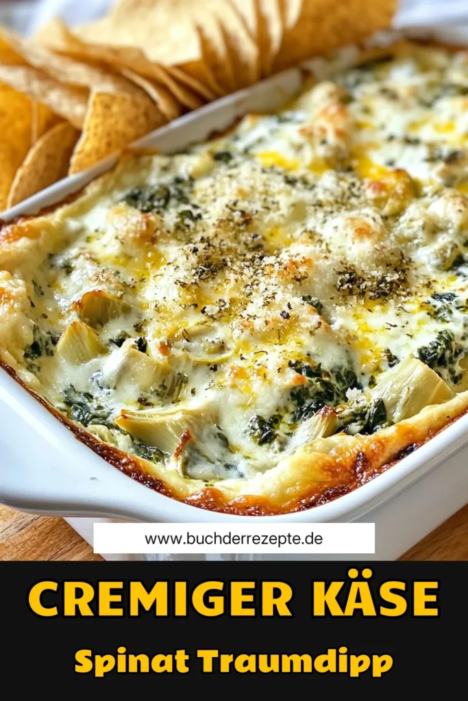 Entdecken Sie dieses köstliche Artischocken-Dip Rezept für einen cremigen Käse-Dip, der perfekt als einfacher Snack für Partys ist. Unser Käse-Spinat-Dip kombiniert frischen Spinat und Artischockenherzen zu einem unwiderstehlichen Spinat-Artischocken Auflauf. Ideal für gesellige Abende oder gemütliche Zusammenkünfte! Speichern Sie dieses Rezept für zukünftige Feiern! #KäseSpinatDip #ArtischockenDipRezept #CremigerKäseDip #EinfacherSnackFürPartys