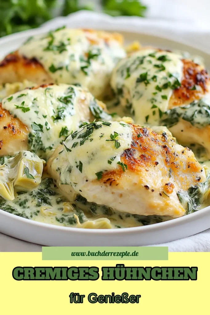 Entdecken Sie das cremige Spinat-Artischocken-Hühnchen, ein köstliches und einfaches Hühnchenbrustfilets Rezept, das perfekt für gesunde Hähnchenrezepte ist. Dieser Spinat-Artischocken Auflauf ist reich an Geschmack und ideal für schnelle Dinner Rezepte. Verwöhnen Sie Ihre Familie heute mit diesem herzhaften Gericht, das in nur 50 Minuten zubereitet ist. Jetzt ausprobieren und speichern! #Hühnchen #gesundessen #Kochen #Essenliebe