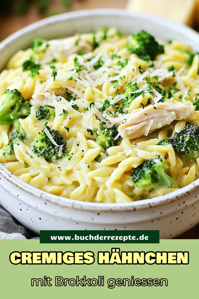 Entdecken Sie dieses cremige Hähnchen Rezept für ein köstliches Brokkoli Orzo Gericht, das Ihre Familie lieben wird. Dieses einfache Orzo Rezept kombiniert zartes Hähnchen mit Brokkoli und einer cremigen Sauce, perfekt für schnelle Familienrezepte. Genießen Sie ein gesundes, schmackhaftes Abendessen in nur 25 Minuten! Speichern Sie das Rezept und probieren Sie es heute aus. #CremigesHähnchenRezept #BrokkoliOrzo #HähnchenmitBrokkoli #EinfacheOrzoRezepte
