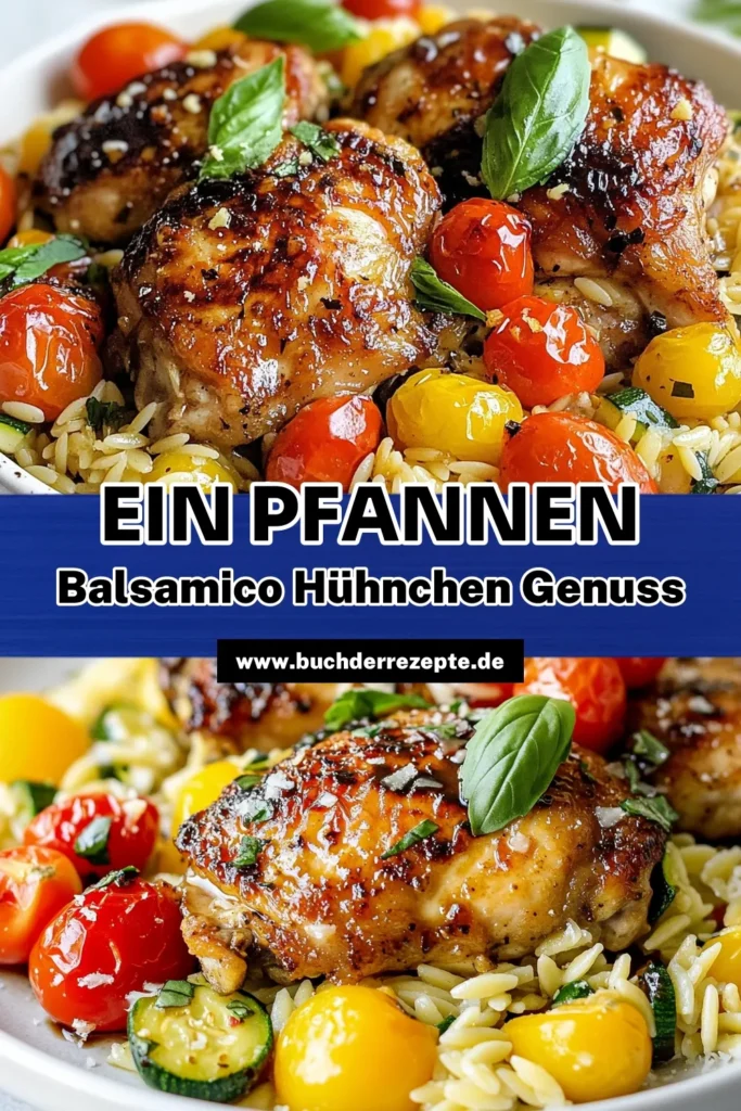 Entdecken Sie unser einfaches Hühnchen Rezept mit Ein-Pfanne Balsamico-Hühnchen und Orzo! Dieses Balsamico-Hähnchen ist nicht nur schnell zubereitet, sondern bietet auch eine köstliche Mischung aus Aromen und frischen Zutaten. Genießen Sie diese schnelle One-Pan-Pasta, die perfekt für ein Abendessen unter der Woche ist. Holen Sie sich das Rezept und erleben Sie den Geschmack! #BalsamicoHühnchen #OrzoRezept #OnePanPasta #einfacheRezepte