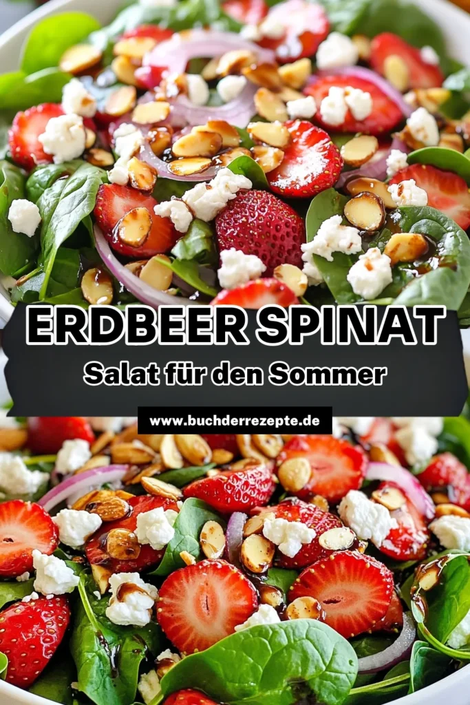 Genieße diesen köstlichen Erdbeer-Spinat-Salat mit Ziegenkäse! Dieses einfache Ziegenkäse-Salat Rezept vereint frischen Spinat, saftige Erdbeeren und geröstete Mandeln für einen perfekten, gesunden Salat. Das Balsamico-Dressing verleiht dem Spinatsalat mit Mandeln eine besondere Note. Ideal für jede Gelegenheit! Probiere es aus und teile deine Kreation. #ErdbeerSpinatSalat #ZiegenkäseSalatRezept #GesundeSalateMitErdbeeren #SpinatsalatMitMandeln
