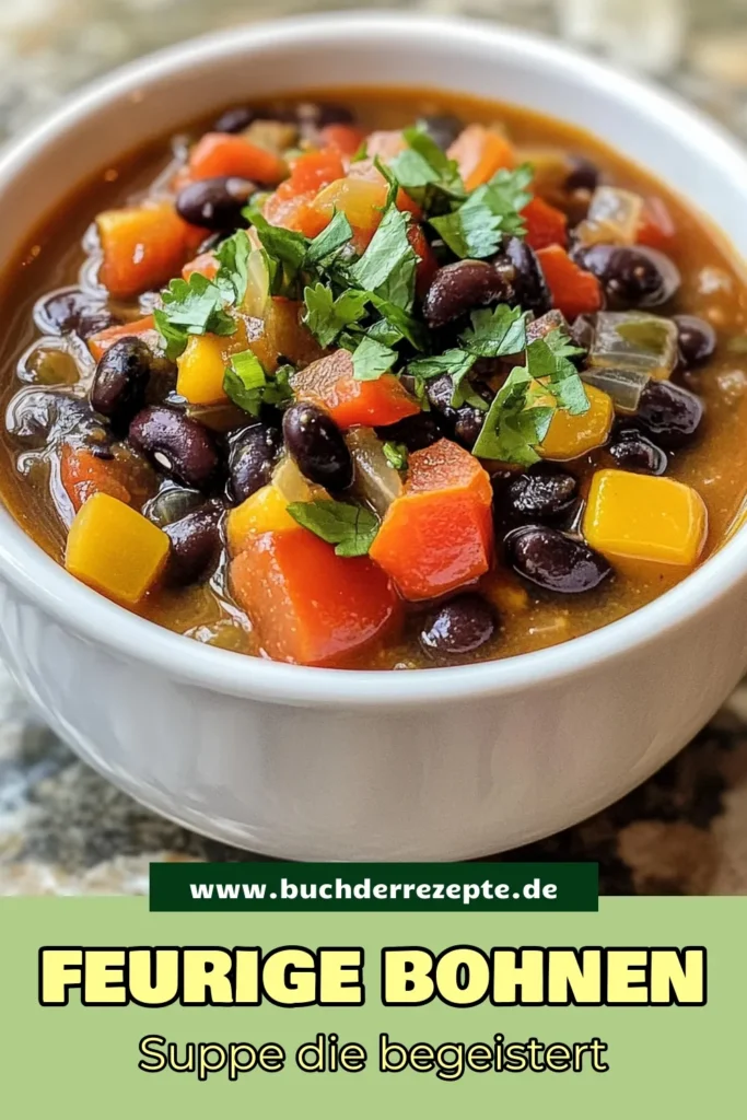 Entdecke dieses leckere schwarze Bohnen Rezept für eine feurige Suppe, die nicht nur vegan, sondern auch gesund ist! Diese gemüsebasierte Suppe ist perfekt für kalte Tage und einfach zuzubereiten. Mit einer Mischung aus Gewürzen, frischem Gemüse und nährenden schwarzen Bohnen wird es dein neuer Favorit. Probiere es aus und genieße den Geschmack! Speichere dieses Rezept für eine gesunde, feurige Mahlzeit! #SchwarzeBohnenRezept #FeurigeSuppe #VeganeSuppe #GesundeBohnenrezepte