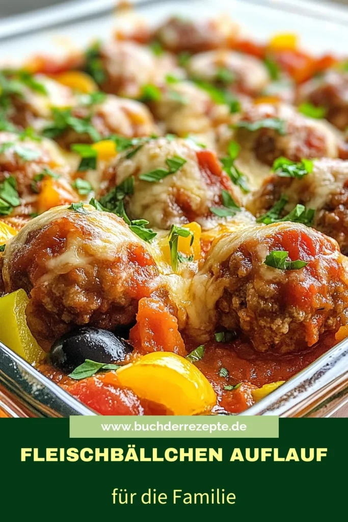 Entdecken Sie dieses köstliche Fleischbällchen Auflauf Rezept – ein herzhaftes Gericht mit Hackfleisch, das einfach zuzubereiten ist! Perfekt für gesunde Abendessen Ideen, kombiniert dieser italienische Fleischbällchen Auflauf die Aromen von würzigem Hackfleisch, frischem Gemüse und geschmolzenem Käse. Perfekt für die ganze Familie! Speichern Sie dieses einfache Auflaufrezept und verwöhnen Sie Ihre Liebsten! #FleischbällchenAuflauf #EinfacheAuflaufrezepte #GesundeAbendessenIdeen #ItalienischeKüche