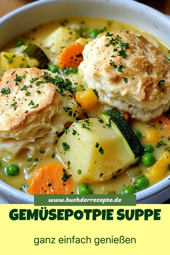 Entdecke die köstliche Gemüse-Pot-Pie-Suppe, eine vegane Suppe mit Plätzchenteig, die perfekt für jede Gelegenheit ist. Dieses gesunde Gemüse-Suppe Rezept ist nicht nur einfach zuzubereiten, sondern auch vollgepackt mit frischem Gemüse. Probiere diese schnelle Rezeptidee für Suppen aus und bringe deine Familie zum Staunen. Klicke auf das Bild für das vollständige Rezept und lass es dir schmecken! #GemüsePotPieSuppe #VeganeSuppe #GesundeSuppe #EinfacheRezeptideen