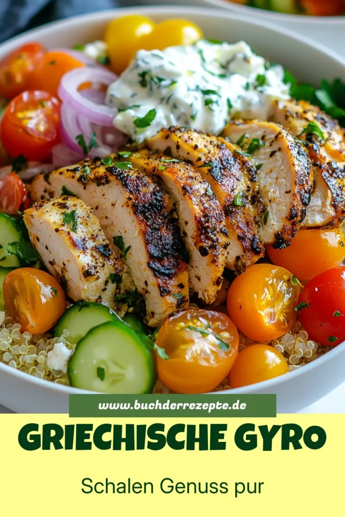 Entdecke die köstlichen Griechischen Hähnchen Gyro Schalen, ein gesundes Rezept mit Hähnchen, das perfekt für jede Gelegenheit ist. Mit frischen Zutaten, Quinoa und hausgemachtem Tzatziki wird diese Mahlzeit zum Highlight deiner Woche. Probiere auch unser einfaches Quinoa Schalen Rezept aus und genieße die Einfachheit von Grillrezepten. Hole dir jetzt die Rezepte und lasse dich inspirieren! #GriechischeHähnchenGyroSchalen #GesundesRezeptMitHähnchen #TzatzikiSelberMachen #EinfachEssen