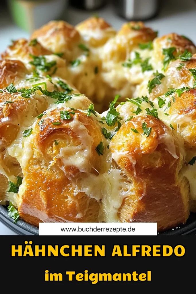 Entdecken Sie unser köstliches Hähnchen Alfredo Monkey Bread, das italienisches Comfort Food auf die nächste Stufe hebt! Dieses einfache Monkey Bread Rezept kombiniert zartes Hähnchen mit einer cremigen Alfredo Sauce und Käse für ein unwiderstehliches Gericht. Ideal für Familienessen oder Gäste. Probieren Sie es aus und lassen Sie sich begeistern! Teilen Sie Ihr Ergebnis mit #HähnchenAlfredo #MonkeyBreadRezept #AlfredoSauceRezept #Hähnchenauflauf.