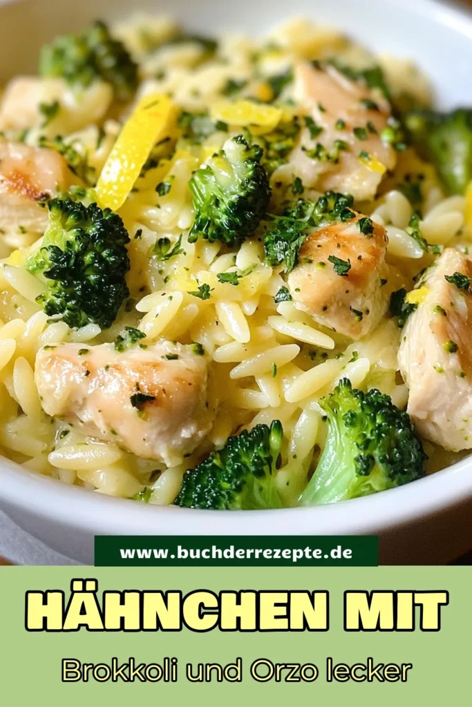 Entdecke dieses köstliche Hähnchen-Brokkoli-Rezept mit Orzo-Pasta! Dieses gesunde Hähnchen Rezept kombiniert zarte Hähnchenbrust, schmackhaften Brokkoli und nussige Orzo-Pasta zu einem einfachen, aber eleganten italienischen Pasta mit Hähnchen Gericht. Ideal für ein schnelles Abendessen unter der Woche. Probiere es aus und teile deine Kreationen! #HähnchenBrokkoliRezept #OrzoPastaGericht #GesundesHähnchenRezept #EinfacheBrokkoliSpeisen