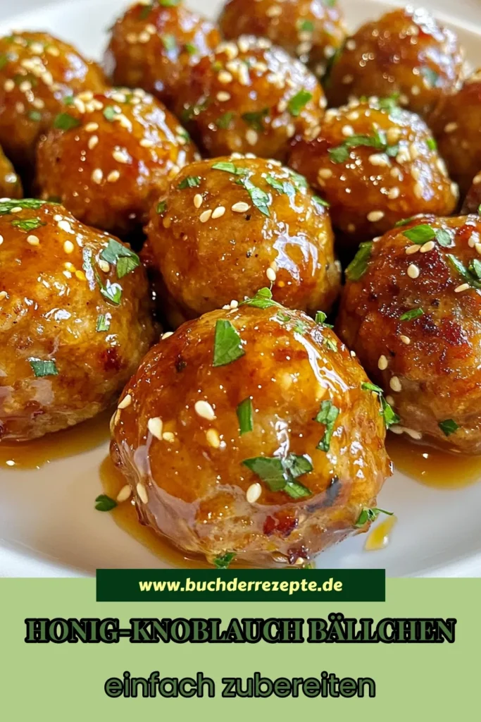 Entdecken Sie dieses köstliche Rezept für Honig Knoblauch Fleischbällchen! Diese einfachen Fleischbällchen Rezepte sind perfekt für jeden Anlass. Mit einer herrlichen Glasur aus Honig, Knoblauch und Sojasauce entstehen asiatische Fleischbällchen, die Ihre Gäste begeistern werden. Ideal als Vorspeise oder Hauptgericht. Probieren Sie es jetzt aus und bringen Sie Abwechslung auf Ihren Tisch! #Fleischbällchen #RezeptMitHackfleisch #Kochen #EssenLeben