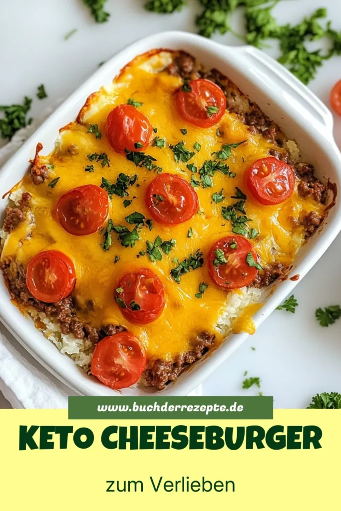 Entdecken Sie dieses köstliche Keto Cheeseburgerauflauf Rezept, das perfekt für Low-Carb-Fans ist. Mit saftigem Rinderhackfleisch, leckerem Blumenkohlreis und cremigem Käse ist dieser Low-Carb Auflauf nicht nur nährstoffreich, sondern auch einfach zuzubereiten. Ideal für kreative Keto Gerichte! Probieren Sie es aus und überzeugen Sie sich selbst. Speichern Sie dieses Rezept für köstliche Abende! #Keto #RinderhackfleischRezept #BlumenkohlreisRezept #KetoGerichte