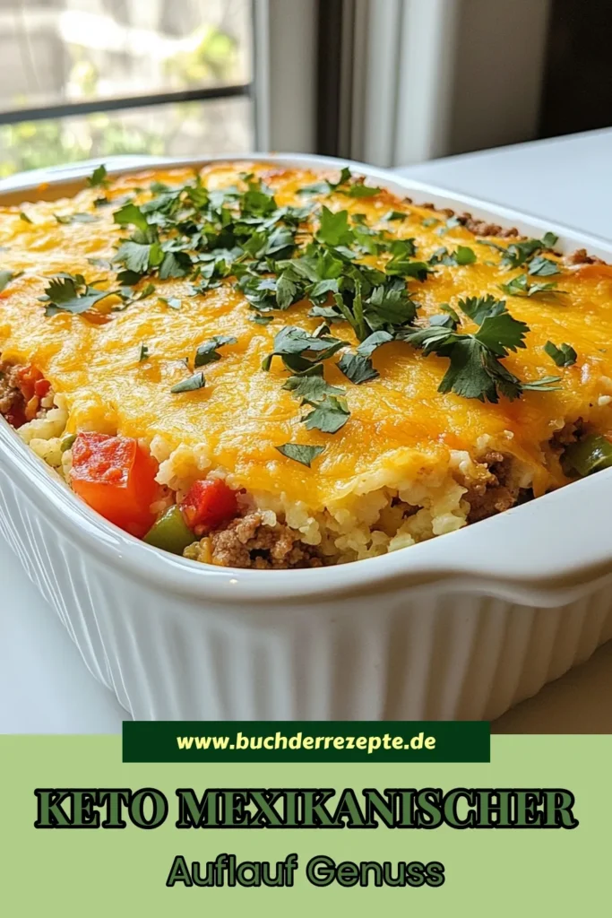 Entdecken Sie mit unserem Keto Rindfleisch Auflauf ein herzhaftes und sättigendes Gericht! Dieser Mexikanische Blumenkohl Auflauf ist das perfekte Low Carb Auflauf Rezept für alle, die eine Keto Diät verfolgen. Genießen Sie ein einfaches Keto Blumenkohl Gericht, das köstliche Aromen und gesunde Zutaten vereint. Probieren Sie unser Keto mexikanisches Rezept aus und bringen Sie Farbe auf den Tisch! Speichern Sie es für Ihr nächstes Abendessen! #KetoRindfleisch #MexikanischerBlumenkohl #LowCarb #KetoRezept