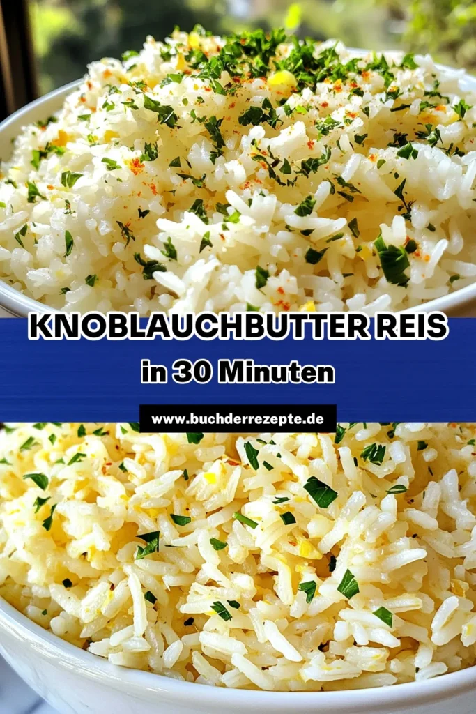 Entdecken Sie unser köstliches Rezept für Knoblauchbutter Reis, ein einfaches Reisgericht, das schnell zu kochen ist und Ihre Mahlzeiten aromatisiert. Gesunde Beilage und perfekt für jeden Anlass! Mit butterigem Knoblauchgeschmack und einer frischen Zitronenote wird dieser aromatisierte Reis zum Hit auf Ihrem Tisch. Probieren Sie es jetzt aus und sparen Sie diese Idee für später! #KnoblauchbutterReis #einfachesReisgericht #aromatisierterReis #schnellkochen