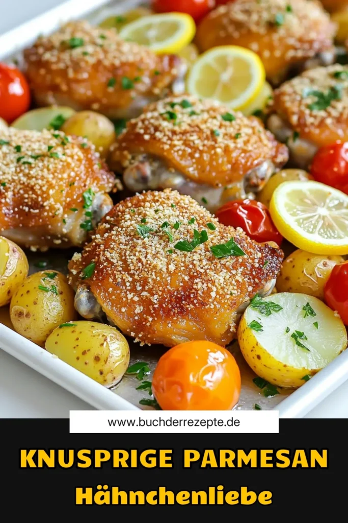 Entdecke das köstliche Rezept für Blecheidenschaftliche Parmesan-Hähnchenschenkel! Diese knusprigen Hähnchenschenkel sind in einer geschmackvollen Parmesan-Panko-Panade verpackt und werden mit aromatischem Gemüse serviert. Perfekt für ein schnelles Abendessen! Klicke jetzt, um alle Schritte zu entdecken und deine Familie zu beeindrucken. #ParmesanHähnchen #LeckereRezepte #Familienessen #EinfacheGerichte