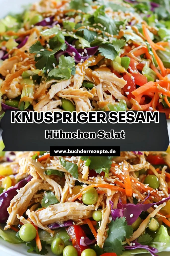 Entdecken Sie dieses knusprige asiatische Salat-Rezept! Der gesunde asiatische Salat mit Hühnchen, Edamame und einem köstlichen Sesamdressing ist perfekt für eine leichte Mahlzeit. Unser Sesamhühnchen Rezept bringt frischen Geschmack und ist einfach zuzubereiten. Ideal für jede Gelegenheit. Speichern Sie dieses leckere asiatische Rezept für Ihr nächstes Essen! #AsiatischerSalat #Sesamhühnchen #GesunderSalat #EinfacheRezepte