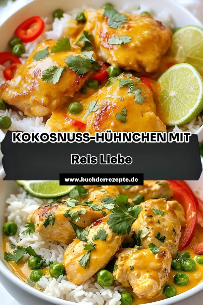 Entdecken Sie dieses köstliche Kokosnuss-Hühnchen Rezept, das die Aromen der asiatischen Küche perfekt vereint! Zarte Hühnchenschenkel in Kokosmilch kombiniert mit aromatischem Jasminreis Gericht machen Ihr Abendessen unvergesslich. Dieses einfache Reisgericht ist schnell zubereitet und ideal für die ganze Familie. Probieren Sie es aus und bringen Sie exotische Geschmäcker auf Ihren Tisch! Speichern Sie es jetzt! #KokosnussHühnchen #Jasminreis #asiatischeKüche #einfacheReisgerichte