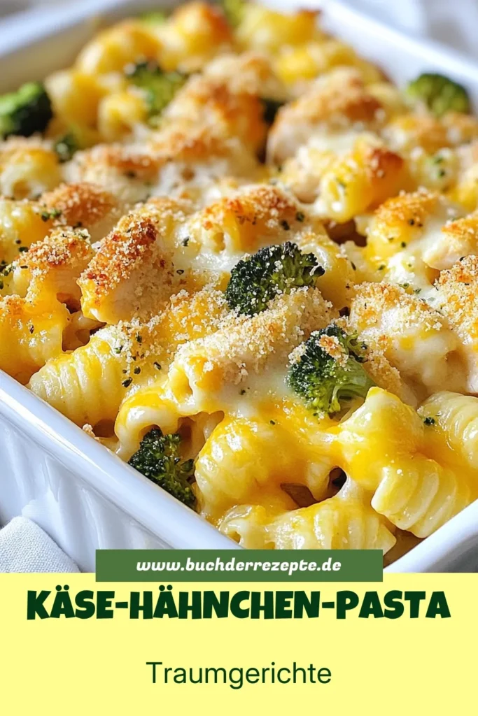 Entdecken Sie unser köstliches Käse-Hähnchen-Pasta-Rezept! Dieser Auflauf mit Brokkoli vereint zarte Pasta, saftiges Hähnchen und eine unwiderstehliche Cheddar-Mozzarella-Käsekruste. Perfekt für einfache Auflaufgerichte und ideal, um die ganze Familie zu begeistern. Lassen Sie sich von diesem gebackenen Pasta Rezept inspirieren und genießen Sie ein gemütliches Abendessen. Speichern Sie es jetzt! #KäseHähnchenPasta #AuflaufMitBrokkoli #GebackenePastaRezepte #EinfacheAuflaufgerichte
