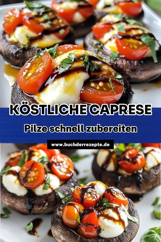 Entdecken Sie das köstliche Rezept für Caprese gefüllte Portobello-Pilze! Dieses vegetarische Pilzgericht ist nicht nur gesund, sondern auch eine perfekte Option für schnelle Pilzrezepte und Fingerfood. Mit frischen Kirschtomaten, cremigem Mozzarella und aromatischem Basilikum sind sie ein echter Genuss. Probieren Sie dieses gefüllte Pilze Rezept aus und beeindrucken Sie Ihre Gäste! Jetzt nachmachen! #CapreseGefülltePortobello #Vegetarisch #Gesund #Fingerfood