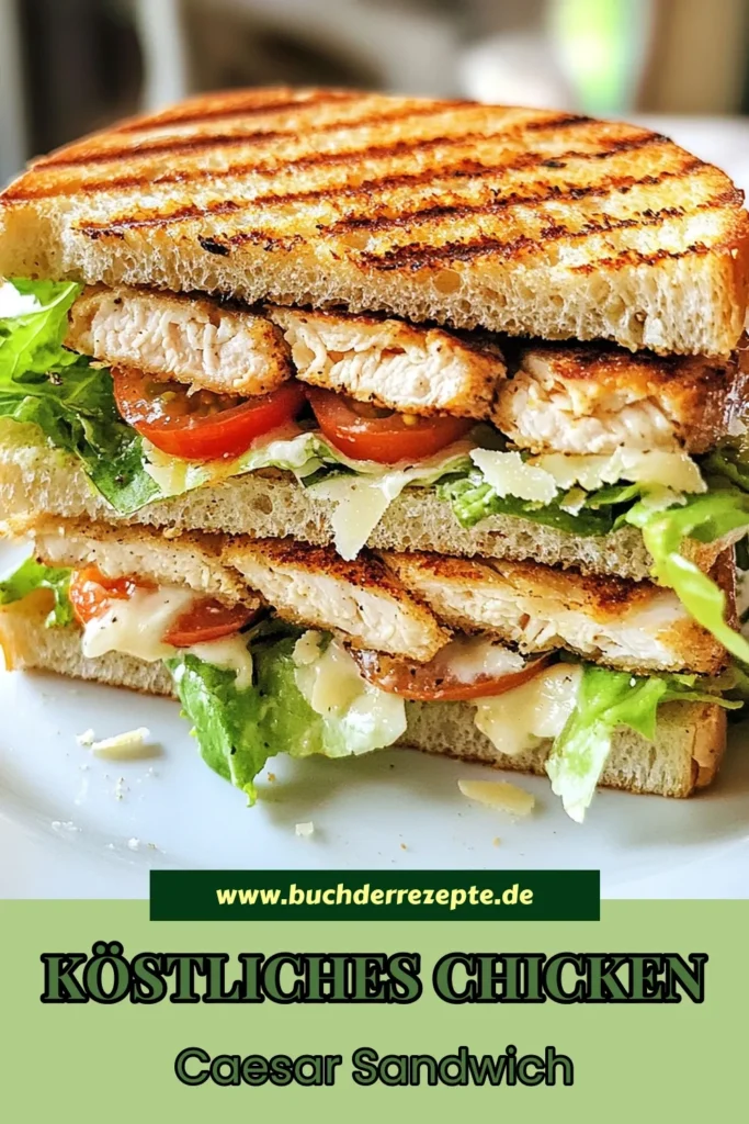 Entdecke unser herzhaftes Chicken Caesar Sandwich Rezept, das deinen Gaumen verwöhnen wird! Mit gegrilltem Hähnchen, frischen Römersalat und cremigem Caesar-Dressing auf köstlichem Vollkornbrot ist es die perfekte Wahl für ein schnelles Mittagessen. Probiere dieses einfache, aber leckere Sandwich Rezept aus und bring frischen Geschmack in deine Küche. Also, worauf wartest du? Speichere es dir für später! #ChickenCaesarSandwich #herzhaftesSandwichRezept #gegrilltesHähnchenSandwich #CaesarDressingSandwich