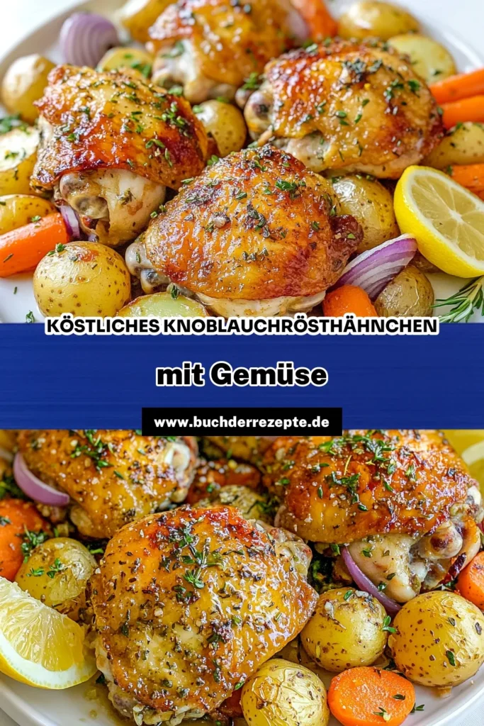 Entdecke dieses köstliche Knoblauch Kräuter Rösten Rezept mit saftigem Rösthähnchen und buntem Gemüse. Perfekt für gesunde Hähnchengerichte, bringt dieses Ofen Hähnchen Rezept frischen Geschmack auf deinen Tisch. Einfach in der Zubereitung, wird dieses Gericht deine Familie begeistern. Probiere es aus und teile deine Ergebnisse! #RösthähnchenRezept #KnoblauchKräuterRösten #HähnchenMitGemüse #GesundeHähnchengerichte