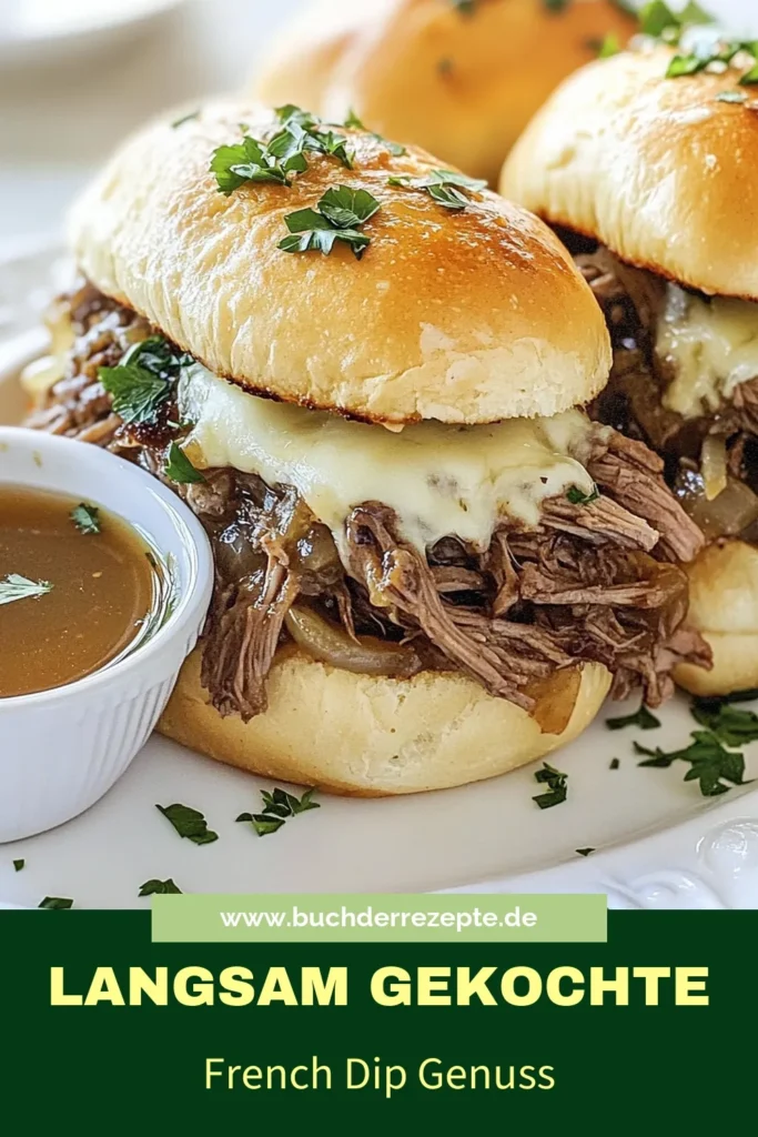 Entdecken Sie dieses herzhaftes Rindfleisch Rezept für ultimative French Dip Sandwiches, die im Slow Cooker zubereitet werden! Genießen Sie zartes Rindfleisch, perfekt gewürzt und in köstlichen Hoagie-Brötchen serviert. Ideal für ein einfaches Abendessen Rezept, das die ganze Familie begeistert. Lassen Sie sich inspirieren und probieren Sie diese Sandwich Füllung Ideen aus! Speichern Sie das Rezept für später! #FrenchDipSandwiches #SlowCookerRindfleisch #einfachesAbendessenRezept #SandwichFüllungIdeen