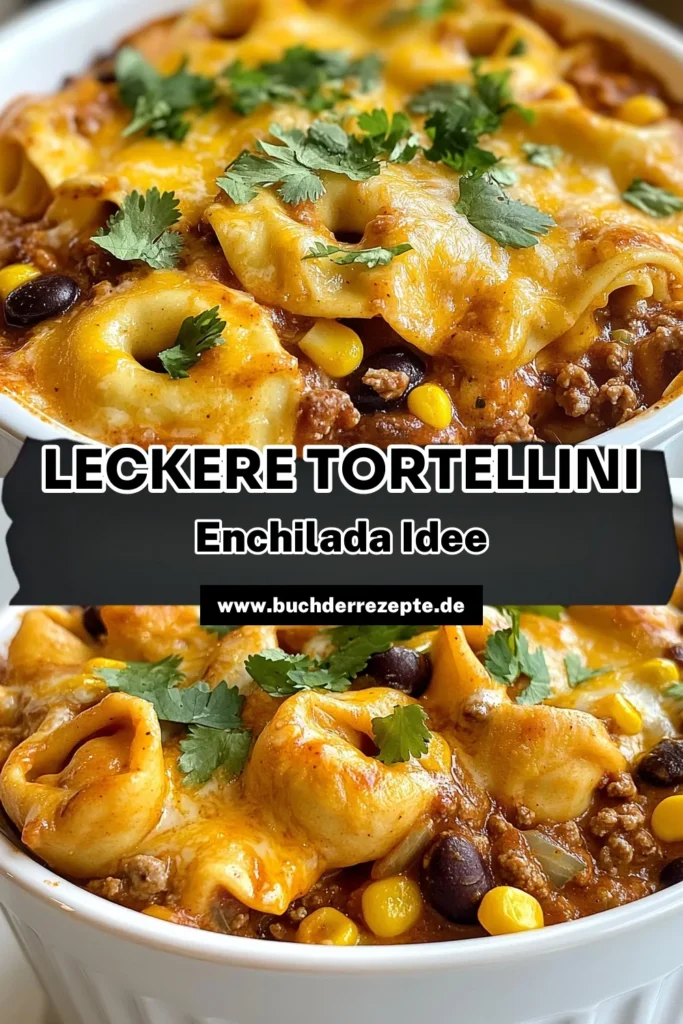 Entdecken Sie dieses köstliche Rinderhack Tortellini Auflauf Rezept! Unser schneller Familienauflauf kombiniert Käse-Tortellini mit würzigem Rinderhackfleisch, Enchilada-Sauce und schwarzen Bohnen. Perfekt für ein einfaches Abendessen, das alle lieben werden! Probieren Sie dieses mexikanische Nudelauflauf Rezept aus und genießen Sie eine herzhafte Mahlzeit. Speichern Sie das Rezept für später! #RinderhackTortelliniAuflauf #EnchiladaAuflaufRezept #KäseTortelliniGericht #schnellerFamilienauflauf